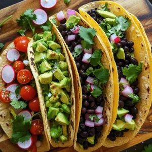 - 1 can black beans (15 oz), rinsed and drained - 1 ripe avocado, diced - 1 medium red onion, finely chopped - 1 cup cherry tomatoes, halved - 1 jalapeño, minced - 1/4 cup fresh cilantro leaves, chopped - 2 tablespoons fresh lime juice - 1 teaspoon ground cumin - Salt and pepper to taste - 8 small corn tortillas - Optional toppings: diced radishes, crumbled feta, hot sauce When I make avocado and black bean tacos, I love how simple the ingredients are. Each one brings a unique taste and texture. Start with a can of black beans. Rinse and drain them well. This helps reduce sodium and keeps the flavor fresh. Then, grab a ripe avocado. Cut it into small cubes, which adds creaminess to each bite. Next, chop a medium red onion finely. It adds a nice crunch and a bit of sharpness. For sweetness and color, halve a cup of cherry tomatoes. Their juiciness brightens the dish. If you want some heat, mince a jalapeño. Just remember to remove the seeds for less spice. Fresh cilantro gives a burst of flavor, so use about a quarter cup of chopped leaves. Lime juice is crucial too; two tablespoons will add zing. A teaspoon of ground cumin gives warmth. Finally, add salt and pepper to taste. To hold all these delicious fillings, you’ll need eight small corn tortillas. If you want to mix things up, try toppings like diced radishes for crunch, crumbled feta for creaminess, or hot sauce for a kick. This ingredient list makes the tacos not just tasty but also fun to prepare. Check out the Full Recipe for more details on cooking these delightful tacos! To start, take a large mixing bowl. Add one can of black beans that you rinsed and drained. Next, dice one ripe avocado into small pieces. Chop one medium red onion finely and add it to the bowl. Halve one cup of cherry tomatoes and add them in too. For a bit of heat, take one jalapeño. Carefully remove the seeds and mince it. Then, add this to your bowl along with 1/4 cup of chopped cilantro. Next, it’s time to add flavor! Squeeze two tablespoons of fresh lime juice over the mixture. This brightens up the taste. Sprinkle in one teaspoon of ground cumin for warmth. Don’t forget to add salt and freshly cracked pepper to taste. Use a spatula to fold the ingredients gently. Be careful not to mash the avocado; you want those lovely pieces to stay intact. Now, let’s warm the tortillas. Heat a non-stick skillet or griddle over medium heat. Place the corn tortillas on the skillet. Warm each tortilla for about 30 seconds on each side. They should get soft and pliable, but not crispy. This step makes them perfect for holding all that tasty filling. To make the tacos, lay a warm tortilla flat. Spoon a generous amount of the black bean and avocado mixture into the center. Don’t be shy; fill it just right! If you like, you can add optional toppings. Diced radishes add a nice crunch. Crumbled feta cheese brings creaminess, and a dash of hot sauce gives it a kick. Serve the tacos right away while they are still warm. For a pretty touch, garnish each taco with a few extra cilantro leaves. This makes your dish look fresh and inviting. If you want, check out the Full Recipe for more details! How do I know if an avocado is ripe? Look for a dark green skin. Gently squeeze the fruit in your palm. If it feels slightly soft, it is ready to eat. If it feels hard, it needs more time. A ripe avocado will yield to gentle pressure. Should I pick a firm or soft avocado? Firm avocados last longer. You can buy them and let them ripen at home. Soft avocados are great for immediate use. If you need one fast, choose a soft one. What spices and herbs should I use? Ground cumin adds warmth and depth. Fresh cilantro gives a bright taste. You can also try chili powder for heat or smoked paprika for a smoky touch. What toppings can I add for more flavor? Consider adding diced radishes for crunch. Crumbled feta cheese brings creaminess. Hot sauce can add a kick. Feel free to mix and match toppings to find your favorite combo. How do I warm the tortillas? Heat a non-stick skillet over medium heat. Place each tortilla in the skillet for about 30 seconds. Flip and warm the other side. This makes them soft and ready to fill. How can I avoid soggy tacos? Use a slotted spoon when adding the filling. This stops excess liquid from soaking the tortilla. Serve the tacos right after filling to keep them fresh. {{image_4}} If you want to make your tacos vegan, you can swap out any non-vegan toppings. Instead of feta cheese, use a dairy-free cheese or leave it off entirely. You can also add more veggies like bell peppers or corn for extra flavor and texture. To kick up the heat, add more jalapeños or try different peppers. You can use serrano or habanero for a fiery taste. Toss in some cayenne pepper or chili powder to the mixture for an extra spicy kick. Adjust the spices to find the heat level you like best. Feel free to mix up the beans or veggies. Pinto beans or kidney beans can work well too. Try adding corn, zucchini, or bell peppers for variety. You can even use sweet potatoes for a unique twist. Each swap adds a new layer of flavor. For detailed steps, check the Full Recipe. To keep your taco filling fresh, place it in an airtight container. This helps maintain flavor and texture. Store it in the fridge for up to three days. Avoid adding toppings until you're ready to eat. This keeps everything crisp and tasty. If you want to save some taco filling for later, freezing works great. First, let the mixture cool completely. Then, put it in a freezer-safe container or bag. Seal it tightly, removing as much air as possible. You can freeze it for up to three months. When you're ready, just thaw it in the fridge overnight. To reheat your filling, use the stove for the best results. Place it in a skillet over medium heat. Stir it often to warm evenly. You can also use a microwave. Just heat it in short bursts, stirring in between. Avoid overheating to keep the texture just right. Serve the filling warm in your tortillas for a delicious meal. For a full recipe, check out the Avocado & Black Bean Tacos. Yes, canned black beans are convenient and work well. They save time and add great flavor. Just rinse and drain them before use. This step removes excess sodium and keeps your dish fresh. To keep your avocado fresh, use lime juice in the mixture. The acid helps slow down browning. You can also store leftover avocado in an airtight container with some lime juice on top. This keeps it bright and green. These tacos pair well with a few simple sides. Try serving them with: - Mexican rice - Fresh corn salad - Grilled vegetables - Chips and salsa These sides add color and balance to your meal. These tacos stay fresh for about 2 days in the fridge. Store the filling in a sealed container. Keep the tortillas separate to avoid sogginess. Reheat the filling in a pan before serving. Yes, this recipe is gluten-free! The main ingredients are black beans, avocado, and corn tortillas. Always check labels if you use pre-packaged items, as some may contain gluten. Meal prep is easy with these tacos. You can: - Make the filling a day ahead and store it in the fridge. - Chop veggies and store them in separate containers. - Warm tortillas right before serving. This way, you can enjoy a quick and healthy meal anytime. For the full recipe, check out the recipe section! In this article, we covered a tasty black bean and avocado taco recipe. You learned about the key ingredients, easy steps to prepare them, and tips for the best flavor. We also explored variations to suit your taste and how to store leftovers. Tacos are fun and flexible, making them great for any meal. With these tips, you can create delicious tacos every time. Enjoy making your new favorite dish!