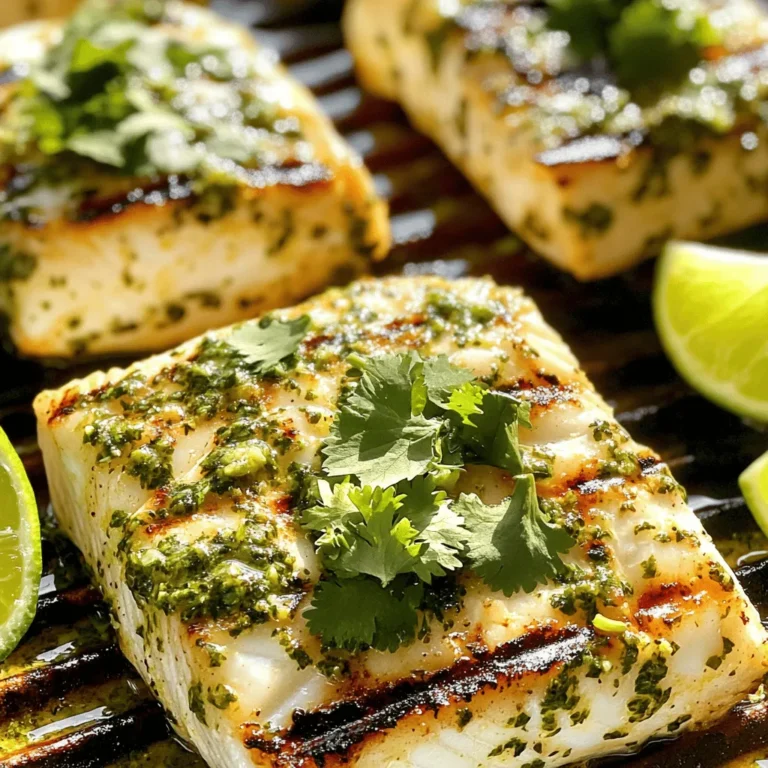 - 4 fillets of firm white fish (such as tilapia or snapper) - 1/4 cup fresh cilantro, finely chopped - 3 tablespoons fresh lime juice (about 2 limes) - 1 teaspoon lime zest (grated outer peel of 1 lime) - 2 cloves garlic, minced - 1 teaspoon ground cumin - 1/2 teaspoon chili powder - 1/2 teaspoon sea salt - 1/4 teaspoon freshly ground black pepper - 2 tablespoons extra virgin olive oil - Lime wedges, for serving To make your cooking easy, know that volume is not the same as weight. A cup of cilantro weighs less than a cup of water. Use a kitchen scale for best results. If you do not have cilantro, try using parsley. It has a fresh taste too. For fish, you can use salmon or cod. Both offer a different flavor and texture. You can find the full recipe for cilantro lime grilled fish above. To start, mix the marinade ingredients thoroughly. In a small bowl, combine the chopped cilantro, lime juice, lime zest, minced garlic, ground cumin, chili powder, sea salt, black pepper, and olive oil. This mix brings bright flavors to your fish. Make sure everything blends well for consistent taste. If you want a smoother texture, you can whisk it faster. Next, we need to marinate the fish. Place the fillets in a shallow dish or a resealable plastic bag. Pour the marinade over the fish. Ensure each piece is evenly coated. This step is key for great flavor. Cover the dish or seal the bag, then refrigerate for at least 30 minutes. If you have more time, letting it sit for up to 2 hours works wonders. Now, let’s get to grilling. Preheat your grill to medium-high heat. If you use a grill pan, lightly coat it with oil. This helps prevent sticking and gives you nice grill marks. After marinating, take the fish out of the fridge. Let excess marinade drip off before placing the fillets on the hot grill. Cook for about 3-4 minutes on each side. The fish is done when it flakes easily with a fork and has lovely grill marks. Finally, it’s time to serve. Transfer the grilled fish to a plate and let it rest for a couple of minutes. This helps keep it juicy. Garnish with fresh cilantro for a pop of color. Serve with lime wedges to add more citrus flavor. Pair the fish with a light salad or coconut rice. These sides enhance the dish and create a refreshing meal. For the full recipe, you can check the earlier section. To make great grilled fish, start with the right temperature. Preheat your grill to medium-high heat. You want it hot enough to sear the fish, but not so hot that it burns. A good way to test is to hold your hand above the grill. If you can only keep it there for 2-3 seconds, you’re ready to go. You can know your fish is done when it flakes easily with a fork. Look for a nice, opaque color too. If it looks shiny and translucent, it needs more time. To boost lime and cilantro flavors, use fresh herbs and juice. They pack more punch than dry spices. When you chop cilantro, do it just before you use it. This keeps it fresh and bright. For lime, always use fresh juice instead of bottled. The taste is far better! If you have to use dried spices, use less. They are stronger than fresh. A little goes a long way. To make quick weeknight meals, prep in advance. You can marinate your fish the night before. Just put it in the fridge, and it’s ready to cook when you are. Portion control is also key. When you prepare your fish, cut it into serving sizes. This way, you can grab just what you need. Less waste means more meals! For the full recipe, check out the instructions above. Happy grilling! {{image_4}} You can change the citrus in this dish. Instead of lime, try orange or lemon. Each option brings a fresh twist. If you like heat, add jalapeños to the marinade. This will spice things up! You can slice them thin or add them whole. Either way, it gives a nice kick. Grilling is great, but you have options. You can bake or broil the fish for a different flavor. Baking keeps the fish moist, while broiling gives it a nice crust. If you prefer, pan-searing is also a good choice. It allows you to control the heat better and adds a lovely brown color. How you serve the fish can change the meal. Use different sauces or dressings. A mango salsa or a creamy avocado sauce adds flavor and fun. You can also change up the sides. Pair the fish with rice, salad, or grilled veggies from other cuisines. Each side will bring new tastes and textures to your meal. To keep your cilantro lime grilled fish fresh, store it in the fridge. Use an airtight container to seal in the flavors. This helps prevent the fish from drying out. Properly stored, the fish stays good for up to three days. If you want to keep it longer, consider freezing it. Just wrap each fillet tightly in plastic wrap before placing it in a freezer bag. This way, the fish can last for about two months in the freezer without losing its taste. When it comes to reheating grilled fish, you want to avoid drying it out. One great method is to use the oven. Preheat it to 350°F (175°C). Place the fish on a baking sheet and cover it with foil. This keeps the moisture in while it warms up. Heat for about 10-15 minutes, or until it’s hot throughout. You can also use the microwave. Just place the fish on a microwave-safe plate and cover it with a damp paper towel. Heat for short bursts of 30 seconds until warm. For both methods, choose storage containers that are airtight and microwave-safe. This ensures the fish stays fresh and tasty when you reheat it. Want to keep things simple? Just heat what you need, so you don’t have to reheat all the leftovers at once. Enjoy your meal! For the full recipe, check out the complete details above. When choosing fish for grilling, look for firm white fish. Some great options are: - Tilapia - Snapper - Halibut - Mahi-mahi These fish hold up well on the grill. They have a mild taste that pairs nicely with the cilantro and lime. Freshness is key, so choose fish that smells clean and has bright, clear eyes. Yes, you can prepare this recipe ahead of time. Marinate the fish for at least 30 minutes. For more flavor, marinate for up to 2 hours. If you plan to prep ahead, keep the marinated fish in the fridge. This makes cooking quick and easy when you're ready to grill. You can serve this fish with many delicious sides. Here are some ideas: - A light green salad with a citrus dressing - Coconut rice for a tropical touch - Grilled veggies like zucchini and bell peppers - Quinoa salad for a hearty complement These sides will enhance the fresh flavors of your grilled fish. To check if your fish is done, look for a few signs: - The fish should flake easily with a fork. - It should have nice grill marks. - The inside should be opaque, not translucent. Cooking times can vary, but aim for about 3-4 minutes per side. This ensures a perfect, juicy result. This recipe for cilantro lime grilled fish is simple yet packed with flavor. You learned about the essential ingredients and how to prepare them. The step-by-step instructions guide you through marinating and grilling with ease. We explored tips to enhance flavors and variations to keep things fresh. Remember, grilling is both an art and a science. With practice, you can master it. Enjoy your meal prep and have fun experimenting with different flavors. Now go create a delicious dish that will impress your family or friends!