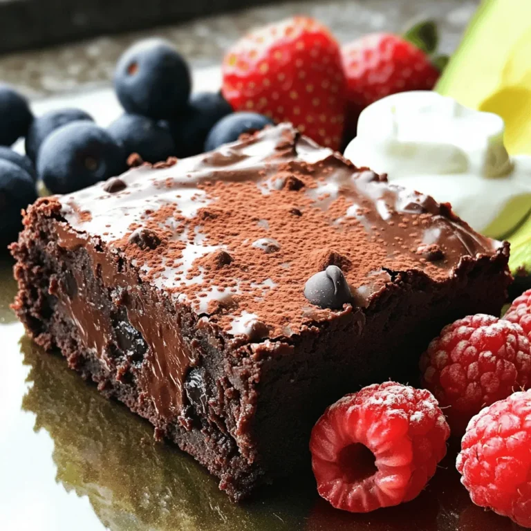 - 1 ripe avocado, peeled and pitted - 1/2 cup unsweetened cocoa powder - 1/2 cup maple syrup or honey - 1/4 cup almond butter or peanut butter - 1/2 cup whole wheat flour - 1/2 teaspoon baking soda - 1/4 teaspoon salt - 1 teaspoon pure vanilla extract - 1/2 cup dark chocolate chips The key ingredient here is the avocado. Why choose avocado for brownies? It adds creaminess and healthy fats. This makes the brownies moist without extra oil. Next, we have cocoa powder. It gives the brownies a rich chocolate taste. The maple syrup or honey acts as a natural sweetener. I prefer maple syrup for its unique flavor. Almond butter or peanut butter brings a nutty taste. Whole wheat flour adds fiber, making these brownies healthier. Baking soda helps the brownies rise. Salt enhances all the flavors. Finally, dark chocolate chips are a must for that gooey chocolate burst. Using avocado offers many perks. It is rich in vitamins and healthy fats. These fats can help lower bad cholesterol. The fiber in avocado also aids digestion. Cocoa powder is full of antioxidants. It can improve heart health while making brownies delicious. Maple syrup is a lower glycemic option. It can provide a steady energy boost without a sugar crash. Switching to whole wheat flour adds more nutrients. It has more fiber than white flour. This helps keep you full longer. If you need gluten-free options, use almond flour instead of whole wheat. It works well and keeps the taste rich. For a vegan-friendly version, replace honey with maple syrup. Use a nut butter that fits your diet. You can also find dairy-free chocolate chips easily. These easy swaps ensure everyone can enjoy these healthy chocolate avocado brownies! - Preheat your oven to 350°F (175°C). - Line an 8x8 inch baking pan with parchment paper. Leave some paper hanging over the edges. This helps with easy removal later. - Take your ripe avocado and mash it in a bowl. You want it smooth and creamy. You can also use a food processor for this step. - In the same bowl, add maple syrup (or honey), almond butter, and vanilla extract. Mix until everything is blended well. - In a different bowl, whisk together cocoa powder, whole wheat flour, baking soda, and salt. Make sure these dry ingredients are mixed well. - Gradually add the dry mix to the wet mix. Stir gently until just combined. It’s okay to have a few lumps; this helps keep the brownies soft. - Fold in dark chocolate chips so they are evenly spread in the batter. - Pour the batter into your prepared pan. Use a spatula to smooth it out evenly. - Place the pan in your oven. Bake for 20-25 minutes. - To check if they are done, insert a toothpick into the center. It should come out with a few moist crumbs but not wet batter. - Once baked, let the brownies cool in the pan on a wire rack for 15 minutes. Use the parchment paper to lift them out. Let them cool further before cutting into squares. Enjoy making these Healthy Chocolate Avocado Brownies with the [Full Recipe]. To make your brownies just right, avoid overmixing. When you combine wet and dry ingredients, mix gently. A few lumps are okay. This keeps your brownies soft and fudgy. Even baking is also key. Make sure to spread the batter evenly in the pan. This helps them bake at the same time. For a lovely presentation, dust the brownies with cocoa powder or powdered sugar. You can also serve them with fresh berries. A dollop of yogurt adds creaminess and balances the rich chocolate. These simple touches make your brownies look great on any plate. You can boost the taste of your brownies easily. Try adding spices like cinnamon or a pinch of sea salt. A splash of almond or peppermint extract gives a fun twist. Using flavored chocolate chips adds another layer of taste. Think about using orange or hazelnut chips for a unique flavor profile. Check out the Full Recipe for more ideas! {{image_4}} To make these brownies gluten-free, swap whole wheat flour for almond flour or coconut flour. These options keep the texture rich and moist while avoiding gluten. Just remember to adjust the amount, as almond flour is more absorbent. For a vegan twist, replace honey with maple syrup. You can also use a plant-based nut butter, like almond or sunflower seed butter, instead of peanut butter. This keeps the flavor intact without any animal products. You can add a fresh twist to these brownies by mixing in mint extract. Use about 1 teaspoon of pure mint extract for a refreshing flavor. This makes mint chocolate avocado brownies that are perfect for any mint lover! Another fun option is to create a peanut butter swirl. Drop spoonfuls of peanut butter into the brownie batter before baking. Use a knife to swirl it around for a beautiful marbled look. This adds a delicious peanut flavor that pairs well with chocolate. If you want to change the serving size, you can easily convert the recipe. For a smaller batch, halve the ingredients. Use a smaller pan, like 6x6 inches, and keep an eye on the baking time. Smaller brownies will bake faster. You can also bake these brownies in a larger pan for thinner squares. A 9x13 inch pan works well, but adjust the baking time to about 15-20 minutes. Check for doneness with a toothpick, just like before. For the full recipe, check out the details above! To keep your brownies fresh, store them in an airtight container. This prevents air from making them dry. You can also place a slice of bread in the container. The bread helps maintain moisture. Always let brownies cool before storing. This avoids steam build-up, which can make them soggy. If you want to freeze brownies, first cut them into squares. Wrap each piece tightly in plastic wrap. Then, place them in a freezer-safe bag or container. This helps avoid freezer burn. When you're ready to eat them, just take out a piece and let it thaw at room temperature. You can also warm them in the microwave for a few seconds. Brownies last about 3-4 days at room temperature. If you see any mold, throw them away. To keep them fresh longer, refrigerate or freeze them. Refrigeration can extend their life to about a week. For best taste, enjoy them within a few days. For the full recipe, check out the provided details. Can I use ripe bananas instead of avocado? Yes, you can use ripe bananas. They add sweetness and moisture. However, the flavor changes slightly. Bananas may make the brownies taste fruitier. If you love banana, give it a try! How can I make these brownies less sweet? To reduce sweetness, cut back on the maple syrup or honey. You can also swap some sweetener for unsweetened applesauce. This keeps the texture but lowers the sugar. What is the best way to test brownies for doneness? The best way is to use a toothpick. Insert it in the center. If it comes out with a few moist crumbs, the brownies are done. If it has wet batter, bake a bit longer. Can these brownies be made without flour? Yes, you can make them without flour. Use a blend of nut flour or almond flour instead. This gives a nutty flavor and keeps the brownies moist. How many calories are in a serving? Each brownie has about 100 calories. This can change based on the ingredients you use. For example, using less sweetener or different nut butter may alter the calorie count. What are good dairy-free alternatives for chocolate chips? Look for dairy-free dark chocolate chips. Many brands make these with coconut or almond milk. You can also chop up a dairy-free chocolate bar for chunks. In this article, I covered a delicious brownie recipe that uses healthy ingredients. You learned about the key components, their nutritional benefits, and how to adapt the recipe for dietary needs. I shared step-by-step instructions for baking these brownies to perfection. With tips on flavor and texture, you can create the best version. Remember to store your leftovers properly to keep them fresh. Enjoy baking these brownies, knowing they are a tasty treat that can fit your diet!