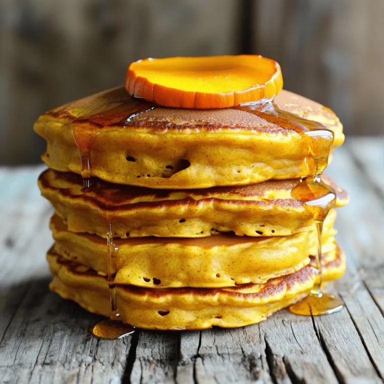 To make pumpkin spice pancakes, you need these key ingredients: - 1 cup all-purpose flour - 1 tablespoon baking powder - 1 teaspoon pumpkin pie spice - 1/2 teaspoon salt - 1 cup milk (any type) - 1/2 cup canned pumpkin puree - 1 large egg - 2 tablespoons pure maple syrup - 1 teaspoon vanilla extract - 2 tablespoons unsalted butter, melted (plus more for frying) Each ingredient plays a vital role. The all-purpose flour forms the pancake base. Baking powder adds fluffiness. Pumpkin pie spice gives that warm, fall flavor. Salt enhances all the tastes. You can use any milk you prefer, like whole, almond, or oat milk. Canned pumpkin puree brings moisture and a rich taste. The egg binds the mix together and adds protein. Pure maple syrup not only sweetens but also adds a depth of flavor. Vanilla extract elevates the taste further, while unsalted butter ensures a rich texture. For the full recipe, follow the instructions outlined above to create these delightful pancakes. First, gather your dry ingredients. In a large bowl, mix the all-purpose flour, baking powder, pumpkin pie spice, and salt. Use a whisk to blend these dry components well. This helps to avoid any clumps. Mixing evenly is key for even cooking. Next, it's time for the wet ingredients. In a separate bowl, combine the milk, canned pumpkin puree, egg, maple syrup, vanilla extract, and melted butter. Whisk these together until you achieve a smooth consistency. This step ensures a creamy batter full of flavor. Carefully pour the wet mixture into the dry ingredients. Use a spatula or wooden spoon to mix them. It's important to avoid overmixing. A few lumps in the batter are okay. This keeps your pancakes fluffy and light. Now, let’s cook the pancakes! Preheat a non-stick skillet or griddle over medium heat. Once hot, add a small amount of butter to coat the surface. This helps the pancakes cook evenly. Pour about 1/4 cup of batter for each pancake. Leave space between them, as they will spread. Cook the pancakes for 2-3 minutes. Look for bubbles on the surface and firm edges. Flip each pancake gently and cook for another 2-3 minutes until they turn golden brown. As you finish cooking, transfer the pancakes to a warm oven set at 200°F (93°C). This keeps them warm and fluffy until you are ready to serve. For serving, stack them high on a warm plate. Drizzle with maple syrup and sprinkle with extra pumpkin pie spice for that perfect fall flavor. You can find the full recipe to make these delicious treats. To make pumpkin spice pancakes fluffy, use fresh baking powder. Fresh ingredients make a big difference. Measure your flour correctly by spooning it into the cup, then leveling it off. This helps avoid dense pancakes. Resting the batter is key. Let it sit for about 10 minutes. This allows the flour to absorb the wet ingredients. Your pancakes will be lighter and fluffier. To keep your pancakes warm while you cook, use an oven. Preheat your oven to 200°F (93°C). As each pancake cooks, place it on a tray in the oven. This will keep them warm without drying them out. For a stunning presentation, stack the pancakes high on a warm plate. Add a drizzle of maple syrup on top. Sprinkle extra pumpkin pie spice for a pop of color. You can also garnish with fresh banana slices or a dollop of whipped cream. These additions make your dish more inviting and fun to eat. {{image_4}} You can make your pumpkin spice pancakes even better with a few tasty tweaks. - Adding chocolate chips: Mix in a handful of chocolate chips for a sweet twist. The rich chocolate pairs well with the pumpkin spice. You can use dark, milk, or even white chocolate. - Incorporating nuts: Chopped nuts add crunch and flavor. Walnuts or pecans work great. They also boost the nutrition in your pancakes. Need to cater to special diets? I have you covered! - Gluten-free options: Replace all-purpose flour with a gluten-free flour blend. You can also use almond flour or oat flour. Just ensure the flour you choose works well for pancakes. - Vegan substitutions: For a vegan version, swap milk for a plant-based milk. Use flaxseed meal or applesauce instead of the egg. It keeps the pancakes moist and delicious. What you put on top can change the whole meal! Try these ideas for great toppings: - Pairings with toppings: Serve your pancakes with maple syrup, whipped cream, or a sprinkle of cinnamon. Fresh fruit like berries or banana slices also adds color and flavor. You can even drizzle some honey or nut butter for extra richness. For the full recipe, check out the delicious details I provided earlier! Store leftover pancakes in an airtight container. Make sure they cool first. Place a piece of parchment paper between layers to keep them from sticking. They will stay fresh for about three days in the fridge. To freeze pancakes, stack them with parchment paper between each one. Place the stack in a freezer-safe bag or container. Remove as much air as possible. You can store them this way for up to two months. For thawing, take out the number you need. Let them sit in the fridge overnight, or use the microwave for a quick thaw. To reheat, warm them in a skillet over low heat or microwave for about 30 seconds. The maximum storage duration in the fridge is three days. For the best taste, eat pancakes fresh. If freezing, consume them within two months for optimal flavor. Always check for any signs of freezer burn before using. Yes, you can! If you want to skip the eggs, use these alternatives: - 1/4 cup unsweetened applesauce - 1/4 cup mashed banana - 1/4 cup yogurt (dairy or non-dairy) These options add moisture and help bind the mix. Each works well in pumpkin spice pancakes. Look for these signs: - Bubbles form on the surface. - Edges appear set and firm. - A golden color on both sides. When you see these signs, your pancakes are ready to flip! Yes, you can make the batter ahead of time. Here’s how: - Mix the dry and wet ingredients separately. - Store them in the fridge for up to 24 hours. - Combine them just before cooking. This saves time on busy mornings and keeps your pancakes fresh! Here are some tasty topping ideas: - Maple syrup for that sweet touch. - Whipped cream for a fluffy bite. - Chopped nuts for crunch. - Sliced bananas or apples for added fruit. These toppings enhance the flavor and make your pancakes even more enjoyable. For the full recipe, check out the detailed instructions above! In this blog post, we explored how to make delicious pumpkin spice pancakes. We covered the ingredients needed, from flour to maple syrup, and gave you step-by-step instructions for preparation and cooking. You learned tips for fluffy pancakes and creative variations for different diets. We also discussed storage and answered common questions about making pancakes. Remember, you can enjoy these pancakes any time, not just in fall. Experiment with flavors and toppings to make them your own!