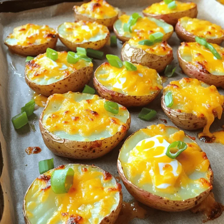 To make Cheesy Ranch Potatoes, you will need a few simple items. Gather these ingredients before you start cooking: - 2 pounds baby potatoes, halved - 1 cup shredded sharp cheddar cheese - ½ cup creamy sour cream - 1 packet ranch dressing mix (about 1 ounce) - 3 tablespoons extra virgin olive oil - 1 teaspoon garlic powder - 1 teaspoon onion powder - Salt and freshly ground black pepper to taste - 2 green onions, finely sliced (for garnish) Each ingredient plays a key role in creating that cheesy, ranch-flavored goodness. The baby potatoes serve as the base, providing a tender texture. Sharp cheddar cheese adds a rich, creamy taste. Sour cream brings a tangy flavor, while the ranch dressing mix ties everything together with its herby notes. The garlic and onion powders enhance the overall taste, making every bite delicious. Don't forget the green onions; they add a fresh crunch on top! For the complete recipe, check out the [Full Recipe]. - Preheat the oven to 400°F (200°C). This makes sure your potatoes cook evenly. - In a large bowl, mix the olive oil, ranch dressing mix, garlic powder, onion powder, salt, and pepper. Stir until well combined. - Add the halved baby potatoes to the bowl. Toss them until every piece is coated in the ranch mixture. This step adds great flavor. - Line a baking sheet with parchment paper. This helps with easy cleanup. - Spread the coated potatoes on the lined baking sheet in a single layer. This helps them roast evenly. - Roast the potatoes for 25-30 minutes. They should turn golden brown and be tender when pierced. - Take the baking sheet out of the oven and sprinkle cheddar cheese over the hot potatoes. - Return the baking sheet to the oven for 5-7 minutes. Wait until the cheese melts and bubbles. - Drizzle sour cream over the cheesy potatoes and top with sliced green onions. This adds a fresh touch. Check out the Full Recipe for more details! To make Cheesy Ranch Potatoes, start by preheating your oven to 400°F (200°C). This helps the potatoes roast evenly. Spread the potatoes out on a lined baking sheet. This ensures they cook well and get crispy. Check for doneness by piercing them with a fork. They should be tender and golden brown. To boost flavor, try adding herbs like parsley or dill. You can also mix in spices like paprika or cayenne for a kick. If you want a different cheese, use mozzarella or pepper jack. Each type brings a unique taste and texture to the dish. For serving, use a colorful bowl to show off the cheesy ranch potatoes. Add a sprinkle of extra cheddar on top for flair. You can also place whole green onion tops around the edge for a fresh look. These simple steps make your dish appealing and ready for guests. For the full recipe, follow the steps provided in the earlier sections. Enjoy your cooking! {{image_4}} You can make Cheesy Ranch Potatoes even more fun with simple swaps. - Using different types of cheese: Try mozzarella for a milder taste or pepper jack for a kick. You can even mix cheeses for a rich flavor. - Substituting Greek yogurt for sour cream: Greek yogurt gives you a nice tang and adds protein. It’s a healthier option that keeps your potatoes creamy. Change the flavor to keep things exciting. - Spicy ranch version: Add a teaspoon of cayenne pepper to the ranch mix. This will give your potatoes a nice heat. - Herb-infused options: Mix in dried herbs like thyme or rosemary. This adds a fresh taste that pairs well with the cheese. Making Cheesy Ranch Potatoes work for everyone is easy! - Vegan adaptations: Swap the cheese for a vegan cheese and use coconut yogurt. This keeps all the creamy goodness without dairy. - Gluten-free adjustments: Use a gluten-free ranch mix. Most ranch mixes are gluten-free, but always check the labels. Feel free to explore these variations to make this dish your own! For the full recipe, check out Cheesy Ranch Potatoes Delight. To keep your cheesy ranch potatoes fresh, store them in the fridge. Place them in an airtight container. They will last about 3 to 5 days. Make sure they cool completely before sealing. For longer storage, you can freeze them. Put the cooled potatoes in a freezer-safe bag. They can last up to 2 months in the freezer. To reheat your potatoes, the best method is using an oven. Preheat the oven to 350°F (175°C). Spread the potatoes on a baking sheet. Heat them for about 15 to 20 minutes. This will help keep the texture crispy. You can also use a microwave. Place the potatoes in a microwave-safe dish. Heat them in short bursts of 1 minute. Stir in between to ensure even heating. To keep flavor and texture, avoid reheating them too long. If they dry out, add a little bit of sour cream or cheese on top. These tips will help you enjoy the cheesy ranch potatoes just as much as the first time. You can tell the potatoes are done by checking a few signs. First, they should be golden brown and crispy on the outside. Second, when you poke them with a fork, they should feel soft inside. If the fork slides in easily, your potatoes are ready to enjoy! Yes, you can prepare Cheesy Ranch Potatoes ahead of time! Start by following the recipe steps, but stop before roasting. Cover the potatoes and store them in the fridge for up to 24 hours. When you’re ready to bake, simply add extra time in the oven if they are cold. This way, you can enjoy them fresh without much fuss. These cheesy potatoes pair well with many dishes. Serve them alongside grilled chicken or steak for a filling meal. They also go great with a fresh salad or steamed veggies. For a fun twist, try them with barbecue or as a side for tacos. The options are endless, making it easy to create a delicious meal. For the complete cooking steps, check out the Cheesy Ranch Potatoes Delight 🥔. In this blog post, we covered how to make Cheesy Ranch Potatoes. We started with the ingredients, then walked through easy steps to prepare and roast them. I shared helpful tips, variations, and storage info to keep your dish fresh. These potatoes are a tasty side for any meal. You can customize them to fit your taste. Enjoy making this dish, and let it add flavor to your table!