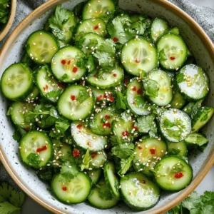 This salad shines with a few key ingredients. You will need: - 2 large cucumbers, peeled and thinly sliced - 4 cloves garlic, finely minced - 1 tablespoon red chili flakes - 3 tablespoons rice vinegar - 2 tablespoons sesame oil - 1 tablespoon soy sauce - 1 tablespoon honey (or agave syrup) - Salt, to taste - Fresh cilantro, chopped (for garnish) - Toasted sesame seeds, for garnish The cucumbers give a refreshing crunch. Garlic adds a strong flavor. Red chili flakes bring the heat, while rice vinegar adds acidity. Sesame oil adds richness. Soy sauce gives depth, and honey balances it all. You can customize this salad to your taste. Here are some ideas: - Add sliced bell peppers for sweetness. - Toss in radishes for extra crunch. - Include avocado for creaminess. - Use lime juice instead of vinegar for a zesty twist. - Try different herbs like mint or basil for a fresh touch. Feel free to mix and match to find your favorite flavor profile. Each ingredient brings health benefits. Here’s what you get: - Cucumbers: Low in calories and high in water. They keep you hydrated. - Garlic: Known for its immune-boosting properties. It may improve heart health. - Chili flakes: They can boost metabolism and add flavor without extra calories. - Rice vinegar: It may help with digestion and is lower in calories than other dressings. - Sesame oil: Rich in healthy fats and antioxidants. - Honey: A natural sweetener with antibacterial properties. This salad is not just delicious; it also helps support your health. For the full recipe, check the detailed instructions above. First, get your cucumbers ready. Peel the skin off with a vegetable peeler. Then, slice them thinly. A mandoline slicer works great for uniform slices, but a sharp knife is fine too. Place the cucumber slices in a large mixing bowl. They will be the star of your salad. Next, let's whip up the dressing. In a small bowl, add minced garlic and red chili flakes. Remember, you can adjust the chili for more or less heat. Then, pour in rice vinegar, sesame oil, soy sauce, and honey. Whisk these ingredients together until they blend well. The dressing should look smooth and inviting. Now, it’s time to bring it all together. Drizzle the spicy garlic dressing over the cucumber slices. Add salt to taste. Gently toss the cucumbers so they are well coated. For the best flavor, let the salad sit for at least 15 minutes. If you have time, refrigerate it for up to 30 minutes. This helps the flavors mix well. Before serving, toss it again and garnish with fresh cilantro and toasted sesame seeds. Your salad is ready to impress! Check out the full recipe for more details. To get the best flavor in your Spicy Garlic Cucumber Salad, let the salad rest. After you mix the cucumbers and the spicy dressing, let it sit for at least 15 minutes. This time helps the flavors blend. If you want even more flavor, chill it in the fridge for up to 30 minutes. The cold temperature enhances the taste. Adjust the amount of red chili flakes to suit your spice level. You can always add more, but you cannot take it out! Using the right tools can make this recipe easier. A mandoline slicer helps you cut the cucumbers evenly. This tool ensures all slices are the same thickness. A large mixing bowl is great for tossing everything together. A whisk is perfect for mixing the dressing smoothly. If you want to save time, consider using a garlic press for mincing the garlic. These tools can speed up your prep and make cooking fun. Presentation matters when serving this salad. Use a large, shallow bowl to showcase the bright colors. You can also serve it in individual cups for a fun twist. Just before serving, sprinkle extra cilantro and sesame seeds on top. This adds a nice crunch and makes the dish look fresh. Remember, we eat with our eyes first! A beautiful presentation makes the salad even more appealing. For the full recipe, be sure to check out the details! {{image_4}} You can make this salad even better by adding more veggies. Consider adding sliced bell peppers for crunch and sweetness. Shredded carrots also add color and texture. Radishes bring a nice bite and a pop of flavor. Feel free to mix and match based on your taste. Just keep the extra veggies thinly sliced for even flavor. If you want a vegan twist, simply swap honey for agave syrup. This sweetener gives the same taste without any animal products. You can also add a splash of lime juice for extra zing. This keeps your spicy garlic cucumber salad fresh and bright. You can enjoy this dish while sticking to your vegan lifestyle. Want to make this salad a meal? Add some protein! Grilled chicken works well, giving a hearty touch. For a plant-based option, use cubed, sautéed tofu. It soaks up the dressing and adds good texture. Both options make this dish more filling and satisfying. Enjoy your salad as a light lunch or dinner. For the full recipe, check back to the main section. To keep your spicy garlic cucumber salad fresh, store it in an airtight container. Make sure the lid seals tightly. You can use glass or plastic containers. Avoid leaving it out at room temperature for too long. If you do, the cucumbers will become soggy. This salad stays good in the fridge for about 3 to 5 days. After that, the cucumbers lose their crunch. Always check for any signs of spoilage, like a bad smell or slimy texture. If you notice these, it's best to toss it. Freezing this salad is not recommended. Cucumbers have high water content. When frozen, they become mushy and lose their texture. Instead, enjoy the salad fresh. That way, you can savor the crispness and flavor. If you want to make it ahead, simply prepare the dressing and store it separately. Then, mix it with fresh cucumbers when ready to serve. For the full recipe, check out the other sections! The spiciness in this salad comes from the red chili flakes. I use one tablespoon, but you can adjust this to fit your taste. If you want more heat, add more chili flakes. For less heat, just use a little. The garlic also adds a nice kick, making each bite flavorful. Yes, you can use different vinegars. Rice vinegar gives a mild taste, but you can try apple cider vinegar or white wine vinegar if you prefer. Each type changes the flavor a bit, but they all work well in this salad. Just remember, the taste may vary based on your choice. To make this salad gluten-free, just use gluten-free soy sauce. Many brands offer this option. Always check the label to ensure it is safe for your needs. The rest of the ingredients are already gluten-free, so you won’t have to change much. Enjoy this fresh and spicy salad without worry! For the full recipe, check out the Spicy Garlic Cucumber Salad 🥒. This blog post covers a tasty salad recipe, from ingredients to storage. We explored main and optional ingredients, highlighting their nutritional perks. You learned how to make a spicy garlic dressing and combine the flavors. Tips helped you enhance flavor and presentation. In the end, this salad is easy to adapt. Feel free to add veggies or protein for a personal touch. Remember to store your leftovers right to enjoy them later. This dish is sure to impress and nourish. Enjoy every bite!