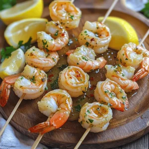 To make Garlic Butter Shrimp Skewers, you'll need: - 1 pound large shrimp, peeled and deveined - 4 tablespoons unsalted butter - 4 cloves garlic, minced - 1 teaspoon red pepper flakes (adjust based on desired spiciness) - 1 tablespoon fresh parsley, finely chopped - 1 tablespoon freshly squeezed lemon juice - Salt and pepper to taste - 1 teaspoon smoked paprika - Skewers (either wooden, soaked, or metal) When choosing shrimp, fresh is often best. Look for shrimp that smell like the ocean, not fishy. The shells should be shiny and clean. If fresh shrimp isn’t available, frozen shrimp is a great option. Frozen shrimp can be just as good if they are properly handled. - Check for a firm texture. - Avoid shrimp that are mushy or have black spots. - If buying frozen, look for shrimp with no added ingredients. Using quality ingredients makes a big difference. For butter, I recommend brands like Kerrygold or Plugrá. They offer rich flavor that enhances the dish. For spices, consider McCormick or Penzeys. They have high-quality spices that bring out the best in your garlic butter. Using fresh herbs, like parsley, also boosts the flavor. Look for herbs that are bright and fragrant. This ensures your Garlic Butter Shrimp Skewers taste amazing! For the full recipe, check out the complete instructions above. Start by gathering your ingredients. If you use wooden skewers, soak them in water for at least 30 minutes. This step stops them from burning. While they soak, you can mince the garlic. Use a sharp knife to chop the garlic finely. The smaller the pieces, the better the flavor will blend. Next, melt 4 tablespoons of unsalted butter in a medium saucepan over medium heat. As it melts, add the minced garlic and red pepper flakes. Stir it often for about 1-2 minutes. Watch closely; you want the garlic fragrant but not browned. Once ready, remove the pan from heat. Add 1 tablespoon of lemon juice and chopped parsley. Then season with salt, pepper, and smoked paprika to taste. Mix well to create a rich garlic butter flavor. Now, it’s time to grill! Add the shrimp to a large bowl. Pour half of the garlic butter mixture over them. Toss gently to coat each shrimp. Thread 4-5 shrimp onto each skewer. Preheat your grill or grill pan over medium-high heat. Lightly grease the grill with oil. This helps prevent sticking. Place the skewers on the grill. Cook for about 2-3 minutes on each side. You’ll know they are done when the shrimp turn pink and opaque. Brush on some of the reserved garlic butter mixture while grilling for extra flavor. Once cooked, drizzle any remaining garlic butter over the skewers before serving. This dish is ready to impress! For the full recipe, check out the section above. To make perfect shrimp skewers, focus on time and heat. Grill the shrimp for about 2-3 minutes on each side. Use medium-high heat to get a nice sear. If your grill is too hot, the shrimp may cook too fast and become tough. Always keep an eye on them. One common mistake is not soaking wooden skewers. Soak them for at least 30 minutes. This stops them from burning. Another mistake is overcooking the shrimp. They should be pink and opaque when done. If they curl too much, they may be overcooked. Lastly, don’t forget to brush on more garlic butter while grilling. It boosts the flavor! You can easily enhance the flavor of your shrimp skewers. Add fresh herbs like basil or cilantro for a burst of freshness. Consider using spices like cumin or coriander for a warm twist. A dash of lemon zest can also brighten the dish. Feel free to play around with flavors to find your favorite mix. For a detailed recipe, check out the [Full Recipe]. {{image_4}} You can swap shrimp for other proteins. Chicken is a great choice. Use boneless, skinless chicken breast. Cut it into bite-sized pieces. Just marinate it in the same garlic butter mix. You can also use fish. Salmon or swordfish work well. They add a rich flavor. Follow the same steps for grilling. Adding veggies to your skewers makes a full meal. Bell peppers, zucchini, and cherry tomatoes are perfect. They add color and crunch. Cut all veggies into similar sizes. This way, they cook evenly with the shrimp. Thread them onto the skewers with the shrimp. This adds a tasty twist to your dish. You can change up the flavors easily. For a spicy kick, add more red pepper flakes. If you love herbs, try fresh basil or thyme. Mix these herbs into the garlic butter. For a citrus twist, add lime juice instead of lemon. You can even add zest from the citrus fruits. This will bring a fresh taste to your skewers. Enjoy experimenting with different flavors from the Full Recipe! Store leftover shrimp skewers in an airtight container. Let them cool to room temperature first. Place a piece of parchment paper between layers to avoid sticking. Keep them in the fridge for up to three days. To reheat, gently warm the skewers in a skillet over low heat. Add a little butter or oil to keep them moist. Heat for about 3-5 minutes until warm. You can also use a microwave, but be careful not to overcook. Heat for 30 seconds at a time, checking often. If you want to freeze shrimp skewers, first wrap them tightly in plastic wrap. Then, place them in a freezer bag. Remove as much air as possible. They can last up to three months in the freezer. When ready to eat, thaw in the fridge overnight before reheating. For the full recipe, check out the details above. Enjoy your garlic butter shrimp skewers! The best skewers for grilling shrimp are metal or soaked wooden skewers. Metal skewers handle high heat well and are reusable. Soaking wooden skewers for at least 30 minutes prevents them from burning. Both types work great for Garlic Butter Shrimp Skewers. Shrimp are fully cooked when they turn pink and opaque. They also curl into a "C" shape. If they look gray or have a rubbery texture, they need more time. For the best results, grill shrimp for about 2-3 minutes on each side. Yes, you can prepare Garlic Butter Shrimp Skewers ahead of time. Marinate the shrimp in the garlic butter mixture and store them in the fridge. They can stay fresh for up to 24 hours. Just grill them right before serving for the best taste. To sum up, this guide covered Garlic Butter Shrimp Skewers in detail. We explored key ingredients, cooking steps, and tips for the perfect dish. Remember, choosing good shrimp and seasoning well makes a difference. Enjoy grilling with variations like chicken or veggies to switch things up. Proper storage ensures your leftovers stay tasty. Follow these steps for delicious results every time. Your journey to perfect skewers starts here—enjoy every bite you take!