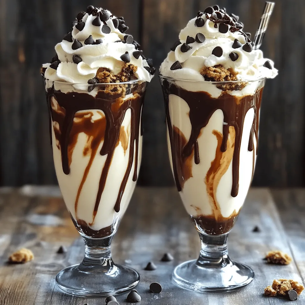 - 2 cups creamy vanilla ice cream - 1 cup milk (whole or almond) - 3 to 4 chocolate chip cookies - 2 tablespoons chocolate syrup - Whipped cream for topping - Garnishes: chocolate chips and cookie crumbles When I create a chocolate chip cookie shake, I focus on using fresh, quality ingredients. The creamy vanilla ice cream brings a rich base, while the milk helps it blend smoothly. I like to use whole milk, but almond milk works great for a dairy-free option. The chocolate chip cookies are the stars of this shake, adding texture and flavor. You can use store-bought or homemade cookies. The chocolate syrup is essential for that sweet, chocolatey kick. I always recommend topping your shake with whipped cream; it adds a lovely finish. For garnishes, I use extra chocolate chips and cookie crumbles. They not only taste amazing but also make the shake look appealing. - Dairy-free alternatives - Vegan options - Flavor variations (e.g., mint, caramel) If you want to switch things up, try these variations. For dairy-free options, choose almond or oat milk and non-dairy ice cream. If you're vegan, you can find plant-based ice creams and syrups. You can also add different flavors to your shake. For a minty twist, add mint extract or chocolate mint cookies. For a caramel touch, drizzle caramel sauce into the shake before blending. These small changes can create a unique treat every time! For the full recipe, check the complete guide. First, take 2 cups of creamy vanilla ice cream and 1 cup of milk. Place them into your blender. Blend these two together until smooth. You want a creamy mix with no lumps. This step is important. It sets the base for your shake, giving it a rich texture. Now, add 3 to 4 crumbled chocolate chip cookies into the blend. Also, pour in 2 tablespoons of chocolate syrup. Pulse the blender gently. This keeps some cookie chunks for texture. You want to taste bits of cookie in every sip. Next, taste your shake to check the sweetness. If it needs more sweetness, add a bit more chocolate syrup. Blend briefly to mix it in, but keep the shake thick. Pour your shake into chilled glasses for a great look. Top each shake with fluffy whipped cream. Let it spill over for fun. Finally, sprinkle extra chocolate chips and cookie crumbles on top. This adds flavor and makes it look amazing. For the full recipe, refer back to the ingredients and steps above. To get your shake just right, think about the milk. If you want a thicker shake, use less milk. Start with 1 cup, then add more if needed. Blend on medium speed. This helps mix the ice cream and milk evenly. Check for lumps. You want a smooth and creamy texture. If you want some crunch, add the cookies last. Make your shake look as good as it tastes! Use tall, chilled glasses. This keeps your shake cold longer. Top with whipped cream and let it spill over the sides. It looks fancy! For extra fun, sprinkle chocolate chips or cookie crumbles on top. You can also drizzle chocolate syrup inside the glass. Add a colorful straw for a playful touch! Watch out for over-blending! If you blend too long, the cookies turn to dust. You want some chunks for texture. Also, be careful with the type of cookies. Use fresh, soft chocolate chip cookies for the best flavor. Hard cookies might make your shake gritty. Stick to the classic for a rich taste. {{image_4}} You can change the flavor of your shake in many fun ways. Try adding different syrups like caramel or mint. Each syrup gives a new twist. You can also switch up the ice cream flavor. How about cookies and cream or chocolate fudge? These small changes can make your shake unique. Want to add some nutty goodness? Stir in a spoonful of your favorite nut butter. Almond or peanut butter blends well with the sweet flavors. It adds a nice crunch and richness. If you want to make your shake vegan, use almond or coconut milk. Instead of regular cookies, choose vegan cookies. This way, everyone can enjoy it. For lactose-free options, stick to almond milk and lactose-free ice cream. You can still enjoy all the creamy goodness without the dairy. If gluten is a concern, go for gluten-free cookies. Many brands now make tasty gluten-free treats. You won’t miss out on flavor at all! Shake it up for the holidays! You can make holiday-themed shakes by adding spices like cinnamon or nutmeg. This gives a cozy vibe perfect for winter. In fall, try mixing in pumpkin spice with your shake. It adds a warm flavor that everyone loves. You can even top it with whipped cream and a sprinkle of cinnamon for a seasonal treat. To store leftover shake, pour it into a sealed container. Keep it cold in the fridge. It tastes best within one day. If you want to enjoy it later, re-blend it to restore the creamy texture. Add a splash of milk if it gets too thick. For cookies, keep them in an airtight jar. This keeps them fresh and soft. If you have extra ice cream, store it in a freezer-safe container. Make sure to seal it well to prevent freezer burn. The shake lasts about 24 hours in the fridge before it loses flavor. If it smells off or has a strange color, it’s time to toss it. Always check for any signs of spoilage before enjoying! For the full recipe, check out the detailed instructions above. If you want a dairy-free shake, use almond milk or oat milk. These options work well. You can also try coconut milk for a richer taste. All these choices keep the shake creamy and delicious. Yes, you can freeze it! Pour the shake into a freezer-safe container. Leave some space at the top for expansion. When ready to serve, let it thaw in the fridge for a few hours. Stir it well before enjoying. To cut calories, use light ice cream or yogurt. You can swap regular milk for unsweetened almond milk. Choose fewer cookies or use small bits. For less sugar, add less chocolate syrup or use a sugar substitute. This blog post covered how to make a delicious chocolate chip cookie shake. We discussed the main ingredients and optional variations. I shared step-by-step instructions for blending a perfect shake, along with helpful tips and tricks. I also explored unique flavor and dietary variations. In summary, you can easily create your own shake at home. Don’t be afraid to experiment with flavors and ingredients. Enjoy the process and have fun with each sip!