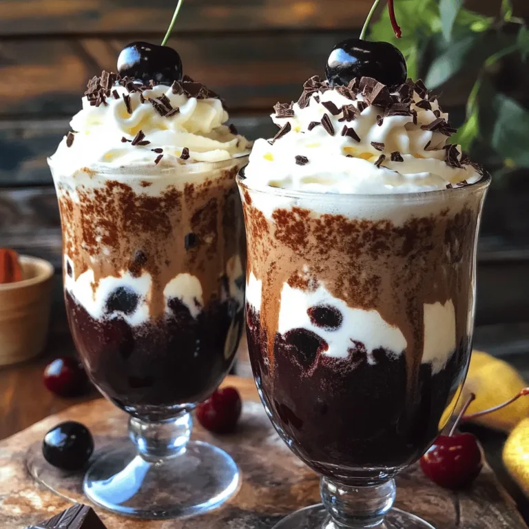 To make a Black Forest Shake, you need simple and fresh ingredients. Here’s what you will need: - 2 cups creamy vanilla ice cream - 1 cup whole milk (more as needed) - 1 cup fresh or frozen pitted black cherries - 2 tablespoons unsweetened cocoa powder - 1 tablespoon honey or pure maple syrup - Whipped cream for topping - Dark chocolate shavings or chips for garnish - Fresh cherries for garnish These ingredients create a rich and creamy shake that is perfect for any occasion. The vanilla ice cream gives a smooth base, while the black cherries add a burst of flavor. The cocoa powder brings in a lovely chocolate taste, making this shake a true delight. You can adjust the sweetness with honey or maple syrup to fit your taste. Using fresh cherries enhances the flavor. If they are not in season, frozen ones work just as well. I love to top my shake with whipped cream and chocolate shavings for a special touch. The fresh cherry on top adds a nice pop of color. For the full recipe, check out the Black Forest Delight Shake . It’s easy to follow and ensures you get a perfect shake every time! To make a Black Forest Shake, follow these easy steps. First, gather your ingredients. - 2 cups creamy vanilla ice cream - 1 cup whole milk (more as needed) - 1 cup fresh or frozen pitted black cherries - 2 tablespoons unsweetened cocoa powder - 1 tablespoon honey or pure maple syrup - Whipped cream for topping - Dark chocolate shavings or chips for garnish - Fresh cherries for garnish Now, let’s get started! 1. Begin by adding the vanilla ice cream, whole milk, pitted black cherries, cocoa powder, and honey or syrup into a blender. It’s fun to watch everything blend together! 2. Blend the mixture on high speed until it turns smooth and creamy. Make sure all cherry pieces are well blended. If it feels too thick, add a splash more milk and blend again. 3. Taste your shake. If you want it sweeter, add more honey or syrup. Blend briefly to mix and taste again. 4. Once you enjoy the flavor, pour the shake into chilled glasses. This keeps it cool and refreshing. 5. Top each shake with a fluffy layer of whipped cream. Then, sprinkle dark chocolate shavings or chips on top for that special touch. 6. Finally, add a fresh cherry on top of the whipped cream. This adds a lovely look and a tasty bite. For the full recipe, check the link above. Enjoy your delicious Black Forest Shake! - Use high-quality ingredients for the best flavor. Fresh cherries and rich cocoa matter. - Chill your glasses beforehand to keep the shake cold. A frosty glass makes a big difference. - Experiment with additional flavors like vanilla or almond extract. These can add depth and warmth. - Blend until fully smooth for an ideal texture. No chunks will make your shake creamy and delightful. By following these tips, you can elevate your Black Forest Shake to new heights. Each step enhances your shake's taste and visual appeal. Enjoy the process of making this treat, and feel free to get creative! For the complete recipe, check the [Full Recipe]. {{image_4}} The Black Forest Shake is not just one flavor; it's a canvas for your taste. You can easily switch things up! - Chocolate Cherry Swirl: Want a fun look? Add more cherry syrup. Swirl it into your shake for a beautiful design and extra cherry flavor. - Nutty Twist: Do you love crunch? Add crushed nuts like almonds or hazelnuts. They give a nice texture and a rich taste that pairs well with the shake. - Dairy-Free Option: If you prefer plant-based options, swap the milk. Use coconut or almond milk and dairy-free ice cream for a creamy treat that everyone can enjoy. These variations make your shake unique every time. Have fun and be creative! For the full recipe, check out the Black Forest Delight Shake. To store leftover Black Forest Shake, pour it into a sealed container. Place it in the fridge for up to two days. If you want to keep it longer, freezing is a good option. For refreezing, use a freezer-safe container. Leave some space for expansion. This shake can stay fresh for about one month in the freezer. When you're ready to eat it, let it sit in the fridge overnight to thaw. To keep the shake’s flavor and texture, avoid mixing it again after thawing. You can add a splash of milk if it seems too thick. This will help bring back that creamy goodness. You can use frozen yogurt or a non-dairy ice cream. Both options keep the shake creamy and fun. If you want a lighter option, try using a banana. Blend it with milk for a smooth texture. Yes, bottled cherry syrup works well. It adds sweet cherry flavor. Just remember to adjust the amount of sweetener in the shake. Start with a little syrup, taste, and add more if needed. To make a vegan Black Forest Shake, use non-dairy ice cream. Almond or coconut ice cream are great choices. Replace whole milk with almond milk or oat milk. Use maple syrup for sweetness. Local diners and ice cream shops often have tasty versions. Use apps like Yelp or Google Maps to find nearby places. Look for reviews mentioning the Black Forest Shake for the best options. If you want a thicker shake, add less milk. Blend until you reach your desired thickness. You can also add more ice cream or frozen cherries for extra creaminess. In this blog, we explored how to make a delicious Black Forest Shake. We covered key ingredients like ice cream, cherries, and cocoa powder. You learned step-by-step instructions for blending and topping your shake. Plus, I shared tips to enhance flavor and texture. Remember to store any leftovers properly to keep them fresh. Creating unique flavor variations lets you personalize your shake. Enjoy experimenting with this tasty treat!
