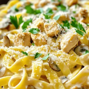 - 8 ounces fettuccine or spaghetti - 1 pound boneless, skinless chicken breast - 2 cups cremini or button mushrooms - 3 cloves garlic - 1 medium onion - 1 cup heavy cream - 1 tablespoon extra virgin olive oil - 1 teaspoon dried thyme - 1/2 cup freshly grated Parmesan cheese When you gather these ingredients, you're on your way to a delicious meal. The fettuccine or spaghetti forms the base of the dish. I love using fresh chicken breast; it cooks quickly and stays juicy. The mushrooms add a rich flavor that pairs perfectly with the cream sauce. For the additional ingredients, garlic and onion bring depth. They form the aromatic base of your sauce. The heavy cream is key for that creamy finish that makes this dish so comforting. Don't forget the seasonings! Extra virgin olive oil helps cook the chicken and gives a lovely flavor. Dried thyme adds a nice herbal note, while the Parmesan cheese makes everything taste even better. This dish is not just tasty; it’s simple and quick. You can find the full recipe to guide you step by step. Enjoy the process of cooking and savor your savory chicken and mushroom pasta! To start, bring a large pot of salted water to a rolling boil. Add 8 ounces of fettuccine or spaghetti. Cook the pasta according to the package directions until it is al dente. This usually takes about 8-10 minutes. When the pasta is ready, drain it but save about 1 cup of the pasta water. This water is important for later. It helps make the sauce creamy and smooth. While the pasta cooks, heat 1 tablespoon of extra virgin olive oil in a large skillet over medium heat. Add 1 pound of diced boneless, skinless chicken breast to the skillet. Cook the chicken for about 6-8 minutes, stirring occasionally. You want it golden brown and fully cooked. Season the chicken with salt and freshly ground black pepper. This will boost the flavor. Once done, take the chicken out and set it aside on a plate. In the same skillet, add 1 medium onion, finely chopped, and 3 cloves of minced garlic. Sauté these for about 3 minutes. You want the onion to turn translucent and fragrant. Next, add 2 cups of sliced cremini or button mushrooms to the skillet. Cook the mushrooms for about 5 minutes, stirring now and then. They should soften and release their moisture. Now, sprinkle 1 teaspoon of dried thyme and 1 teaspoon of Italian seasoning blend over the mushrooms. Stir to mix it well. Pour in 1 cup of heavy cream and bring the mixture to a gentle simmer. Let it thicken for about 3-5 minutes, stirring often. Finally, return the cooked chicken to the skillet. Mix it well with the sauce. If the sauce is too thick, gradually add some reserved pasta water until you reach your desired consistency. Now, add the drained pasta to the skillet. Toss everything together until the pasta is well coated with the sauce. Stir in 1/2 cup of freshly grated Parmesan cheese until it melts and creates a rich, creamy texture. Taste and adjust the seasoning with more salt or pepper if needed. For more detail, check the [Full Recipe]. Enjoy creating this delightful dish! To make your chicken and mushroom pasta really shine, consider adding a dash of lemon juice or zest. It brightens up the dish. Fresh herbs like basil or oregano also add great flavor. You can use a splash of white wine while cooking the chicken. This adds depth and richness. For cooking techniques, try searing the chicken on high heat. This gives it a nice golden crust. When cooking mushrooms, don't crowd the pan. This helps them brown nicely. To thicken your sauce, let it simmer longer. Stir it often to avoid burning. You can also add a bit of grated cheese. This helps create a creamy texture. If your sauce is too thick, use reserved pasta water. Slowly add it in, mixing well. This water has starch that helps the sauce stick to the pasta. For plating, use a large bowl or individual plates. Twirl the pasta with a fork for a neat look. Top each serving with a sprinkle of fresh parsley. This adds color and a fresh taste. To elevate your dish, add more grated Parmesan on top. A light sprinkle of cracked black pepper adds a nice touch. Enjoy your beautiful and tasty meal! {{image_4}} You can change the protein in this dish to fit your taste. If you want to try other meats, consider using shrimp or turkey. Both blend well with the creamy sauce and mushrooms. If you're looking for vegetarian options, tofu or chickpeas work great. They add protein and soak up the flavors. If you have dietary restrictions, you can swap the chicken for plant-based alternatives. Many brands offer delicious meatless chicken that mimics the texture and taste. This makes it easy for everyone to enjoy this dish. Switching up the type of pasta can give your meal a fresh twist. You can use penne, rigatoni, or even whole wheat pasta. Each choice brings its own flavor and texture. If you need gluten-free options, look for pasta made from rice, corn, or lentils. These options are tasty and keep the dish light. If you're looking for dairy-free options, substitute heavy cream with coconut milk or cashew cream. Both will provide a rich and creamy texture. You can also add veggies to boost flavor. Spinach, broccoli, or bell peppers can enhance the dish. Just sauté them with the onions and garlic for added taste. For the full recipe, check out Heavenly Chicken & Mushroom Fettuccine. To keep chicken and mushroom pasta fresh, store it in an airtight container. Always let it cool first before sealing. Place the container in the fridge. It should last for 3 to 4 days. Use glass or BPA-free plastic containers for the best results. To freeze chicken and mushroom pasta, follow these steps: 1. Allow the dish to cool completely. 2. Place it in a freezer-safe container or heavy-duty freezer bag. 3. Remove as much air as possible before sealing. 4. Label the container with the date. It can stay frozen for up to 2 months. When ready to eat, thaw it in the fridge overnight. To reheat your pasta, use these methods: - Stovetop: Heat in a skillet over medium heat. Add a splash of water or broth to prevent sticking. - Microwave: Place in a microwave-safe bowl. Cover with a damp paper towel and heat in 1-minute intervals. Avoid overcooking by checking often. Stir to ensure even heating. Enjoy your meal! For the full recipe, check out Heavenly Chicken & Mushroom Fettuccine. Chicken and mushroom pasta lasts about 3 to 4 days in the fridge. Store it in an airtight container. This keeps the pasta fresh and safe to eat. Make sure to cool it to room temperature before putting it in the fridge. This helps prevent bacteria growth. Yes, you can make chicken and mushroom pasta ahead of time. Cook the dish and let it cool completely. Then, store it in the fridge. When you are ready to eat, reheat it on low heat. Add a splash of cream or pasta water to keep it creamy. Side dishes that pair well include: - Garlic bread - A fresh green salad - Steamed vegetables - Roasted asparagus These options add variety and color to your meal. Yes, chicken and mushroom pasta is great for meal prep. You can store individual portions in containers. This makes it easy to grab a meal on busy days. Just remember to keep the pasta sauce separate if you want to avoid soggy noodles. You can use dried mushrooms if fresh ones are not available. Just soak them in warm water for about 20 to 30 minutes. Drain and chop them before adding to the dish. This way, you still get rich mushroom flavor in your pasta. For the best results, use a mix of dried and fresh mushrooms if you can. In this post, we covered how to make a tasty Chicken and Mushroom Pasta. You learned about key ingredients like chicken, mushrooms, and pasta. We walked through each step, from cooking the pasta to making a creamy sauce. You now have tips to boost flavor and present your dish well. Remember, you can adapt this recipe with different proteins or sauces. Keep it fresh by following our storage tips. Enjoy cooking and sharing this delicious meal!