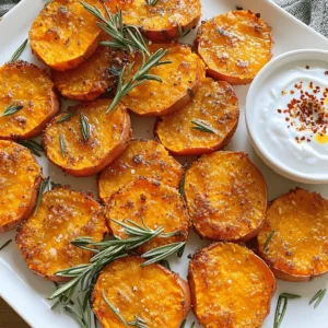 To make crispy sweet potato rounds, you need some simple ingredients. Here’s what you’ll gather: - 2 large sweet potatoes, sliced into 1/4 inch rounds - 3 tablespoons olive oil - 1 teaspoon garlic powder - 1 teaspoon smoked paprika - 1/2 teaspoon ground cumin - 1/2 teaspoon salt - 1/4 teaspoon black pepper - 1 tablespoon fresh rosemary, finely chopped (or 1 teaspoon dried) - Optional: A sprinkle of chili flakes for a kick These ingredients work together to create a delightful snack. The sweet potatoes give natural sweetness and a creamy texture. Olive oil adds a rich flavor and helps with crispiness. The seasonings bring warmth and depth, making each bite exciting. I love using fresh rosemary because it adds a fragrant touch. If you like some heat, the chili flakes will bring a nice zing. This recipe is perfect for sharing or enjoying on your own. For the complete details, check the Full Recipe. You’ll find everything you need to whip up this tasty treat! 1. Preheat your oven to 425°F (220°C). This helps the sweet potatoes cook evenly. 2. Line a baking sheet with parchment paper. This keeps the rounds from sticking. 3. In a bowl, mix olive oil, garlic powder, smoked paprika, ground cumin, salt, black pepper, and fresh rosemary. This will be your tasty marinade. 4. Add the sweet potato rounds to the bowl. Toss them until each round is coated well with the marinade. 1. Place the sweet potato rounds on the baking sheet in a single layer. Make sure they are not touching. This helps them get crispy. 2. Bake them for 25-30 minutes. Halfway through, flip each round. This ensures they cook evenly. 3. Check for doneness. They should be golden brown and tender. If you want spice, add chili flakes in the last 5 minutes of baking. 4. After baking, let them cool for a few minutes. This will make them crunchier. For the full recipe, check out the details to make your cooking easy! To get your sweet potato rounds super crispy, spacing is key. When you lay them out on the baking sheet, make sure they don’t touch. This helps the hot air circulate around each round, creating a nice crunch. If they overlap, they’ll steam instead of bake, leading to a softer texture. Flipping the rounds halfway through baking is another important step. This ensures both sides get equal heat and crispness. Use a spatula to carefully turn each round. It’s a simple move that makes a big difference in texture. For a beautiful presentation, serve your crispy sweet potato rounds on a large, colorful platter. This makes them stand out even more. Add some fresh rosemary on top for a pop of color. Don’t forget about dipping sauces! A creamy yogurt or zesty avocado dip pairs well with the sweet flavors. You can also try a spicy sauce for an added kick. Having a dip next to your rounds invites everyone to enjoy them even more. For the full recipe, check the earlier section. {{image_4}} You can switch up the flavors of crispy sweet potato rounds easily. Try using different herbs and spices to make them unique. For a classic taste, use rosemary and garlic. For something spicy, add chili powder or cayenne pepper. You can even sprinkle some cinnamon for a sweet twist. You can also choose between cooking methods. Baking gives a nice crisp, while frying can add a crunchy texture. If you fry them, watch the time closely. You want them golden, not burnt. Each method has its perks, so feel free to try both! If you want a gluten-free option, you’re in luck! Sweet potatoes are naturally gluten-free. You can also make these rounds vegan by simply omitting any dairy-based dips. Want to try different potatoes? You can use regular potatoes, but they might cook a bit differently. Yukon Golds or red potatoes can work well too. Just keep an eye on the baking time, as they may take longer to crisp up. Enjoy experimenting with these swaps! To store your crispy sweet potato rounds, let them cool completely. Place them in an airtight container. You can keep them in the fridge for up to 3 days. If you want to keep them longer, consider freezing. Use freezer-safe bags or containers. Just remember to label them with the date. To reheat and keep them crispy, use the oven. Preheat it to 350°F (175°C). Spread the sweet potato rounds on a baking sheet. Bake for about 10 minutes. This helps restore their crunch. You can also use an air fryer. Set it to 350°F (175°C) and cook for 5-7 minutes. Enjoy your delicious snack again! For the full recipe, check out the details above. Yes, you can! Other potatoes like russet or red potatoes work well. They will taste different, but they can still be crispy and delicious. Just make sure to slice them to the same thickness as the sweet potatoes. This helps them cook evenly. Baking sweet potato rounds usually takes 25 to 30 minutes. If you cut them thicker, they may need more time. Flip them halfway through to get that nice crisp on both sides. Look for a golden brown color to know they are done. These rounds pair well with many things! Try serving them with yogurt dip, guacamole, or even salsa. You can also enjoy them alongside grilled chicken, fish, or salads. Their sweet flavor and crispy texture make them a great side for any meal. You can find the Full Recipe for crispy sweet potato rounds [here](#). This link has all the details you need to make this tasty snack. We covered all the steps to make crispy sweet potato rounds. You learned the key ingredients, preparation, and baking tips. Remember to space the slices for crispiness and try different seasonings for variety. Store leftovers properly for the best flavor. If you have questions, refer to the FAQs for more help. Enjoy creating a delicious snack or side dish that impresses everyone!