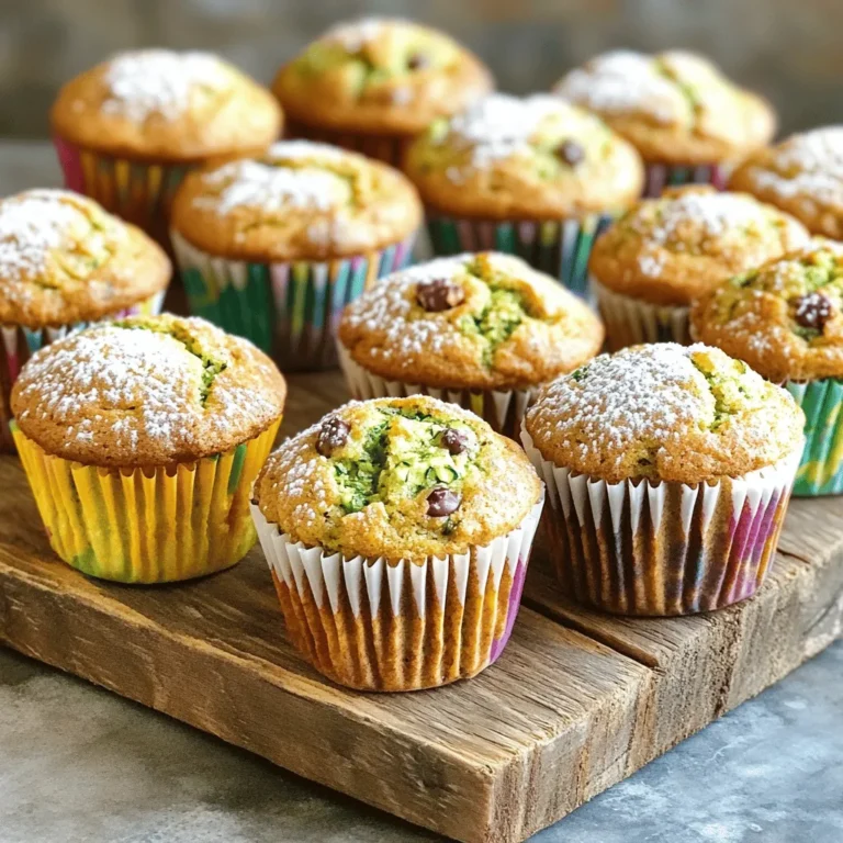 - 1 cup freshly grated zucchini (about 1 medium-sized zucchini) - 1 cup whole wheat flour - 1/2 cup rolled oats - 1/2 cup honey or maple syrup (for a vegan option, use maple syrup) - 2 large eggs - 1/4 cup unsweetened applesauce - 1 teaspoon pure vanilla extract - 1/2 teaspoon baking soda - 1 teaspoon baking powder - 1 teaspoon ground cinnamon - 1/4 teaspoon ground nutmeg - 1/4 teaspoon salt - 1/2 cup chopped walnuts or pecans (optional) - 1/4 cup dark chocolate chips (optional) Zucchini is low in calories and high in water. It helps keep you hydrated and full. Whole wheat flour adds fiber, which aids digestion. Rolled oats provide heart-healthy benefits and stable energy. Honey or maple syrup offers natural sweetness without refined sugar. Eggs add protein, while applesauce keeps muffins moist and reduces fat. Nuts add healthy fats and crunch. Dark chocolate chips satisfy sweet cravings while providing antioxidants. When choosing zucchini, look for firm, smooth skin. Avoid any that have blemishes or soft spots. Smaller zucchinis tend to be sweeter and more tender. Choose ones that feel heavy for their size. Store them in your fridge for up to a week. Use them fresh for the best flavor in your Healthy Zucchini Muffins. For the full recipe, check the section above. Start by preheating your oven to 350°F (175°C). This ensures even baking. Prepare a muffin tin by lining it with paper liners or greasing it lightly. This step helps the muffins come out easily. In a medium bowl, whisk together the eggs, honey or maple syrup, applesauce, and vanilla extract. Mix until smooth. Next, add the grated zucchini. Stir gently until the zucchini blends well with the wet mix. In another large bowl, combine the whole wheat flour, rolled oats, baking soda, baking powder, ground cinnamon, nutmeg, and salt. It's key to mix these dry ingredients well. Now, fold the wet mix into the dry ingredients using a spatula. Mix until just combined. Avoid overmixing for soft muffins. If you like, add chopped walnuts or dark chocolate chips for extra flavor. Carefully spoon the muffin batter into the prepared tin. Fill each cup about two-thirds full to allow space for rising. Place the tin in the oven and bake for 20-25 minutes. Your muffins are done when they turn golden brown. Insert a toothpick into the center; it should come out clean. Let the muffins cool in the tin for 5 minutes. This helps them firm up a bit. After that, transfer them to a wire rack. Cooling them completely allows the flavors to deepen. Store your muffins in an airtight container for up to a week. You can also freeze them for longer storage. Just wrap them well to keep them fresh. For more details, check the Full Recipe. To get moist muffins, use freshly grated zucchini. This veggie adds natural moisture. Don’t squeeze out the water from the zucchini. It keeps the muffins soft. Mix wet and dry ingredients gently. Overmixing can make them tough. Bake them until golden brown. A toothpick should come out clean when done. When baking with zucchini, choose firm, fresh ones. Look for a medium-sized zucchini. Larger zucchinis can be watery, leading to soggy muffins. Wash and grate the zucchini just before using it. This keeps it fresh. For the best flavor, use spices like cinnamon and nutmeg. They balance the zucchini’s taste perfectly. You can swap whole wheat flour with oat flour for a gluten-free option. If you need a vegan recipe, replace eggs with flax eggs. Mix one tablespoon of ground flaxseed with three tablespoons of water. Let it sit until it thickens. Honey can be replaced with maple syrup. Adjust sweetness to your taste. For a nut-free version, skip the nuts and use seeds instead. For the full recipe, check the detailed instructions above. {{image_4}} You can make these muffins even better with some fun add-ins! Try adding: - 1/2 cup shredded carrots for a veggie boost - 1/2 cup raisins for natural sweetness - 1/2 cup chopped apple for added flavor - 1/2 cup coconut flakes for a tropical twist These options not only taste great but also add more nutrients. Feel free to mix and match! Want to make these muffins vegan? Simply swap the eggs for: - 1/2 cup unsweetened applesauce (use 1/4 cup for each egg) - 1 tablespoon ground flaxseed mixed with 3 tablespoons of water (let it sit for 5 minutes) For a gluten-free version, use: - 1 cup gluten-free all-purpose flour instead of whole wheat flour - Make sure your oats are certified gluten-free These changes keep the muffins delicious and accessible for everyone! Adding spices can take your muffins to the next level. Consider these options: - 1/2 teaspoon ginger for a warm kick - 1/4 teaspoon cardamom for a hint of sweetness - A splash of almond extract for a nutty taste You can also sprinkle some cinnamon sugar on top before baking. This adds a nice crunch and extra flavor. Experiment to find your favorite mix! To keep your muffins fresh, store them in an airtight container. Place them at room temperature for up to three days. If you want them to last longer, refrigerate them. Just make sure to wrap them in plastic wrap to avoid drying out. Freezing is a great option! Once the muffins cool completely, wrap each one in plastic wrap. Then, place them in a freezer-safe bag. They can last for up to three months in the freezer. When you want one, just take it out and thaw it at room temperature. To reheat, you have a few options. You can use a microwave for a quick fix. Heat for about 15-20 seconds. If you prefer a crispier texture, use an oven. Preheat it to 350°F (175°C) and heat the muffins for about 10 minutes. Enjoy your muffins warm, just like fresh out of the oven! Yes, you can use frozen zucchini. Just make sure to thaw it first. Squeeze out the extra water. This helps keep your muffins from being too wet. Frozen zucchini works well if you have some on hand. It can save time and reduce waste from fresh zucchini. You can cut down on sugar by using less honey or maple syrup. Try using 1/3 cup instead of 1/2 cup. You can also add mashed bananas or unsweetened applesauce. Both options add natural sweetness. This keeps the muffins tasty without too much sugar. These muffins taste great warm or at room temperature. You can enjoy them plain or with toppings. Spread a little butter or cream cheese for richness. A dollop of Greek yogurt also adds creaminess. For a fun twist, pair them with fresh fruit or a smoothie. Try adding a sprinkle of cinnamon for extra flavor. For more great ideas, check out the Full Recipe. We explored key ingredients for zucchini muffins and their health benefits. I shared easy steps for making and storing the muffins. You learned tips for keeping them moist and enhancing flavors. I also discussed variations, including vegan options and healthy add-ins. In conclusion, baking zucchini muffins is both simple and rewarding. With fresh ingredients and a bit of creativity, you can enjoy tasty treats that are good for you. Happy baking!