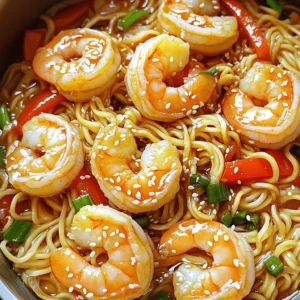 To make Spicy Garlic Noodles with Shrimp, you need simple yet fresh ingredients. Each one adds to the dish's great taste. Here's what you will need: - 8 oz. fresh egg noodles - 1 lb. large shrimp, peeled and deveined - 4 cloves garlic, minced - 2 tablespoons soy sauce - 1 tablespoon sriracha (adjust to your spice preference) - 1 tablespoon honey - 2 tablespoons sesame oil - 1 tablespoon vegetable oil - 1 red bell pepper, julienned - 2 scallions, chopped (reserve green parts for garnish) - Salt and pepper to taste - 1 tablespoon sesame seeds (optional) These ingredients create a wonderful blend of flavors. Fresh egg noodles give the dish a nice bite. Large shrimp adds protein and sweetness. Garlic brings a strong aroma, while sriracha adds that spicy kick. Honey balances the heat, and sesame oil gives a rich flavor. I love adding red bell pepper for a pop of color and crunch. Scallions not only add flavor but also brighten the dish. Lastly, sesame seeds are a great optional garnish for texture. For the full recipe, visit the detailed instructions and enjoy this flavorful delight! 1. Cooking the Noodles: Fill a large pot with water and add salt. Bring it to a boil. Add 8 oz. of fresh egg noodles. Cook the noodles for about 3-4 minutes. They should be tender. Drain them and set aside in a mixing bowl. 2. Sautéing the Garlic: Heat 1 tablespoon of vegetable oil in a large frying pan over medium-high heat. Once the oil is hot, add 4 minced garlic cloves. Sauté the garlic for about 30 seconds. Stir it well so it does not burn. 3. Cooking the Shrimp: Add 1 lb. of peeled and deveined shrimp to the pan. Season the shrimp with salt and pepper. Cook them for 2-3 minutes. They will turn pink and opaque. Stir occasionally for even cooking. 4. Adding Vegetables: Toss in 1 julienned red bell pepper. Cook for an extra 1-2 minutes. The pepper should soften but still be crunchy. 5. Preparing the Sauce: In a small bowl, mix 2 tablespoons of soy sauce, 1 tablespoon of sriracha, 1 tablespoon of honey, and 2 tablespoons of sesame oil. Whisk them together until well blended. This sauce will add great flavor. 6. Combining Noodles and Sauce: Lower the heat to medium. Add the cooked egg noodles to the pan. Pour the sauce over the noodles and shrimp. Gently toss everything together for about 2-3 minutes. Make sure the noodles are fully coated in the sauce. 7. Garnishing and Serving the Dish: Remove the pan from heat. Transfer the Spicy Garlic Noodles with Shrimp to serving plates. Sprinkle with chopped scallions and sesame seeds, if you like. Serve immediately to enjoy the best flavor. For the full recipe, you can refer back to the ingredients and steps above. How to avoid overcooking shrimp To keep shrimp tender, cook them for 2-3 minutes. They should turn pink and opaque. Remove them from heat as soon as they reach this stage. Overcooked shrimp can become rubbery, so stay alert! Tips for perfect noodle texture Use fresh egg noodles for the best taste. Cook them in boiling salted water for 3-4 minutes until tender. Drain and toss them in a bit of oil to prevent sticking. This simple step ensures they stay separate and flavorful. Adjusting spice levels Sriracha adds heat, but you can change the amount to fit your taste. Start with one tablespoon, then add more if you want extra spice. You can also balance spice with honey for a sweeter flavor. Best accompaniments for Spicy Garlic Noodles Pair these noodles with a light salad to balance the heat. A crunchy cucumber salad or a simple side of steamed broccoli works well. You can also serve grilled vegetables for extra flavor. Wine or beverage pairing options A chilled white wine, like Sauvignon Blanc, complements the dish nicely. Its crispness balances the spice. If you prefer non-alcoholic drinks, try iced green tea or a refreshing lemonade. These drinks can enhance your meal experience. For the full experience, refer to the Full Recipe for detailed steps and ingredients! {{image_4}} You can easily change this dish to fit your taste. Let’s explore how to customize your spicy garlic noodles. - Substituting different proteins: You can swap shrimp for chicken, beef, or tofu. Each choice adds a unique flavor. If you use chicken, cook it until golden brown first. For beef, choose thin strips and cook them quickly. Tofu can be pan-fried for a crispy texture. - Using alternate vegetables: Feel free to mix in your favorite vegetables. Broccoli, snap peas, or carrots work well. Just chop them into bite-sized pieces. Cook these veggies with the garlic for a fresh taste. - Changing the sauce ingredients: You can also tweak the sauce. If you want less heat, reduce the sriracha. For a sweeter touch, add more honey. Try adding lime juice for a zesty flavor. You can even use coconut aminos instead of soy sauce for a gluten-free option. These tips help you enjoy spicy garlic noodles just the way you like them. For the full recipe, check the previous sections! To keep your Spicy Garlic Noodles with Shrimp fresh, follow these steps for proper storage: - Best practices for refrigeration: Place leftovers in an airtight container. This helps keep moisture in and prevents drying out. Store in the fridge and eat within three days for the best taste. - Freezing options and tips: You can freeze your noodles if needed. Make sure they cool completely before packing. Use freezer-safe bags or containers, and remove as much air as possible. They can stay frozen for up to two months. Thaw in the fridge overnight before reheating. - Reheating instructions: For reheating, use a microwave or a skillet. If using a microwave, cover the bowl to keep moisture in. Heat in short bursts, stirring in between. If using a skillet, add a splash of water and cover to steam the noodles back to life. This keeps them from getting too dry. By following these tips, you can enjoy your Spicy Garlic Noodles with Shrimp even after the first serving. For the complete recipe, check out the Full Recipe. How can I make this recipe vegetarian? To make this dish vegetarian, swap the shrimp for tofu or mushrooms. Use firm tofu for a good texture. You can also add more veggies like broccoli or snap peas. This keeps the dish hearty and satisfying. Can I use other types of noodles? Yes, you can use other noodles! Rice noodles or whole wheat noodles work well. If you prefer gluten-free, try zucchini noodles or shirataki noodles. Just adjust the cooking time based on the noodle type to ensure they cook well. What is the best way to spice up the dish? To add more heat, increase the sriracha in the sauce. You can also add red pepper flakes or fresh chili peppers. For a different flavor, try adding ginger or lime juice. These will enhance the dish and make it even more exciting. For the complete recipe, check out the Full Recipe section. In this post, we explored how to make Spicy Garlic Noodles with Shrimp. We covered the key ingredients, detailed preparation steps, and offered useful tips. You can customize your dish with different proteins or vegetables. Remember to store leftovers properly for the best taste. Now, you have all the tools to enjoy this delicious meal. Dive into the kitchen and give it a try! Your taste buds will thank you.