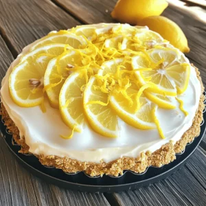 - 1 ½ cups graham cracker crumbs - ½ cup unsalted butter, melted - 2 tablespoons granulated sugar - 16 oz cream cheese, softened at room temperature - 1 cup powdered sugar - 1 cup heavy whipping cream, chilled - Zest of 2 fresh lemons - ½ cup freshly squeezed lemon juice - 1 teaspoon pure vanilla extract - Pinch of fine salt To make a delightful no-bake lemon cheesecake, you need simple ingredients. Each one plays a key role in the flavor and texture. The graham cracker crumbs form a crunchy crust. When mixed with melted butter and sugar, they create a perfect base. Cream cheese gives the cheesecake its rich and creamy texture. Softening the cream cheese at room temperature helps it mix smoothly. Powdered sugar adds sweetness without making the filling grainy. Heavy whipping cream is essential for making the cheesecake light and airy. Fresh lemons bring bright flavors. The zest adds a fragrant touch, while the juice gives it a tangy kick. A hint of vanilla extract rounds out the flavors, and a pinch of salt enhances everything. - Fresh berries - Whipped cream - Mint leaves Once your cheesecake is set, consider adding toppings. Fresh berries like strawberries or blueberries add color and flavor. Whipped cream gives a fluffy touch. Mint leaves add a pop of green and freshness. These toppings make your cheesecake look stunning and taste even better. For the complete process, check out the Full Recipe. - In a medium bowl, combine 1 ½ cups of graham cracker crumbs, ½ cup of melted unsalted butter, and 2 tablespoons of granulated sugar. - Mix until the crumbs absorb the butter and feel like wet sand. - Firmly press this mixture into the bottom of a 9-inch springform pan. Use the bottom of a measuring cup to compact it well. - Place the crust in the refrigerator to chill while you make the filling. - In a large bowl, beat 16 oz of softened cream cheese with an electric mixer until smooth. This should take about 2-3 minutes. - Gradually add 1 cup of powdered sugar. Mix until there are no lumps and it’s fully blended. - Stir in the zest of 2 fresh lemons, ½ cup of fresh lemon juice, 1 teaspoon of pure vanilla extract, and a pinch of salt. Mix until smooth. - In a separate bowl, whip 1 cup of heavy whipping cream until stiff peaks form. This will make the cheesecake light and fluffy. - Gently fold the whipped cream into the lemon cream cheese mixture. Use a spatula and be careful not to deflate it. - Pour the filling over the chilled crust and smooth the top with a spatula. - Cover the cheesecake with plastic wrap and refrigerate it. - Allow it to set for at least 4 hours, or overnight for best results. This helps the flavors meld together and ensures a perfect slice. This no-bake lemon cheesecake is a simple and refreshing treat you will love! For the complete recipe, check out the Full Recipe section. To get the best texture for your cheesecake, use room temperature ingredients. This helps the cream cheese blend smoothly. Cold cream cheese can create lumps in your filling. Always soften it for at least 30 minutes before mixing. When you whip the cream, stop when you see stiff peaks. This adds air to your cheesecake, making it light and fluffy. When folding whipped cream into the cheese mixture, use a spatula. Gently lift and fold to keep the air in. Avoid stirring too hard, as this can deflate the cream. One common mistake is overmixing the filling. This can make your cheesecake dense rather than airy. Mix just until everything is combined. Another mistake is not chilling the crust long enough. The crust needs time to set before adding the filling. Aim for at least 30 minutes in the fridge. A firm crust holds up better when you slice the cheesecake. Serve the cheesecake cold for the best flavor. It should be firm but creamy. Let it sit for about 10 minutes at room temperature before serving. This helps enhance the flavors. For a fun twist, try creative plating. You can garnish with lemon zest or fresh berries. Place thin lemon slices around the edge for a bright touch. Each slice will look as good as it tastes! For the complete recipe, check out the Full Recipe section. {{image_4}} You can add fun flavors to your cheesecake. Try fruit purees like blueberry or strawberry. They bring a sweet and tangy taste that pairs well with lemon. You can also experiment with different citruses. Lime or orange will give it a unique twist. Each fruit adds its own character, making the dessert exciting. If you want a different crust, consider almond flour. It’s a great gluten-free option. The nutty flavor complements the cheesecake nicely. For something richer, use a chocolate cookie crust. This adds a delicious chocolatey taste that pairs well with lemon. You can switch up the crust to match your mood. Want a vegan option? You can easily make a no-bake lemon cheesecake without dairy. Use coconut cream instead of heavy cream. For the cream cheese, try a vegan alternative. There are many brands that taste great. You can also make low-sugar versions. Use natural sweeteners like stevia or monk fruit. These options help keep the treat lighter but still tasty. You can enjoy a guilt-free dessert while satisfying your cravings. To keep your leftover cheesecake fresh, store it properly. Place any uneaten pieces in an airtight container. This helps maintain flavor and texture. If you don’t have a container, cover the cheesecake tightly with plastic wrap. It is best to store the cheesecake in the fridge. It will stay good for about five days. You can also freeze no-bake lemon cheesecake. To do this, first, let it cool completely in the fridge. Then, cut it into slices. Wrap each slice in plastic wrap. Place the wrapped slices in a freezer-safe bag. This way, you can enjoy a piece later! When you want to eat it, take out a slice. Thaw it in the fridge overnight. To keep its texture, do not refreeze the cheesecake once it has thawed. The creamy filling may change if frozen too long. You can still enjoy your cheesecake with great taste and texture by following these steps. No-bake cheesecake lasts about 4 to 5 days in the fridge. I recommend covering it well. Use plastic wrap or a lid to keep it fresh. After that, it may lose its texture and flavor. Yes, you can use fat-free cream cheese. However, the texture may be less creamy. It might not set as well, but you can still enjoy a lighter version. You can tell the cheesecake is set when it feels firm. It should not jiggle in the middle. After chilling for at least 4 hours, check the sides and center for firmness. Absolutely! Making it a day ahead is a great idea. This gives the flavors time to blend and deepen. Plus, it makes your dessert planning easier. If you lack lemon juice, try lime juice. It will still give a zesty kick. You can also use vinegar, but that will change the flavor more. Yes, it is normal. No-bake cheesecakes are creamier and less dense. They use whipped cream to add lightness, resulting in a softer texture. Enjoy the creaminess that comes with this style! Here's all you need to make this easy and tasty lemon cheesecake. Ingredients: - 1 ½ cups graham cracker crumbs - ½ cup unsalted butter, melted - 2 tablespoons granulated sugar - 16 oz cream cheese, softened at room temperature - 1 cup powdered sugar - 1 cup heavy whipping cream, chilled - Zest of 2 fresh lemons - ½ cup freshly squeezed lemon juice - 1 teaspoon pure vanilla extract - Pinch of fine salt Instructions: 1. Prepare the Crust: Mix graham cracker crumbs, melted butter, and granulated sugar. Stir until it looks like wet sand. 2. Form the Crust: Press the crumb mixture into the bottom of a 9-inch springform pan. Use a measuring cup for even pressure. Chill in the fridge while you make the filling. 3. Cream the Cheese: Beat the softened cream cheese until it’s smooth and creamy for about 2-3 minutes. 4. Incorporate Sweetness: Gradually add the powdered sugar, mixing until there are no lumps left. 5. Add Flavors: Mix in the lemon zest, fresh lemon juice, vanilla extract, and a pinch of salt until it's well blended. 6. Whip the Cream: In a chilled bowl, whip the heavy cream until stiff peaks form. This makes the cheesecake light. 7. Combine Mixtures: Fold the whipped cream into the lemon cream cheese mixture gently. Be careful not to deflate it. 8. Pour and Smooth: Pour the filling over the chilled crust. Use a spatula to smooth the top. 9. Chill and Set: Cover with plastic wrap and refrigerate for at least 4 hours, or overnight if you can wait. 10. Serve: Once set, remove it from the springform pan. Transfer to a plate and slice. This refreshing dessert serves 8-10 people. To make it extra special, add lemon zest on top or place thin lemon slices around the edges. Enjoy every bite! This no-bake lemon cheesecake recipe offers a simple way to enjoy a creamy dessert. We covered essential ingredients, easy instructions, and tips for success. You learned about flavor variations and storage tips, too. Now, you can impress friends and family with your baking skills. Use this recipe as a base for your own creations. Enjoy the bright flavors and have fun making it!