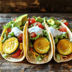 To make your delicious crispy zucchini tacos, you'll need a few fresh ingredients. Here’s what you should gather: - 2 medium zucchinis, sliced into thin rounds - 1 cup cornmeal and seasonings: chili powder, garlic powder, onion powder, ground cumin - Fresh toppings: shredded lettuce, diced tomatoes, avocado slices, sour cream or Greek yogurt - Tortilla options: soft corn or flour These ingredients work together to create a tasty and fun meal. The zucchini brings a nice crunch, while the cornmeal adds flavor. Don’t forget the toppings! They add freshness and creaminess. If you want the full recipe, check out the Full Recipe for all the details. Set your oven to 425°F (220°C). This high heat will help make the zucchini crispy. Line a large baking sheet with parchment paper. This step prevents the zucchini from sticking and makes cleanup easy. In a medium mixing bowl, combine 1 cup of cornmeal with spices. Add 1 tablespoon of chili powder, 1 teaspoon of garlic powder, 1 teaspoon of onion powder, and 1/2 teaspoon of ground cumin. Season this mix with salt and freshly cracked black pepper. Mix well until everything is blended. This coating gives the zucchini great flavor and crunch. Take your zucchini rounds and dip them into the cornmeal mixture. Make sure both sides are coated evenly. Arrange the coated zucchini on the baking sheet in a single layer. Avoid overlapping the rounds to ensure they cook evenly. Place the baking sheet in the preheated oven and bake for 20-25 minutes. Halfway through, flip the zucchini rounds for an even golden brown color. Enjoy the crispy goodness as you prepare your tacos! For the complete recipe, see the [Full Recipe]. To get the best crispy texture, the coating needs to be even. Make sure you coat each zucchini round well. This way, every bite has flavor. Use a good amount of cornmeal mix on both sides. When you bake, flip the zucchini halfway. This helps them brown nicely and stay crisp. Warm tortillas before you fill them. You can heat them in a skillet over medium heat. Just a minute on each side makes them soft. You can also wrap them in foil and pop them in the oven. Give them a few minutes so they get warm and pliable. For a colorful dish, use a bright platter. Layer your crispy zucchini tacos with fresh toppings. Add shredded lettuce, diced tomatoes, and avocado slices. Finish with a dollop of sour cream or Greek yogurt. Serve with lime wedges for extra zest. A sprinkle of fresh cilantro adds a lovely touch. Use these tips to make your tacos not just tasty, but also beautiful! {{image_4}} You can easily make your crispy zucchini tacos vegan. For a creamy topping, replace sour cream with cashew cream or dairy-free yogurt. Both options give a rich flavor. You can also use mashed avocado as a spread. It adds creaminess and healthy fats. For toppings, use fresh veggies like radishes or sliced jalapeños for a spicy kick. These swaps keep your meal tasty and plant-based. To boost the flavor of your zucchini coating, try adding more spices. Smoked paprika can add a nice depth. You might also enjoy a pinch of cayenne for heat. Fresh herbs like cilantro or parsley can brighten the dish. Mix them into your cornmeal for an extra layer of flavor. Don't hesitate to experiment! The right spices can take your tacos to the next level. Zucchini is great, but many other veggies work well too. You can use sliced eggplant or summer squash for a similar texture. Carrots add a sweet crunch, while bell peppers bring color and flavor. For a different twist, try sweet potatoes. Just cut them into thin slices and bake. Each veggie offers a unique taste, so have fun mixing it up! You’ll find your favorite combinations. For the complete experience, check out the [Full Recipe]. To keep your crispy zucchini tacos fresh, use an airtight container. Place any leftover tacos in the container. You can store them in the fridge for up to three days. This method helps keep them from getting soggy. If you have extra zucchini rounds, store them separately. This way, they stay crispy longer. When you're ready to enjoy your leftovers, reheating correctly is key. The best way to revive that crunch is in the oven. Preheat your oven to 375°F (190°C). Place the tacos on a baking sheet. Heat them for about 10-15 minutes. This method ensures your tacos stay crispy. You can also use an air fryer for faster results. Just heat them for 5-7 minutes at 350°F (175°C). You can freeze crispy zucchini tacos, but it's best to freeze the zucchini rounds separately. After baking, let them cool completely. Then, place them in a single layer on a baking sheet and freeze for a few hours. Once frozen, transfer them to a freezer bag. This prevents sticking. You can store them in the freezer for up to three months. When ready to eat, bake them straight from the freezer. This keeps them crunchy and delicious. For the full recipe, check the detailed instructions above. To make crispy zucchini tacos, follow these steps: 1. Preheat your oven to 425°F (220°C). 2. Prepare a baking sheet with parchment paper. 3. Mix cornmeal and spices in a bowl. 4. Dip zucchini rounds in the cornmeal mix. 5. Arrange the coated zucchini on the baking sheet. 6. Bake for 20-25 minutes, flipping halfway. 7. Warm your tortillas in a skillet or oven. 8. Assemble tacos with zucchini, lettuce, tomatoes, avocado, and sour cream. This simple process makes crispy zucchini tacos that are full of flavor. The baking gives the zucchini a nice crunch while keeping the inside tender. You can find the full recipe above. You can use either corn or flour tortillas for zucchini tacos. - Corn Tortillas: - They are gluten-free. - They have a distinct flavor that pairs well with the zucchini. - Flour Tortillas: - They are soft and chewy. - They hold up well with toppings and fillings. Both options are great, so choose based on your taste! I often prefer corn tortillas for their authentic flavor. Yes, you can prepare some parts ahead of time. - Zucchini Rounds: You can coat and bake the zucchini earlier in the day. Store them in an airtight container. - Tortillas: Warm them just before serving to keep them soft. - Toppings: Dice your tomatoes and slice your avocado in advance, but keep them in the fridge. This way, you can quickly assemble the tacos when you're ready to eat. Enjoy your meal without the rush! This blog post covered how to make crispy zucchini tacos. You learned about the ingredients, instructions, and tips for perfecting texture. I also shared variations for dietary needs and options to store leftovers. Crispy zucchini tacos are fun, easy to make, and delicious. You can enjoy them during any meal. Experiment with the toppings to make each taco special. Enjoy your cooking!