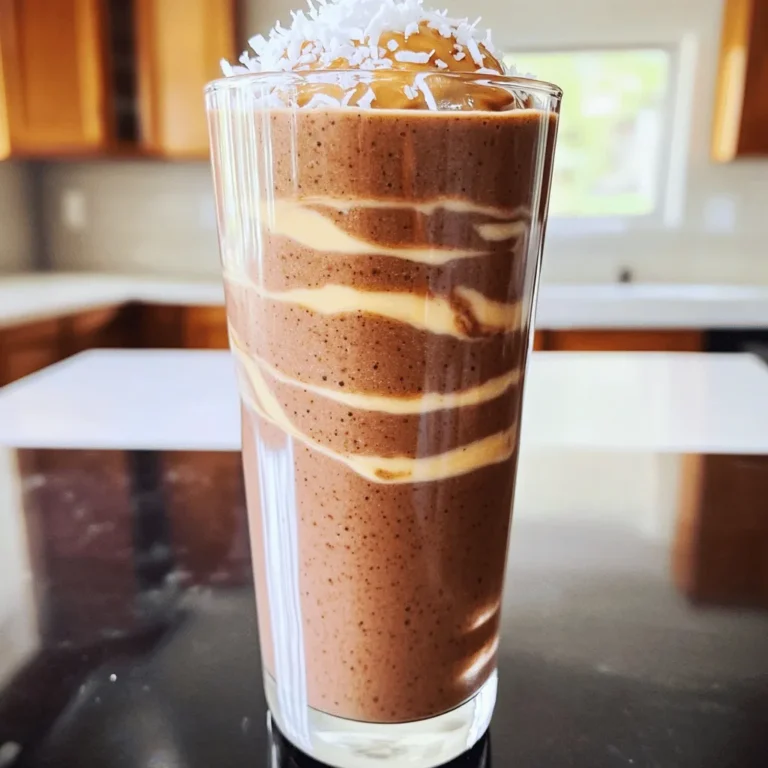 - 1 cup unsweetened almond milk - 1 frozen banana - 1/4 cup creamy almond butter - 2 tablespoons unsweetened cocoa powder - 1 tablespoon shredded coconut - 1 scoop vanilla protein powder - 1 tablespoon honey or maple syrup (optional) - Ice cubes (optional) The Almond Joy Protein Smoothie uses simple ingredients. First, almond milk gives a creamy base. The frozen banana adds sweetness and makes it thick. Almond butter brings healthy fats and a rich flavor. Cocoa powder adds a chocolatey taste, while shredded coconut gives a tropical touch. Adding protein powder boosts the smoothie, making it perfect for a post-workout snack. You can use honey or maple syrup for extra sweetness if you like. Lastly, ice cubes will chill and thicken your drink. - Protein content: This smoothie packs a protein punch, thanks to the protein powder and almond butter. - Healthy fats from almond butter: Almond butter is rich in good fats, which help keep you full. - Antioxidants from cocoa powder: Cocoa powder is full of antioxidants. They help fight free radicals in your body. - Fiber from banana and coconut: The banana and coconut add fiber, which aids digestion and keeps you energized. Each sip of this smoothie not only tastes good but also gives your body what it needs. Enjoy the flavors while fueling your day! For the full recipe, check the detailed instructions provided. - Step 1: Pouring almond milk and adding banana Start by pouring 1 cup of unsweetened almond milk into your blender. Next, add 1 frozen banana. This banana gives your smoothie a thick and creamy feel. Blend on high until smooth. - Step 2: Introducing almond butter and dry ingredients Now, add 1/4 cup of creamy almond butter. This adds healthy fats. Then, toss in 2 tablespoons of unsweetened cocoa powder and 1 tablespoon of shredded coconut. Add 1 scoop of vanilla protein powder next. If you want a sweeter taste, you can add 1 tablespoon of honey or maple syrup. - Step 3: Blending to a creamy texture Blend all the ingredients on high speed. Keep mixing until the drink is rich and creamy. If you like it thicker, add a few ice cubes. Blend until the ice is fully crushed. - Step 4: Adjusting sweetness After blending, taste your smoothie. If it needs more sweetness, add a bit more honey or maple syrup. Blend again briefly to mix. - Step 5: Pouring and garnishing the smoothie Carefully pour your smoothie into a tall glass. For a nice touch, sprinkle some extra shredded coconut on top. This adds flavor and makes it look great. - Optimal blender settings Use high speed for all steps. This ensures a smooth texture. - Order of ingredients for best mixing Always add liquid first. This helps blend the other ingredients better. - Avoiding common blending mistakes Make sure the lid is secure. This prevents spills. If your blender struggles, stop and stir the mix. Then blend again. To make your Almond Joy Protein Smoothie thick and creamy, use frozen banana. It gives the smoothie a nice texture. If you want it even thicker, add some ice cubes. Adjust the sweetness by adding honey or maple syrup. Start with just a little, then taste. You can always add more if you need it sweeter. When blending, begin with the liquid first. This helps the blades move easily. Add the frozen banana next. Layering ingredients this way helps combine everything smoothly. The best time to enjoy this smoothie is in the morning. It makes a great breakfast or snack. Pair your smoothie with healthy snacks like nuts or fruit. Almonds can boost your energy, and sliced apples add crunch. These snacks balance the meal and keep you full longer. For the full recipe, check out the complete guide. {{image_4}} You can change your Almond Joy Protein Smoothie to keep it fun! - Mint Chocolate Chip Version: Add a few drops of peppermint extract. This gives a fresh taste and a fun twist. - Peanut Butter Addition: Mix in a tablespoon of peanut butter. It adds a rich flavor and extra creaminess. - Adding Greens: Toss in a handful of spinach. It boosts nutrition without changing the taste much. You can easily adapt this smoothie for different diets. - Vegan Substitutions: Use plant-based protein powder. This keeps it vegan-friendly while still tasty. - Nut-Free Options: Swap almond butter for sunflower seed butter. This makes it safe for those with nut allergies. Feel free to get creative with these ideas! For the full recipe, check out the details above. After you make your Almond Joy Protein Smoothie, you might have some left. To keep it fresh, pour any leftovers into a clean jar. Seal the jar tightly and place it in the fridge. This helps prevent air from spoiling the taste. If you want to prepare smoothies in advance, you can freeze them. Pour the smoothie into ice cube trays or small containers. Once frozen, you can store the cubes in a zip-top bag. This way, you can blend a smoothie easily whenever you want. In the fridge, your Almond Joy Protein Smoothie lasts about 1 to 2 days. It's best to drink it fresh, but it can stay good for a bit longer. Look for signs of spoilage. If the smoothie has an off smell or a change in color, it's time to toss it. A lumpy or separated texture is also a sign that the smoothie is no longer fresh. Always trust your senses to ensure you enjoy every sip! How many calories are in an Almond Joy Protein Smoothie? An Almond Joy Protein Smoothie has about 350 calories. This can change based on your ingredients, like if you add more sweetener or use different protein powder. Can I use regular milk instead of almond milk? Yes, you can use regular milk. It gives a nice creaminess, just like almond milk does. The flavor will change a bit, but it will still taste great. Is it possible to make this smoothie in advance? You can make it ahead of time. Just store it in the fridge and drink it within 24 hours. Give it a good shake before you sip! What can I substitute for protein powder? You can use Greek yogurt or silken tofu for protein. Both options are tasty and add creaminess. You can also add nuts or seeds for extra protein. Are there any health benefits to including coconut in smoothies? Yes! Coconut adds healthy fats. It can boost energy and help with heart health. Plus, it gives a nice tropical flavor to your smoothie. How to make Almond Joy Protein Smoothie without a blender? You can mash the banana in a bowl. Mix in the almond butter, cocoa powder, and protein powder. Then add the almond milk and stir well. It may not be as smooth, but it will still taste good! This blog post guides you through making a tasty Almond Joy Protein Smoothie. We covered the key ingredients, their health benefits, and easy steps to create this drink. You also learned tips for perfecting your blend and storage methods for leftovers. Experiment with fun variations and dietary adjustments to suit your needs. Remember, the right balance of flavor and nutrition can make smoothies a great addition to your routine. Enjoy your healthy treat, knowing it’s both good for you and delicious!