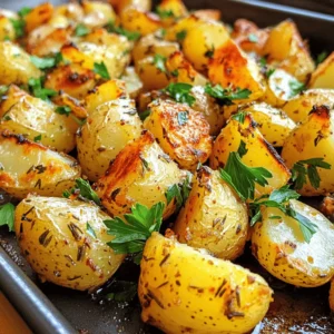 - 2 pounds baby Yukon gold potatoes, halved - 4 tablespoons extra virgin olive oil - 4 cloves garlic, finely minced - 1 tablespoon fresh rosemary, finely chopped - 1 tablespoon fresh thyme, finely chopped - 1 teaspoon smoked paprika - Salt and freshly cracked black pepper to taste - Fresh parsley, finely chopped, for garnish (optional) - 2 pounds = 32 ounces - 4 tablespoons = 1/4 cup - 1 tablespoon = 3 teaspoons Baby Yukon gold potatoes are creamy and buttery. Their thin skins add great texture. Garlic brings a strong, savory taste. Using fresh herbs like rosemary and thyme adds brightness. Smoked paprika gives a warm, rich flavor. Olive oil helps crisp the potatoes while adding healthy fat. This mix creates a dish that is simple yet delicious. You can find the full recipe for Garlic Herb Roasted Potatoes in the article. First, preheat your oven to 400°F (200°C). This heat helps the potatoes roast well. Next, take 2 pounds of baby Yukon gold potatoes. Cut each potato in half. This size helps them cook quickly and evenly. In a big bowl, add the halved potatoes. Pour in 4 tablespoons of extra virgin olive oil. Then, add 4 cloves of minced garlic, 1 tablespoon of chopped rosemary, and 1 tablespoon of chopped thyme. Sprinkle in 1 teaspoon of smoked paprika. Add salt and cracked black pepper to taste. Mix everything well so each potato gets coated in the tasty herbs and oil. Now, line a large baking sheet with parchment paper. Spread the coated potatoes in a single layer on the sheet. Make sure they are not crowded. This helps them roast better. Place the baking sheet in the oven. Roast the potatoes for 30-35 minutes. Halfway through, flip them over to brown on both sides. They should look golden brown and be soft when you poke them with a fork. Once the potatoes are done, take them out of the oven. Let them cool for a couple of minutes. This resting time lets the flavors mix nicely. For a nice touch, sprinkle freshly chopped parsley on the warm potatoes. You can also add a lemon wedge on the side. A quick squeeze of lemon gives a bright flavor that works well with the herbs. Enjoy your Garlic Herb Roasted Potatoes! For the complete recipe, check out the Full Recipe section. For perfect roasted potatoes, start with the right temperature. Preheat your oven to 400°F (200°C). This heat helps the potatoes become crispy outside and soft inside. Use baby Yukon gold potatoes. Their shape and waxy texture make them ideal for roasting. Cut them in half for even cooking. Spread them out on a baking sheet. Give them space to breathe. This helps them roast, not steam. One common mistake is overcrowding the baking sheet. If potatoes touch, they will not brown well. Another mistake is not seasoning enough. Salt and pepper bring out the flavors. Toss the potatoes well in the seasoning mix. Lastly, do not skip flipping them halfway. This ensures even browning on all sides. To boost flavor, add fresh herbs and spices. Rosemary and thyme work well together. Smoked paprika adds a nice depth. You can also try garlic powder for extra garlic flavor. For a zesty finish, add lemon juice before serving. Fresh parsley on top adds color and freshness. For more ideas, check the Full Recipe for Garlic Herb Roasted Potatoes. {{image_4}} You can switch up the herbs. Try using fresh basil or oregano. If you love a bit of heat, add fresh dill or sage for a unique twist. Each herb brings its own taste, letting you create new flavors each time. Want to mix it up? You can add bell peppers or red onions. These veggies roast well and add sweetness. For a kick, toss in some crushed red pepper flakes. Cheese lovers can sprinkle some grated Parmesan on top before serving. If you don’t want to roast, try boiling the potatoes first. Boil them until fork-tender, then toss with the herbs and oil. Next, pan-fry them for a crispy finish. You can also use an air fryer for quick, crispy potatoes without the oven. Each method gives a tasty result! For the complete recipe, refer to the Full Recipe section. After enjoying your Garlic Herb Roasted Potatoes, store any leftovers in a sealed container. Keep them in the fridge for up to three days. This helps keep the flavors fresh and tasty. Let them cool before sealing to avoid moisture buildup. To reheat, preheat your oven to 350°F (175°C). Spread the potatoes on a baking sheet. Heat for about 10 to 15 minutes or until they are warm. This method keeps them crispy. You can also use a microwave, but they may lose some crispiness. Heat in short bursts, stirring in between. If you want to freeze your Garlic Herb Roasted Potatoes, make sure they are completely cool first. Place them in a freezer bag or an airtight container. They can last up to two months in the freezer. To reheat frozen potatoes, bake them straight from the freezer at 375°F (190°C) for about 20 to 25 minutes. This keeps them golden and delicious. The best type of potato for roasting is Yukon gold. They are creamy and have a nice texture. They hold their shape well during cooking. Red potatoes are also a great choice. They have a slight sweetness and a thin skin. Both types give you a crispy outside and fluffy inside. Yes, you can make Garlic Herb Roasted Potatoes in advance. You can roast them a day before serving. Just let them cool down and store them in the fridge. When ready to serve, reheat them in the oven. This keeps them crispy and tasty. To make your Garlic Herb Roasted Potatoes crispy, start with dry potatoes. Rinse them and then pat them dry. Use enough oil to coat them well. Spread the potatoes out on the baking sheet. Give them space to allow hot air to circulate. Flip them halfway through cooking for even crispiness. You can find the full recipe [here](#). It includes detailed steps and all the ingredients needed for this dish. Enjoy your cooking! We explored the best ingredients for Garlic Herb Roasted Potatoes and detailed how to prepare them. I shared step-by-step instructions and helpful tips for perfect roasting. We also discussed variations to keep your dishes exciting and how to store leftovers effectively. Remember, the right techniques can make your roasted potatoes shine. With practice, you can impress friends and family with your cooking. Enjoy your culinary adventure!