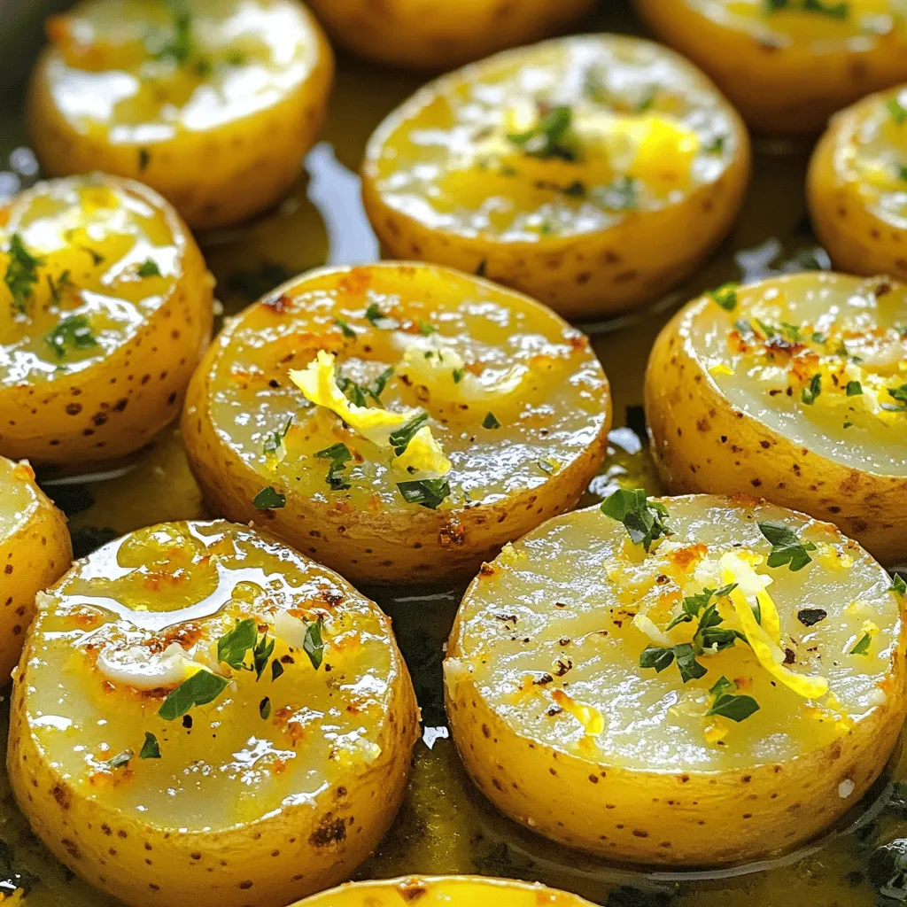 For perfect Greek lemon potatoes, gather these simple ingredients: - 2 pounds baby potatoes, halved - 1 cup chicken or vegetable broth - 2 tablespoons extra virgin olive oil - 3 tablespoons freshly squeezed lemon juice - 2 teaspoons fresh lemon zest - 4 cloves garlic, minced - 1 tablespoon dried oregano - Sea salt and freshly cracked pepper to taste - Fresh parsley, chopped (for garnish) You can swap baby potatoes for Yukon Gold or red potatoes. Both work well and add great taste. If you want a vegan option, use vegetable broth instead of chicken broth. Fresh lemon juice is best, but bottled works in a pinch. You can add fresh herbs like thyme or rosemary to change the flavor. For a spicy kick, consider a pinch of red pepper flakes. Using high-quality ingredients makes a big difference. Fresh potatoes give the best texture and flavor. Extra virgin olive oil adds richness. Fresh lemon juice and zest brighten the dish. Quality broth enhances the taste. When you use good ingredients, you create an authentic Greek experience. They help your dish shine and make every bite delicious. Check out the Full Recipe for more tips and tricks on how to make these zesty potatoes. To make Greek lemon potatoes, start by gathering your ingredients. You need baby potatoes, broth, olive oil, fresh lemon juice, lemon zest, garlic, oregano, salt, and pepper. 1. Preheat the oven to 425°F (220°C). This heat helps the potatoes become crispy. 2. Halve the baby potatoes. This allows them to soak up all the flavors. 3. In a large bowl, mix the broth, olive oil, lemon juice, lemon zest, garlic, oregano, salt, and pepper. Stir well to combine. 4. Add the halved potatoes to the bowl. Toss them until they are fully coated with the mixture. Once your potatoes are ready, it’s time to roast them. 1. Pour the potato mix into a roasting pan. Spread the potatoes out in a single layer. This step ensures they cook evenly. 2. Roast in the oven for about 30-35 minutes. Check for a golden brown color and fork-tender texture. 3. Stir the potatoes halfway through roasting. This helps them absorb more flavors and become crispy all around. Sometimes things don’t go as planned. Here are some tips to help. - If your potatoes are not browning, increase the oven temperature by 25°F. This can help them crisp up. - If they seem too dry, add a splash more broth. This will keep them moist and flavorful. - If they are not tender after 35 minutes, roast them a bit longer. Just keep an eye on them to prevent burning. For a full recipe, refer to the [Full Recipe]. Enjoy the deliciousness of Greek lemon potatoes! To boost the taste of Greek lemon potatoes, use fresh ingredients. Fresh garlic and herbs add a lot of flavor. When using oregano, choose dried or fresh based on what you have. For a zingy kick, try adding a pinch of red pepper flakes. This little touch makes a big difference. You can also let the potatoes marinate in the broth mixture for an hour before cooking. This extra time helps the flavors soak in deeply. To get potatoes that are both soft and crispy, cut them evenly. Halving the baby potatoes helps ensure they cook at the same rate. Use a hot oven, around 425°F (220°C). The high heat helps the outside crisp up while keeping the inside tender. Halfway through cooking, give the potatoes a good stir. This helps them brown evenly. If you want extra crispiness, broil them for the last 2-3 minutes. Just keep an eye on them to avoid burning. Prep the ingredients ahead of time to save effort later. You can wash and cut the potatoes a day before. Store them in water in the fridge to keep them fresh. You can also mix the broth and seasonings ahead. Just combine everything in a bowl and cover it. When you are ready to cook, simply combine the potatoes with the mixture. This makes dinner quick and easy. For even faster meals, consider roasting a larger batch. Leftovers taste great and can be enjoyed in many ways. For the full recipe, check out the complete cooking guide for Greek lemon potatoes. {{image_4}} You can easily make Greek lemon potatoes vegan. Just swap chicken broth for vegetable broth. This change keeps the rich flavor intact. Make sure your broth is gluten-free if needed. You can use any vegetable broth you like. This way, everyone can enjoy this dish! Feel free to mix up the flavors! Add fresh herbs like thyme or rosemary. These herbs give a nice twist. You can also try spices like paprika or cumin for heat. For a creamier taste, sprinkle some feta cheese on top before serving. You can even toss in some olives for a salty kick. Each of these options makes the dish unique! Greek lemon potatoes shine as a side dish. Pair them with grilled chicken or fish for a full meal. They also go well with a fresh salad or tzatziki sauce. If you want to make it special, serve with warm pita bread. These potatoes are great for any gathering. They will impress your guests, and they are easy to share. For the full recipe, check out the Full Recipe link above. To keep your Greek Lemon Potatoes fresh, let them cool first. Then, place them in an airtight container. You can also cover them tightly with plastic wrap. Store them in the fridge for up to three days. This method helps keep their flavor and texture. When reheating, use the oven for the best taste. Preheat your oven to 350°F (175°C). Spread the potatoes on a baking sheet. Heat them for about 15 to 20 minutes. This way, they will regain their crispiness. If you’re in a hurry, you can use the microwave. Just heat them in 30-second bursts, but they may not be as crispy. Greek Lemon Potatoes stay good in the fridge for three days. If you want to keep them longer, you can freeze them. Place the cooled potatoes in a freezer-safe bag. They can last up to three months in the freezer. When ready to eat, thaw them in the fridge overnight. Then, reheat them as mentioned above. Greek Lemon Potatoes are a delicious side dish. They are made with baby potatoes, lemon juice, and herbs. The dish is known for its bright, zesty flavor. The potatoes become tender and crisp when roasted. You can enjoy them with grilled meats or fish. They add a refreshing touch to any meal. You can prepare Greek Lemon Potatoes ahead of time. First, follow the recipe up to the roasting step. After mixing the ingredients, cover the dish and store it in the fridge. This way, the flavors will blend. When you're ready to cook, just preheat your oven and roast them. You may need to add a few extra minutes to the cooking time. Yes, you can use other potatoes like Yukon Gold or red potatoes. These types work well due to their creamy texture. Just remember to cut them into similar sizes. This helps them cook evenly. Each potato type will offer a slightly different taste and texture. Feel free to experiment with your favorites! Greek Lemon Potatoes are a delightful dish that you can easily make. You learned the key ingredients that make them special, and tips for the best flavor. Following the step-by-step guide ensures perfect roasting every time. You also discovered tasty variations for different diets and ways to store leftovers. In closing, use fresh ingredients and don't rush the cooking process. Enjoy this dish with friends and family. Each bite will showcase Greek flavors. Happy cooking!