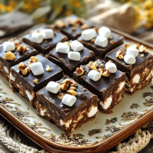 Chocolate Marshmallow Rocky Road is a fun treat. It combines rich chocolate with fluffy marshmallows. This recipe is easy and perfect for sharing. Here’s what you need: - 200g dark chocolate, finely chopped - 100g milk chocolate, finely chopped - 100g unsalted butter, cubed - 150g digestive biscuits, crushed into small pieces - 100g mini marshmallows - 50g nuts (walnuts or almonds), roughly chopped - 2 tablespoons golden syrup or honey - A pinch of sea salt You will need these tools: - A 9-inch square baking pan - Parchment paper - Microwave-safe bowl - Spatula - Mixing bowl - Sharp knife for cutting With these ingredients and tools, you can create a delightful treat that everyone will love! Start by greasing a 9-inch square baking pan with butter. Line the bottom and sides with parchment paper. Let some paper hang over the edges. This makes it easy to lift out the rocky road later. In a microwave-safe bowl, add the dark chocolate, milk chocolate, and cubed butter. Heat this mixture in the microwave for 20 seconds at a time. Stir after each burst. Keep doing this until it melts smoothly. It usually takes about 1-2 minutes. In a large bowl, mix the crushed digestive biscuits, mini marshmallows, and chopped nuts. Make sure everything is evenly spread out. This helps every bite taste great. Pour the melted chocolate mixture over the dry ingredients. Use a spatula to fold everything together. Make sure each piece of biscuit and marshmallow is coated in chocolate. Add a pinch of sea salt to the mix. Stir gently to blend. Spoon the chocolate mixture into the lined pan. Spread it evenly and press down lightly. Cover the pan and put it in the fridge for 2-3 hours. Wait until it feels firm. Once set, lift the rocky road using the parchment paper. Place it on a cutting board and cut it into squares or bars. Enjoy your chocolate marshmallow rocky road delight! For the full recipe, check the earlier section. To melt chocolate well, use a microwave-safe bowl. Combine dark chocolate, milk chocolate, and butter in this bowl. Heat it in short bursts of 20 seconds. Stir well after each burst. This keeps the chocolate from burning. Usually, it takes 1-2 minutes. If your chocolate looks shiny and smooth, you did it right! When mixing, add the melted chocolate to the dry ingredients. Use a spatula to gently fold everything together. This method helps coat all the pieces evenly. It’s important to mix thoroughly but gently. We want to keep the marshmallows fluffy. If you mix too hard, they might break! One common mistake is overheating the chocolate. If it gets too hot, it can seize up. Always melt it slowly. Another mistake is not pressing the mixture into the pan firmly. If you don’t compact it well, the squares may fall apart. Lastly, don’t skip the pinch of sea salt. It brings out the chocolate's rich flavor. For more details, check the Full Recipe. {{image_4}} You can change the chocolate to fit your taste. Use all dark chocolate for a richer flavor. If you like sweetness, use more milk chocolate. You can even try white chocolate for a creamy twist. Mixing different types gives your rocky road a unique taste. Boost the flavor by adding some extracts. A splash of vanilla or almond extract adds depth. You can also mix in a bit of espresso powder for a coffee kick. For a fun twist, try some orange zest for a fresh aroma. These small changes make your treat even more special. Switch up the nuts for a different crunch. Try cashews, pecans, or even peanuts. Each nut brings its own flavor and texture. You can also add dried fruits like cherries or cranberries for a sweet surprise. If you want extra fun, toss in some candy pieces or crushed cookies. These variations keep your rocky road exciting and tasty. To store your chocolate marshmallow rocky road, let it cool completely first. Once it’s cool, cut it into squares. Place them in a single layer in an airtight container. If you have many squares, you can add parchment paper between layers to prevent sticking. The best containers for storage are glass or plastic airtight containers. These keep the rocky road fresh and tasty. You can also use resealable plastic bags. Just make sure to squeeze out the air before sealing. When stored properly, chocolate marshmallow rocky road stays fresh for about one week at room temperature. If you place it in the fridge, it can last for two weeks. For longer storage, you can freeze it, which extends its life to about three months. Just remember to wrap each piece well to prevent freezer burn. For the best taste, enjoy it fresh! Yes, you can freeze chocolate marshmallow rocky road. Wrap it tightly in plastic wrap. Then place it in an airtight container. It will stay fresh for up to three months. When ready to eat, thaw it in the fridge overnight. This keeps the texture nice. You can use graham crackers or shortbread cookies. They both work well in this recipe. If you want gluten-free, try crushed gluten-free cookies. The flavor may change a bit, but it will still taste great. To make it vegan, swap the butter for a plant-based option. Use dark chocolate that is dairy-free. Make sure the marshmallows are vegan too. Many brands offer vegan marshmallows now. This way, you can enjoy all the flavors without dairy. It takes about 2 to 3 hours to set in the fridge. Make sure it is firm to the touch before you cut it. If you want to speed it up, you can place it in the freezer for about an hour. Just remember to watch it closely. Absolutely! You can add more mini marshmallows if you want. Just make sure to mix them in evenly. This adds a fun texture and makes it even more delicious. Feel free to get creative with your mix! This blog post covered how to make Chocolate Marshmallow Rocky Road. We looked at ingredients, tools, and step-by-step instructions. You learned tips for smooth melting and mixing, plus common mistakes to avoid. Variations let you customize flavors and ingredients. We also discussed storage for leftovers and answered FAQs. Now, you have the tools to create a delicious treat. Enjoy making it your own!