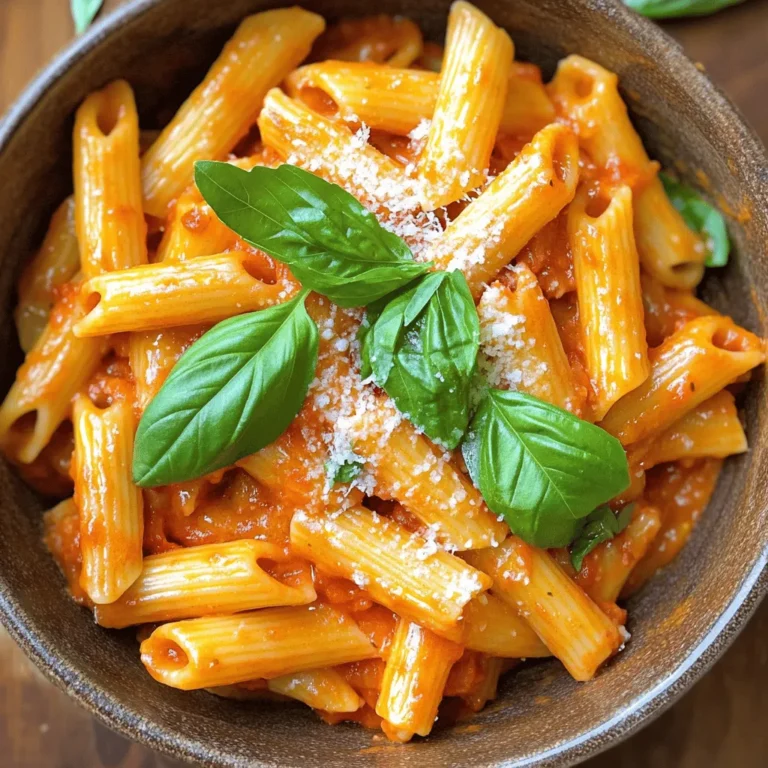 - 12 oz pasta (penne or spaghetti) - 2 large red bell peppers, roasted and peeled - 3 tablespoons olive oil - 3 cloves garlic, minced - 1 cup vegetable broth - 1/2 cup heavy cream (or coconut cream for a dairy-free option) I love using penne or spaghetti for this dish. Both types of pasta soak up the sauce well. Roasted red bell peppers give a sweet and smoky flavor. The olive oil adds a nice richness, while garlic brings a sharp zest. Heavy cream creates a creamy texture that makes the sauce feel luxurious. - 1/4 cup grated Parmesan cheese (optional) - Fresh basil leaves, for garnish Adding Parmesan cheese boosts the umami flavor. Fresh basil leaves provide a pop of color and freshness. They make the dish look pretty, too! - 1 teaspoon red pepper flakes (adjust to taste) - Salt and black pepper to taste I like to add red pepper flakes for a kick. You can adjust the amount based on your spice level. If you want a lighter option, use vegetable broth as the base. If you're dairy-free, coconut cream works well instead of heavy cream. This combination of ingredients creates a rich and flavorful dish. You can find the full recipe in the earlier section. Enjoy crafting your spicy roasted red pepper pasta! To roast red peppers, you have two good choices: the broiler or the grill. If you use the broiler, set it to high and place the peppers on a baking sheet. Turn them often until the skin is blackened. For the grill, place the peppers directly on the grates. Keep turning until they get charred all over. After roasting, put the peppers in a bowl and cover it with plastic wrap. This steaming process helps loosen the skin. Let them steam for about 10 minutes. Once cooled, peel off the skin, remove the seeds, and chop the peppers into small pieces. Fill a large pot with water and add a generous amount of salt. Bring the water to a full boil. Add your choice of pasta, either penne or spaghetti. Cook according to the package instructions until the pasta is al dente. This usually takes about 8 to 10 minutes. Once cooked, drain the pasta but save a cup of the pasta water for later. In a high-speed blender, combine the roasted red peppers, olive oil, minced garlic, red pepper flakes, vegetable broth, and heavy cream. Blend these ingredients until smooth and creamy. After blending, taste the sauce. Add salt and pepper to adjust the flavor to your liking. Pour the blended sauce into a large skillet over medium heat. Let it simmer for about 5 minutes, stirring occasionally. If the sauce is too thick, add a bit of the reserved pasta water until it reaches your desired consistency. Next, add the cooked pasta to the skillet. Toss gently to ensure that every piece of pasta gets a good coating of sauce. If you want, sprinkle in grated Parmesan cheese at this stage and mix well. Serve the pasta hot and garnish with fresh basil leaves. This adds a nice aroma and color to the dish. For plating, you can use a large bowl or individual plates. Twirl the pasta into a nest shape for a nice presentation. Enjoy your flavorful dish! For the full recipe, check out the details above. To make the best Spicy Roasted Red Pepper Pasta, cook the pasta until it's al dente. This means it should be firm but not hard. Usually, this takes about 8-10 minutes, but check the package for exact times. For spice lovers, add more red pepper flakes. If you want it milder, use less or skip them. Prep your ingredients ahead of time. Chop garlic and roast red peppers in advance. You can roast peppers quickly on a grill or under a broiler. Just turn them until they are charred. This method takes about 10-15 minutes. After roasting, cover them to steam. This makes peeling easy. To boost flavor, add herbs like thyme or oregano. You can also try spices like smoked paprika for a unique twist. When serving, pair the dish with a crisp white wine, like Sauvignon Blanc. This wine pairs perfectly with the creamy sauce. You can also serve it with a side salad to balance the meal. {{image_4}} You can easily make this dish vegetarian or vegan. To switch to vegan, replace the heavy cream with coconut cream. It gives a rich taste without dairy. You can also use plant-based cheese if you want. Adding more veggies boosts nutrition and flavor. Try tossing in spinach, zucchini, or mushrooms. They add color and taste to the dish. For gluten-free options, use rice or chickpea pasta. These types cook well and taste great too. Whole grain pasta is a healthy choice. It adds more fiber and nutrients. You can find whole grain versions of penne or spaghetti. These options keep the dish wholesome and filling. To change the flavor, think about adding sun-dried tomatoes or olives. They bring a unique taste and depth to the sauce. You can also use nuts or seeds for a crunchy texture. Pine nuts or sunflower seeds work nicely. These additions make the dish exciting and different. For the full recipe, check out the detailed steps above. To keep your spicy roasted red pepper pasta fresh, store it right. Let it cool down first. Then, place it in an airtight container. This helps to seal in the flavors. A glass container works best. It won’t stain and keeps the pasta safe. If you have extra sauce, store that in a separate container. This keeps the pasta from getting soggy. When it’s time to enjoy your leftovers, reheat them carefully. The best way is to use a skillet. Add a bit of olive oil or water to the pan. Heat it over low to medium heat. Stir often to keep the pasta from sticking. If your sauce is thick, add a splash of reserved pasta water. This brings back that creamy texture. You can freeze this pasta for later meals. First, let it cool completely. Then, place it in a freezer-safe container. Make sure to leave some space at the top. The pasta will expand as it freezes. It’s best to use it within three months for the best taste. When ready to eat, thaw it overnight in the fridge. Reheat as mentioned above for a delicious meal. I recommend using penne or spaghetti for this dish. Penne holds the sauce well in its tubes. Spaghetti gives you long, twirly bites that make each forkful fun. Both types cook quickly and pair nicely with the creamy sauce. Yes, you can! Prepare the sauce and cook the pasta in advance. Store the sauce in an airtight container in the fridge for up to three days. Keep the pasta separate to avoid sogginess. When you're ready to eat, just reheat the sauce and toss it with the pasta. To make it milder, use less red pepper flakes. You can also swap in sweet bell peppers for some of the red peppers. Adding more cream can tone down the heat as well. Taste as you go to get it just right for your liking. This pasta goes great with a simple green salad. A side of garlic bread also adds a nice touch. If you want a protein, grilled chicken or shrimp are excellent choices. They will enhance the meal and balance the flavors nicely. In this blog post, we explored how to make Spicy Roasted Red Pepper Pasta. You learned about key ingredients like roasted red peppers and cream. I shared tips for cooking pasta and making a creamy sauce. We discussed variations, storage tips, and answered frequently asked questions. Now, you have all the tools to create a tasty dish. Enjoy experimenting with flavors and making it your own. This pasta is easy, quick, and packed with flavor!