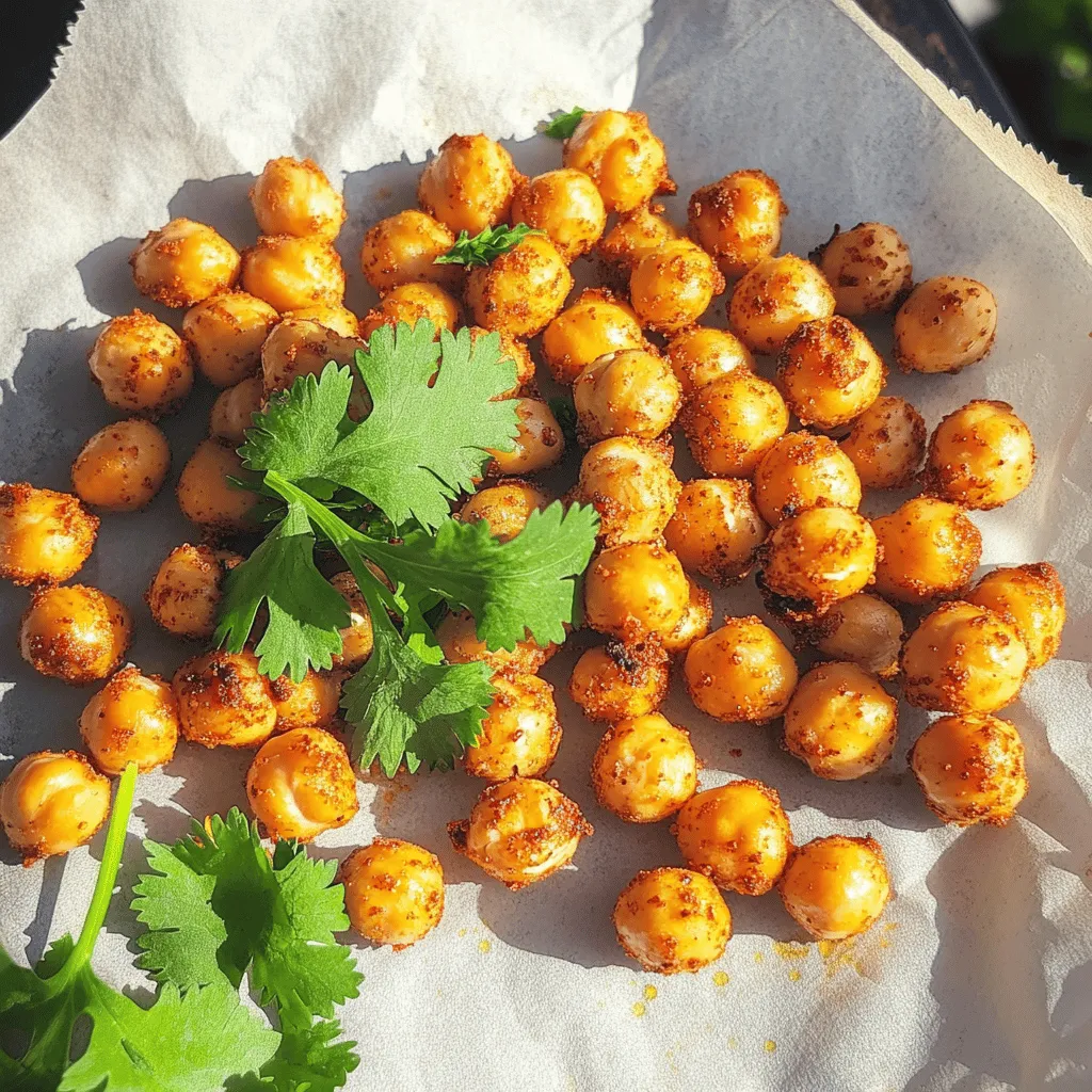 - 2 cans (15 oz each) chickpeas, thoroughly drained and rinsed - 2 tablespoons extra virgin olive oil - 1 tablespoon smoked paprika - 1 teaspoon cayenne pepper - 1 teaspoon garlic powder - 1 teaspoon onion powder - 1 teaspoon ground cumin - Salt, to taste - Fresh cilantro for garnish (optional) Chickpeas are the star of this recipe. They are high in protein and fiber, making them a healthy choice. Each can of chickpeas gives you a great base for a crispy snack. Now, let's break down the other ingredients. Extra virgin olive oil adds healthy fats, helping the spices stick. Smoked paprika gives a deep flavor, while cayenne pepper adds heat. Garlic and onion powders give a nice aroma and a touch of sweetness. Ground cumin brings an earthy taste that balances the spices. You can adjust the salt to your liking. Fresh cilantro is optional but adds a fresh touch. Chickpeas are packed with nutrients. One serving has about 120 calories. They provide around 6 grams of protein and 2 grams of fat. You also get about 20 grams of carbs and 5 grams of fiber. Chickpeas support heart health, help with digestion, and can aid in weight management. They are a smart choice for a snack or a meal. They fit well into many diets, too! For the full recipe, check out [Full Recipe]. Start by preheating your oven to 400°F (200°C). This step is key for making the chickpeas crispy. Use a baking sheet lined with parchment paper. This helps with easy cleanup and ensures the chickpeas do not stick. Next, rinse the chickpeas under cold water. Drain them well, then pat them dry with a clean paper towel. This step is very important. Removing moisture makes the chickpeas crispier when roasting. In a large bowl, mix the drained chickpeas with olive oil and spices. Use smoked paprika, cayenne pepper, garlic powder, onion powder, ground cumin, and a pinch of salt. Toss gently so every chickpea gets coated in the spice mix. Even coverage is vital for that great flavor. Spread the seasoned chickpeas on the baking sheet in a single layer. This helps them roast evenly. Place the sheet in the oven and roast for about 25-30 minutes. Shake the pan halfway through to promote even cooking. Watch them closely near the end to avoid burning. Once they are golden and crispy, take the chickpeas out. Let them cool on the baking sheet for a few minutes. They will continue to crisp up as they cool. For a fresh touch, sprinkle chopped cilantro on top before serving. Enjoy them as a snack or use them as a topping on salads. For the full recipe, check the ingredient list above. To make your spicy roasted chickpeas super crispy, dry them well. After draining, rinse them under cold water. Then, pat them dry with a paper towel. This step is vital! Any leftover moisture will make them soggy. Spread the chickpeas in a single layer on your baking sheet. This helps them cook evenly. If they overlap, they won’t get as crisp. Adjusting the spice levels is easy. If you want more heat, add more cayenne pepper. For less spice, reduce the amount or skip it. You can also experiment with other spices! Try adding chili powder or even a dash of curry powder for a fun twist. Taste the mix before roasting to find your perfect balance. Store any leftover roasted chickpeas in an airtight container. Keep them at room temperature for up to three days. If they get soft, re-crisp them in the oven for a few minutes. This restores their crunch. Enjoy them as a snack or toss them on salads. For the full recipe, check out the original source. {{image_4}} You can change the flavor of spicy roasted chickpeas easily. Try adding different spices or herbs. Here are some great ideas: - Cumin: Boost the earthy flavor. - Chili powder: Add more heat. - Turmeric: For a warm, golden color. - Herbs: Experiment with thyme or rosemary for fresh notes. For a sweet twist, mix in a little cinnamon and honey. Toss your roasted chickpeas with a bit of honey after cooking. The sweetness pairs well with spice. It creates a tasty snack that balances flavors. Spicy roasted chickpeas work well with many dishes. They are great as a snack on their own. You can also add them to salads or grain bowls for extra crunch. - Salads: Sprinkle them over leafy greens. They add texture and flavor. - Bowls: Use them in grain bowls for a hearty meal. - Snacking: Serve them in a bowl at parties for a fun treat. Feel free to mix them into soups for added richness. The crispy texture enhances warm dishes too. Get creative and enjoy these versatile little gems! For the full recipe, check the earlier section. To keep your spicy roasted chickpeas fresh, place them in an airtight container. This helps lock in their crunch. You can store them on the counter for up to three days. For longer storage, try the fridge, where they can last up to a week. However, they might lose some crispness in the fridge. If you want to save them for later, consider freezing them. In the freezer, they can last for about three months. Just remember to let them cool completely before storing. When you’re ready to enjoy leftovers, the best way to reheat them is in the oven. Preheat your oven to 375°F (190°C). Spread the chickpeas on a baking sheet in a single layer. Heat them for about 10 minutes. This method helps restore their crunch and flavor. You can also use an air fryer for quick reheating. Set it to 350°F (175°C) and heat for five to seven minutes. Both methods keep your chickpeas crispy and tasty! If you can't use chickpeas, try these options: - Canned white beans: They are creamy and mild in taste. - Edamame: These young soybeans add a nice crunch. - Lentils: Cooked lentils can work, but they won’t be as crunchy. - Roasted pumpkin seeds: They give a great crunch and are nutty. These alternatives are great for those with dietary restrictions or different tastes. Yes, you can easily adapt this recipe for an air fryer. Here’s how: - Preheat your air fryer to 400°F (200°C). - Follow the same steps to season your chickpeas. - Place them in the air fryer basket in a single layer. - Cook for about 15 to 20 minutes, shaking the basket halfway. This method gives you extra crispiness while saving time. The spice level of spicy roasted chickpeas is adjustable. The cayenne pepper in the recipe gives a kick, but you can change it. - For mild: Use less or skip the cayenne. - For extra spicy: Add more cayenne or include chili powder. Taste as you go to find your perfect heat! Yes, spicy roasted chickpeas are naturally gluten-free. Chickpeas do not contain gluten, making them a safe choice for those with gluten sensitivities. Always check your spice labels to ensure no gluten-containing ingredients are added. Enjoy these snacks worry-free! For the full recipe, visit the Spicy Roasted Chickpeas section. This blog post covered how to make spicy roasted chickpeas. We went through the ingredients, detailed the steps, and shared tips for perfecting your snack. Chickpeas are healthy, tasty, and easy to customize. You can adjust spices or enjoy them sweet. Whether you serve them in salads or as a snack, there are many ways to enjoy them. With proper storage, your leftovers will stay fresh. Get ready to impress with this simple recipe!