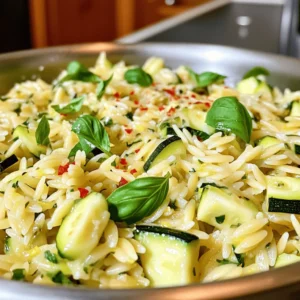 For Lemon Basil Zucchini Orzo, you will need: - 1 cup of orzo pasta - 2 medium zucchinis, diced into bite-sized cubes - 1 cup of vegetable broth - 1 tablespoon of extra-virgin olive oil - 3 cloves of garlic, finely minced - Zest and juice of 1 large lemon - 1/4 cup of fresh basil leaves, chopped roughly - 1/4 teaspoon of red pepper flakes (adjust to taste) - Salt and freshly cracked black pepper, to taste - Grated Parmesan cheese, for garnish (optional) You can make your dish pop with these garnishes: - Extra fresh basil leaves - A sprinkle of lemon zest - A drizzle of olive oil These will add color and flavor to your meal. To make this dish, gather these tools: - A medium-sized pot for cooking orzo - A large skillet for sautéing - A colander for draining orzo - A sharp knife for chopping - A cutting board for prepping ingredients Having these on hand will make your cooking easier and more fun. For the full recipe, follow the steps carefully to enjoy a tasty, fresh meal. Start by boiling water in a medium pot. You need about 4 cups of water. When it boils, add 1 cup of orzo pasta. Cook it for 9 to 11 minutes, following the package instructions. You want it to be al dente, so check it often. Once it's cooked, drain the orzo in a colander and set it aside. This pasta adds a nice texture to your meal. Next, grab a large skillet and heat 1 tablespoon of extra-virgin olive oil over medium heat. Once the oil is hot, add 3 cloves of minced garlic. Sauté for about 1 minute. You want it fragrant, but don’t let it brown. After that, toss in 2 medium zucchinis, diced into bite-sized cubes. Stir them together for 4 to 5 minutes. The zucchinis should soften but still have some crunch. If you like it spicy, add 1/4 teaspoon of red pepper flakes at this point. Now it's time to bring it all together. Pour in 1 cup of vegetable broth and squeeze the juice of 1 large lemon into the skillet. Let it simmer gently for 3 to 4 minutes. This helps the flavors mix well. After that, stir in the cooked orzo pasta, zest from the lemon, and 1/4 cup of roughly chopped fresh basil leaves. Season it all with salt and freshly cracked black pepper to taste. Mix thoroughly. If the dish seems a bit dry, add a splash more vegetable broth for a creamy finish. Finally, let it cook on low heat for another 2 to 3 minutes before serving. For the full recipe, check out the instructions above. To get the best texture in your Lemon Basil Zucchini Orzo, cook the orzo just right. Follow the package time closely, aiming for al dente. This means it should be firm but not hard. After cooking, drain it well. Avoid overcooking the zucchini. Sauté them until they are tender but still have a little bite. This keeps your dish fresh and exciting. You can boost the flavor in this dish easily. Fresh lemon juice gives a bright taste. Adding lemon zest will enhance this citrus flavor even more. For a bit of heat, use red pepper flakes, but adjust to your taste. If you want a richer flavor, sprinkle on some grated Parmesan cheese before serving. Fresh basil is key too; it adds a deep, herbal note that ties everything together. Serve your Lemon Basil Zucchini Orzo in shallow bowls for a lovely look. Add a few extra basil leaves on top for color. A sprinkle of lemon zest makes it pop, adding brightness to the dish. You can also drizzle a little olive oil on top for a nice finish. Don't forget to use your best bowls; good presentation makes the dish even more appealing. For the full recipe, check out the earlier section. {{image_4}} You can make this dish vegan by skipping the cheese. Use nutritional yeast instead for a cheesy taste. This works well with the lemon and basil. You can add more veggies like bell peppers or spinach for extra flavor. To make this dish gluten-free, swap the orzo with gluten-free pasta. Rice or quinoa can also work well. These options keep the dish light and fresh. Always check labels to ensure they are gluten-free. If you want to add protein, consider chickpeas or lentils. They pair nicely with the lemon and basil. Grilled chicken or shrimp are also great choices. Just cook them separately and mix them in at the end. This makes the meal hearty and satisfying. For the full recipe, check the Full Recipe section. Store any leftover Lemon Basil Zucchini Orzo in an airtight container. Place it in the fridge. It stays fresh for up to 3 days. Before serving again, check for any signs of spoilage. If it smells off or has changed color, toss it out. You can freeze Lemon Basil Zucchini Orzo, but with a few tips. Let the dish cool completely before freezing. Use a freezer-safe container or bag. It can last up to 2 months in the freezer. When you're ready to eat, thaw it in the fridge overnight. To reheat, use a skillet over low heat. Add a splash of broth to help it stay creamy. Stir frequently until it's warmed through. You can also use the microwave. Heat in short bursts, stirring in between, until hot. Enjoy your meal just like it was fresh! For the full recipe, check out the original. Yes, you can use other pasta types. Try penne or farfalle for a twist. Both will work well with the flavors in this dish. Just remember to adjust the cooking time as needed. Check the package for the best cooking instructions. To add heat, sprinkle in red pepper flakes. You can also add diced jalapeños or a dash of hot sauce. Start with a small amount and taste as you go. This way, you can find the perfect level of spice that suits your taste. Zucchini is low in calories and full of vitamins. It helps keep you hydrated and is a good source of fiber. Basil has anti-inflammatory properties and is rich in antioxidants. This herb can boost your immune system and enhance your mood. Together, they make a nutritious choice for any meal. For a full recipe, check the [Full Recipe]. This blog post covered the key ingredients and steps to make a tasty dish. You learned about cooking orzo, sautéing garlic and zucchini, and combining flavors. Tips helped achieve great texture and presentation. Variations offered vegan and gluten-free options. Remember to store leftovers properly and reheat them well. Use these insights to create a meal you love. Enjoy the process and make it your own! With some practice, you'll impress everyone with your cooking skills.