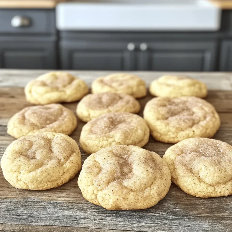 To make classic Snickerdoodle cookies, you need a few simple ingredients that come together to create a delightful treat. Here’s what you’ll need: - 1 cup unsalted butter, softened - 1 ½ cups granulated sugar - 2 large eggs - 1 teaspoon pure vanilla extract - 2 ¾ cups all-purpose flour - 2 teaspoons cream of tartar - 1 teaspoon baking soda - ½ teaspoon salt - 3 tablespoons granulated sugar (for the cinnamon-sugar coating) - 1 tablespoon ground cinnamon (for the cinnamon-sugar coating) When it comes to ingredient substitutions, here are some tips: - If you don’t have cream of tartar, you can use lemon juice or white vinegar instead. Use 1 teaspoon of either for this recipe. - You can swap the all-purpose flour with a gluten-free blend if needed. - For a dairy-free option, replace the butter with a vegan butter substitute. These ingredients create a soft, chewy cookie with a sweet cinnamon flavor. They are easy to find and perfect for baking days. You can find the Full Recipe in the full article for step-by-step instructions on making these delicious cookies! 1. Preheat your oven to 350°F (175°C). Line two baking sheets with parchment paper. This helps the cookies not stick. 2. In a large bowl, cream 1 cup of softened butter. Use an electric mixer on medium speed for 2 to 3 minutes. The butter should look light and fluffy. 3. Gradually add 1 ½ cups of granulated sugar. Keep mixing until it’s well combined. 4. Add 2 large eggs, one at a time. Mix well after each egg. Add 1 teaspoon of vanilla extract and stir until mixed. 1. In another bowl, whisk together 2 ¾ cups of all-purpose flour, 2 teaspoons of cream of tartar, 1 teaspoon of baking soda, and ½ teaspoon of salt. This helps the cookies rise evenly. 2. Slowly add the dry mix to the wet mixture. Use a spatula or wooden spoon. Mix until the dough just comes together. Don’t overmix; this keeps cookies tender. 1. In a small bowl, mix 3 tablespoons of sugar with 1 tablespoon of ground cinnamon for the coating. 2. Scoop the dough into balls, about 1 inch wide. Roll each ball in the cinnamon-sugar mix until fully coated. 3. Place the dough balls on the baking sheets. Leave about 2 inches between them to allow spreading. 4. Bake for 10-12 minutes. The edges should set and the tops should crack slightly. The centers may look soft but will firm up as they cool. 5. Let the cookies cool on the baking sheets for 5 minutes. Then, move them to a wire rack to cool completely before you enjoy them. To get the best texture for snickerdoodle cookies, use room temperature ingredients. This helps the butter mix well with sugar. When you cream them, they become light and fluffy. Avoid overmixing the dough. Mix just until you see no dry flour. Overmixing can make your cookies tough. To enhance flavor, add a bit more vanilla. You can also try other spices like nutmeg or ginger. These spices will give your cookies a unique twist. Don’t be afraid to experiment! You can add mix-ins too. Chocolate chips or butterscotch chips make a fun addition. Just fold them in gently at the end. When serving, arrange your cookies on a nice plate. A decorative platter makes them look special. Dust a little cinnamon on top for flair. You can also serve them with a glass of milk. It’s a classic pairing that everyone loves. For a fun twist, try stacking them high for a cookie tower! {{image_4}} You can easily add a twist to your classic snickerdoodles. Try mixing in chopped nuts like pecans or walnuts. The nuts add a nice crunch and enhance the flavor. Just about ½ cup will do. Fold them into the dough right after you mix in the flour. This small change makes your cookies even more special. If you love chocolate, you can incorporate it into snickerdoodles. Add chocolate chips or cocoa powder to the dough. About ½ cup of chocolate chips works great. For a richer taste, use ¼ cup of cocoa powder. Just mix these in when you combine the dry ingredients. The chocolate adds a delightful surprise with each bite. For those with dietary needs, snickerdoodles can be made gluten-free. Substitute regular flour with gluten-free all-purpose flour. You can also use sugar substitutes, like coconut sugar or monk fruit sweetener. These options keep the cookies tasty while meeting your dietary goals. Just follow the same measurements as the original recipe. To keep your snickerdoodle cookies fresh, use an airtight container. A glass jar or plastic bin works well. This helps keep moisture out and flavor in. Your cookies will stay soft and tasty when stored this way. They last about one week at room temperature. If you want to enjoy them longer, try freezing. Freezing snickerdoodle cookies is simple. First, let them cool completely after baking. Then, place them in a single layer on a baking sheet. Put the sheet in the freezer for a few hours. This will freeze the cookies individually. Once frozen, transfer them to a freezer-safe bag. Remove as much air as possible. They can last up to three months in the freezer. When you want to eat a cookie, take it out. Let it thaw at room temperature for about 30 minutes. You can also warm it in the oven for a few minutes. Enjoy your fresh-tasting cookie! If you want the full recipe, check out the detailed guide. Snickerdoodle cookies stand out because of cream of tartar. This ingredient gives the cookies their soft texture and slight tang. Cream of tartar also helps the cookies rise well. It reacts with baking soda, making the cookies fluffy. This is what makes Snickerdoodles different from other cookies. Yes, you can make Snickerdoodles ahead of time. You can prepare the dough and chill it in the fridge. Chilling the dough helps the cookies hold their shape. This is a great trick if you want fresh cookies later. Baked cookies can also be made in advance. Just store them in an airtight container. You can tell when Snickerdoodles are done by looking at them. The edges should look set, and the tops might crack a little. The centers can look soft, but they will firm up as they cool. If the cookies are golden brown and fragrant, they are likely done. Snickerdoodle cookies do not need to be refrigerated. Store them in a cool, dry place. Use an airtight container to keep them fresh. If you live in a humid area, refrigeration might help. Just let them sit out to come back to room temperature before eating. For the complete recipe, check out the Full Recipe link on the blog. You now know how to make delicious Snickerdoodle cookies. We covered the key ingredients and steps, like creaming the butter and sugar. You learned tips to achieve the perfect texture and flavor. Plus, we explored fun variations like nutty and chocolate options. Storing and freezing your cookies is simple too. Enjoy baking these treats, and share them with friends. With practice, you’ll make the best Snickerdoodles ever.
