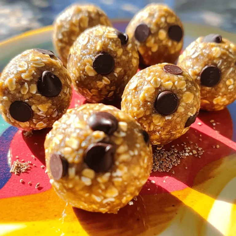 Almond butter energy balls are a fun and healthy snack. They take only 10 minutes to prep. You can make a batch quickly, and they store well. You will find joy in mixing simple, wholesome ingredients. - Key ingredients for Almond Butter Energy Balls - 1 cup creamy almond butter - 1 cup rolled oats - 1/2 cup honey or pure maple syrup - 1/2 cup ground flaxseed - 1/2 cup dark chocolate chips - 1 teaspoon pure vanilla extract - A pinch of fine sea salt These ingredients pack a punch of flavor and nutrition. Almond butter gives protein and healthy fats. Rolled oats add fiber and help bind the mixture. Honey or maple syrup brings natural sweetness. Ground flaxseed boosts fiber and omega-3s. Dark chocolate chips lend a delicious touch. - Optional ingredients for personalization You can switch things up with your favorite mix-ins. Try adding shredded coconut for a tropical vibe. Dried fruits like cranberries or apricots add a chewy texture. Nuts or seeds can provide crunch and extra nutrients. Feel free to experiment to find your perfect blend! For the full recipe, check out the instructions above. To start, gather your ingredients. You need creamy almond butter, rolled oats, honey, ground flaxseed, dark chocolate chips, vanilla extract, and salt. In a large bowl, add all these items. Mix them well with a sturdy spatula. You want a sticky dough that holds together. Make sure the chocolate chips spread out in the mix. This step is key to a tasty energy ball. Now comes the fun part: shaping the balls! Take a tablespoon of the mixture. Roll it between your hands to form a ball about one inch wide. If it feels too sticky, wet your hands slightly. This helps the mixture roll easier. Place the balls on a baking sheet lined with parchment paper. Leave some space between them so they don’t stick together. Once you roll all the mixture, put the baking sheet in the fridge. Chill for about 30 minutes. This helps the energy balls set and keeps their shape. After chilling, it’s time for the final touches. Transfer the energy balls to an airtight container. Store them in the fridge for up to a week. If you want to keep them longer, freeze them. - Wet Hands: If the mix is sticky, wet your hands to help with rolling. - Size Matters: Aim for about one inch in diameter for even energy balls. - Even Distribution: Make sure chocolate chips are evenly mixed in. It gives each bite a sweet surprise. When making Almond Butter Energy Balls, avoid a few common mistakes. First, don’t skip the chilling step. Chilling helps the balls hold their shape. If you make them too sticky, they will not roll well. If your mixture is too dry, add a little more almond butter or honey. This helps bind everything together. You can make these energy balls even more fun with flavor add-ins. Try adding: - 1/2 cup shredded coconut for a tropical twist - 1/2 cup chopped nuts for added crunch - 1 teaspoon cinnamon for warmth - 1/2 cup dried fruits like cranberries or apricots for sweetness Feel free to mix and match. Each addition brings a unique taste to your snack. Serving Almond Butter Energy Balls can be creative and fun. Here are some ideas: - Place them in cute paper cups for a party. - Serve them on a colorful plate with fresh fruit. - Pair them with yogurt or a smoothie for a quick breakfast. These ideas make your snack not only tasty but also visually appealing. Enjoy your healthy treat! {{image_4}} You can swap almond butter for other nut butters. Peanut butter works great. It gives a classic taste. Cashew butter adds a rich creaminess. Sunflower seed butter is a good choice for nut-free diets. Each nut butter has its unique flavor and texture. Choose what you like best! Mix and match flavors to make energy balls exciting. Try adding dried fruits like cranberries or raisins. These add sweetness and chewiness. You can also use spices like cinnamon or nutmeg. They add warmth and depth to the taste. For a tropical twist, add shredded coconut. These combos make each bite a new experience! You can easily adapt this recipe to fit your diet. For a vegan version, use maple syrup instead of honey. It keeps the energy balls plant-based. If you need gluten-free snacks, use certified gluten-free oats. These small changes make the recipe work for everyone. Enjoy a tasty treat that meets your needs! To keep your Almond Butter Energy Balls fresh, store them in an airtight container. If you plan to eat them within a week, the fridge works great. Just make sure it stays cool and dry. For longer storage, you can freeze them. Use a freezer-safe bag or container. You can layer parchment paper between the balls to prevent sticking. How long do Almond Butter Energy Balls last? When stored in the fridge, they last about one week. If you freeze them, they can last up to three months. This makes them a perfect snack for busy days. You can enjoy them whenever you need a quick energy boost. When you want to eat frozen energy balls, simply take them out of the freezer. Let them sit at room temperature for about 10 to 15 minutes. They will thaw quickly and be ready to eat. If you're in a hurry, you can microwave them for about 10 seconds. Just be careful not to heat them too long, or they might get too soft. Enjoy your snacks anytime! You can make Almond Butter Energy Balls without oats. Instead, use ground almonds or protein powder. This will change the texture but still taste great. Mix the almond butter with your chosen ingredient. Add honey, flaxseed, chocolate chips, vanilla, and salt. Follow the same steps to shape and chill the balls. Yes, you can use different sweeteners. Maple syrup, agave nectar, or coconut sugar work well. Each sweetener brings its flavor and sweetness level. Test each option to find what you like best. Just remember that the texture may change slightly based on the sweetener you choose. Almond Butter Energy Balls are healthy snacks. They provide a good source of protein and healthy fats. Almond butter offers vitamin E, magnesium, and fiber. Flaxseed adds omega-3 fatty acids and extra fiber. Dark chocolate chips bring antioxidants. These energy balls help keep you full and satisfied. They are perfect for a quick snack or post-workout boost. For the full recipe, check the earlier section. In this article, we covered how to make Almond Butter Energy Balls. You learned about essential ingredients and optional ones for your unique twist. We walked through each step, from preparation to final touches. Remember, there are tips to avoid common mistakes and ideas to enhance flavor. You can even swap in different nut butters or fruits as you like. Store them right, and they will stay fresh for weeks. Enjoy these tasty snacks that are easy to make and fit your needs. Happy cooking!