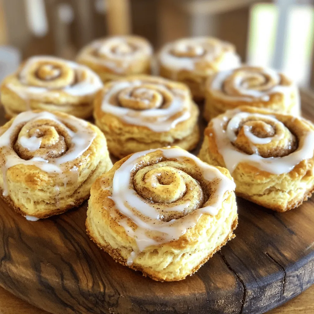 To make cinnamon roll scones, you will need: - 2 cups all-purpose flour - 1/4 cup granulated sugar - 1 tablespoon baking powder - 1/2 teaspoon salt - 1/2 teaspoon ground cinnamon - 1/2 cup unsalted butter, cold and cubed - 1/2 cup buttermilk - 1/2 cup chopped pecans (optional) - 1/4 cup brown sugar - 1 tablespoon melted butter (for the cinnamon swirl) - 1 tablespoon vanilla extract - 1 cup powdered sugar (for icing) - 2 tablespoons milk (for icing) You can swap buttermilk for regular milk if needed. Add milk slowly to keep the dough moist. For a nut-free option, leave out the pecans. You can also use walnuts or almonds if you want a different nut flavor. If you want to avoid sugar, try using a sugar substitute. This can change the taste a bit, so choose carefully. Here is a list of tools you will need: - Large mixing bowl - Whisk - Pastry cutter or fingers for mixing - Baking sheet - Parchment paper - Clean surface for kneading - Small bowl for icing - Toothpick for testing doneness These ingredients and tools will help you make the best cinnamon roll scones. You can find the full recipe above to guide you through the process. Enjoy making these soft and flavorful treats! 1. Preheat your oven to 400°F (200°C). Line a baking sheet with parchment paper. 2. In a large mixing bowl, whisk together: - 2 cups all-purpose flour - 1/4 cup granulated sugar - 1 tablespoon baking powder - 1/2 teaspoon salt - 1/2 teaspoon ground cinnamon 3. Add 1/2 cup cold, cubed unsalted butter to the dry mix. Use a pastry cutter or your fingers to blend until it looks like coarse crumbs. Keep small butter pieces for flakiness. 4. In another bowl, whisk together: - 1/2 cup buttermilk - 1 tablespoon melted butter - 1 tablespoon vanilla extract 5. Pour the wet mix into the dry mix. Stir gently until just combined. Don’t overmix to keep scones soft. 6. If you want extra crunch, fold in 1/2 cup chopped pecans now. 7. Lightly flour a clean surface and place the dough on it. Knead gently a few times to bring it together. 8. Pat the dough into a rectangle about 1-inch thick. 9. Brush the dough with 1 tablespoon melted butter. Evenly sprinkle 1/4 cup brown sugar over it. 10. Roll the dough tightly from the long side, like a cinnamon roll. Cut into 8 equal pieces. 11. Place the scones on the prepared baking sheet with cut sides facing up. Bake for 15-20 minutes. They’re done when golden brown and a toothpick comes out clean. 12. While the scones bake, make the icing. Whisk together: - 1 cup powdered sugar - 2 tablespoons milk until smooth. 13. Once the scones cool for a few minutes, drizzle the icing over the top. Let it soak in slightly for extra flavor. For the full recipe, check out the details above. Enjoy your soft and flavorful treat! To make soft and fluffy scones, use cold butter. The cold butter creates steam as it melts. This steam helps the scones rise and gives them a light texture. You can cut the butter into small pieces for easy mixing. Also, don’t overmix the dough. Mix just until combined to keep the scones tender. One common mistake is using warm butter. Warm butter makes the dough too soft. Your scones won’t rise properly. Another mistake is rolling the dough too thin. Keep the dough about an inch thick. This thickness helps them stay fluffy during baking. Lastly, avoid skipping the icing. The icing adds sweetness and flavor that makes these scones special. To boost flavor, add more cinnamon or use fresh spices. Fresh spices give a brighter taste. You can also add a pinch of nutmeg for warmth. If you like nuts, fold in chopped pecans. They add crunch and a rich flavor. For a fun twist, try a flavored icing. You can use maple syrup instead of milk in the icing. This swap adds depth and makes your scones unique. For the full recipe, check the main section of this article. {{image_4}} You can change the flavor of your scones easily. For a fall twist, add pumpkin spice. Mix in 1 teaspoon of pumpkin pie spice with the dry ingredients. You can also try chocolate chip scones. Just fold in 1 cup of mini chocolate chips with the wet ingredients. Both options give a fun twist to the classic taste. If you need a gluten-free version, swap the all-purpose flour for a gluten-free blend. Make sure to use a blend that works well in baking. You might want to add 1 teaspoon of xanthan gum to help the scones hold together. This way, everyone can enjoy them! Toppings can make your scones special. Try adding a sprinkle of coarse sugar on top before baking. For a fun filling, you can add dried fruits like cranberries or raisins. You can also use cream cheese or Nutella in the center for a surprise. Each variation brings a new taste and fun to your cinnamon roll scones! For the full recipe, click [here](#). To keep your scones fresh, let them cool completely. Place them in an airtight container. You can store them at room temperature for up to three days. If you live in a humid area, refrigerate them to prevent spoilage. Use parchment paper between layers to keep them from sticking. Reheat your scones for the best taste. Preheat your oven to 350°F (175°C). Place the scones on a baking sheet. Heat them for about 5 to 10 minutes, or until warm. You can also use a microwave. Heat them for 15 to 20 seconds. This warms them quickly but may make them soft. To freeze scones, wrap each one in plastic wrap. Place them in a freezer bag or airtight container. Label with the date for easy tracking. They can last up to three months in the freezer. When ready to eat, thaw them in the fridge overnight. Reheat as mentioned above for a fresh taste. Check the Full Recipe for more tips on making these treats! To make cinnamon roll scones, follow this simple process. First, mix the dry ingredients in a bowl. This includes flour, sugar, baking powder, salt, and cinnamon. Next, cut in cold butter until the mix looks crumbly. Then, whisk buttermilk, melted butter, and vanilla in another bowl. Combine the wet and dry mixes gently. Pat the dough into a rectangle, brush melted butter, and sprinkle brown sugar for the swirl. Roll it up, slice it, and bake. For the full recipe, check the details above. Yes, you can use milk instead of buttermilk. If you do, add a splash of lemon juice or vinegar. This helps the milk mimic buttermilk's tangy flavor. It also makes the scones soft and fluffy. However, buttermilk adds a richer taste. Serve cinnamon roll scones warm for the best taste. Drizzle the icing over the top just before serving. You can also sprinkle a little cinnamon on top for added flavor. Pair them with coffee or tea for a relaxing treat. They look great on a nice platter. Cinnamon roll scones last for about two days at room temperature. To keep them fresh longer, store them in an airtight container. You can also refrigerate them for up to a week. Just warm them in the oven before serving to regain that fresh-baked taste. Yes, you can make cinnamon roll scones ahead of time. Prepare the dough, and cut the scones. Then, place them on a baking sheet and freeze until firm. After that, transfer them to a bag or container. When you’re ready, bake them straight from the freezer, adding a few extra minutes to the baking time. This way, you enjoy fresh scones anytime! Making scones is simple and fun. You learned about ingredients, tools, and baking steps. I shared tips to help you avoid mistakes and find the best flavors. You also discovered flavor variations and storage methods. Scones can be your tasty treat for any occasion. With a few easy steps, you can impress your friends. Enjoy baking, and don’t forget to share your tasty results!