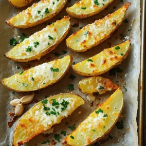 To make crispy garlic Parmesan potato wedges, you'll need a few simple items: - 4 large russet potatoes, scrubbed and cut into generous wedges - ¼ cup extra virgin olive oil - 4 cloves of garlic, finely minced - 1 cup freshly grated Parmesan cheese - 1 tablespoon dried Italian herb mix (a blend of oregano, thyme, and basil) - 1 teaspoon smoked paprika for added flavor - Salt and freshly cracked black pepper to taste - Fresh parsley, finely chopped (for a vibrant garnish) Russet potatoes are perfect because they are starchy. This helps the wedges get crisp. Fresh garlic adds a strong, tasty kick. Using fresh Parmesan cheese will give the best flavor. For great flavor and texture, use these measurements: - Potatoes: 4 large russets give a good serving size. - Olive oil: ¼ cup keeps the wedges crisp without being greasy. - Garlic: 4 cloves provide a bold garlic taste. - Parmesan cheese: 1 cup melts beautifully and adds richness. - Herbs: 1 tablespoon of dried mix adds depth. - Paprika: 1 teaspoon brings a subtle smokiness. - Salt and pepper: Use to your taste. Start with ½ teaspoon of each. If you want to switch things up, try using different cheeses like cheddar or mozzarella. Fresh herbs can replace dried ones but use more of them for the same punch. First, preheat your oven to 425°F (220°C). This high heat will help the wedges become crispy. Next, take a large baking sheet and line it with parchment paper. This step makes cleanup easier and helps the wedges crisp up nicely. Now, let’s mix the garlic herb mixture. In a large mixing bowl, combine ¼ cup of extra virgin olive oil, 4 cloves of finely minced garlic, and 1 tablespoon of dried Italian herbs. I like to use a blend of oregano, thyme, and basil. Add 1 teaspoon of smoked paprika for a hint of warmth, and season with salt and black pepper to taste. Whisk until the mixture is well combined and fragrant. Time to coat the potato wedges! Add 4 large russet potatoes—cut into generous wedges—to the bowl with the garlic herb mixture. Gently toss the wedges in the mixture, making sure every piece is well-coated. This step ensures that each wedge tastes great. Next, arrange the coated wedges on the lined baking sheet. Spread them out in a single layer. Make sure not to overcrowd the pan; this helps the wedges get that amazing crispiness. Place the baking sheet in your preheated oven and bake for 25-30 minutes. Remember to flip the wedges halfway through. This helps them brown evenly and turn golden. Once they’re baked, take the wedges out of the oven. Immediately sprinkle 1 cup of freshly grated Parmesan cheese over the hot wedges. The heat will help the cheese melt into the wedges, making them even better. Put the baking sheet back in the oven for an extra 5 minutes. This time allows the cheese to get bubbly and golden brown, creating a delightful topping. After the final baking, take them out and garnish with finely chopped fresh parsley. This adds a pop of color and freshness. Serve these crispy garlic Parmesan potato wedges hot for the best experience! For the full recipe, check out the details above! To get those potato wedges crispy, start with the right potato. Russet potatoes are the best choice. They have a high starch content that helps them crisp up well. Next, cut the wedges evenly. This ensures they cook at the same rate. When you coat them with oil and seasonings, make sure to toss them well. Every wedge should be covered. The spacing on the baking sheet is key. Lay the wedges out in a single layer. If they touch, steam forms, which leads to soggy wedges. Use a large baking sheet if needed. To elevate the flavor, think about adding spices. Some ideas include cayenne pepper for heat or garlic powder for an extra kick. You could even try adding fresh herbs like rosemary or thyme. Dipping sauces can make your wedges even better. Classic choices include ranch or ketchup. For something unique, try a spicy aioli or a tangy yogurt dip. These pair well and add a fun twist to your snack. If you want to explore more, check out the Full Recipe for all the details. {{image_4}} You can easily change the taste of your crispy garlic Parmesan potato wedges. Try adding different spices to make them spicy or herb-filled. For spicy wedges, mix in cayenne pepper or chili powder. You could also add paprika for a smoky kick. If you want a more herbaceous flavor, consider using fresh herbs like rosemary or thyme. Fresh herbs can bring a bright taste that pairs well with garlic. You can also get creative with the cheese. Swap out Parmesan for cheddar for a rich and sharp flavor. Feta cheese adds a tangy twist that works well with garlic. Just remember, the cheese should melt nicely for the best taste. While baking is great, you can try other cooking methods too. Air frying your wedges gives them a crunchy texture with less oil. Simply follow the same steps as the recipe, but adjust the cooking time to 15-20 minutes in the air fryer. Frying is another option if you want a rich flavor. Heat oil in a pot and fry the wedges until golden brown. This method will yield crispy results, but be cautious with hot oil. You can also use other types of potatoes. Sweet potatoes give a sweet and earthy taste. Gold potatoes are creamy and less starchy, which makes them great for a soft texture. You can even try other vegetables like zucchini or carrots. Just cut them into thick wedges for even cooking. For the full recipe, check out the Crispy Garlic Parmesan Potato Wedges recipe. To keep your crispy garlic Parmesan potato wedges fresh, store them in an airtight container. Place them in the fridge if you plan to eat them within three days. They will stay safe and tasty for that time. If you want to keep them longer, freeze the wedges. They can last up to three months in the freezer. Just make sure to let them cool completely before freezing. This keeps them from getting soggy. When you want to enjoy your leftover wedges, the best way to reheat them is in the oven. Preheat your oven to 400°F (200°C). Place the wedges on a baking sheet lined with parchment paper. Bake for about 10-15 minutes until they are heated through and warm. To restore their crispiness, try not to overcrowd the pan. If you prefer using a microwave, be aware that they may lose their crunch. For the best results, stick to the oven method. Enjoy your delicious snack again! To make potato wedges crispier, avoid common mistakes. One common error is not drying the potatoes after washing them. Moisture leads to soggy wedges. Always pat them dry with a clean towel before cooking. Another mistake is overcrowding the baking sheet. When wedges are too close, they steam instead of roast. Give them space to breathe on the pan for that golden crunch. For expert tips, try soaking the wedges in cold water for about 30 minutes before cooking. This removes excess starch, allowing for a crispier texture. Also, don’t skip the extra virgin olive oil; it helps with browning and crisping. Lastly, flip the wedges halfway through baking to promote even cooking. Yes, you can prepare these potato wedges ahead of time. Cut them and toss them in the garlic herb mixture. Then, store them in the fridge for up to 24 hours. This makes meal prep super easy! However, keep in mind that the longer they sit, the less crispy they might become. The oil can soak into the potatoes, which affects texture. For the best flavor and crunch, bake them shortly after coating. Dipping sauces can elevate your garlic Parmesan wedges. Classic choices include ketchup or ranch dressing. They add a nice contrast to the savory flavors. For something creative, try a garlic aioli or spicy sriracha mayo. Others love a tangy balsamic reduction for a gourmet touch. Explore different flavors to find your favorite pairing! Crispy Garlic Parmesan Potato Wedges are a delight. We covered key ingredients, cooking steps, and tips for crispiness. You now know how to tweak flavors and create variations. If you follow the guidelines, your wedges will impress anyone. Storing and reheating them is easy, so enjoy every bite later, too. This dish is perfect as a side or snack. Ready to make your own delicious wedges? Start cooking, and savor the flavor!