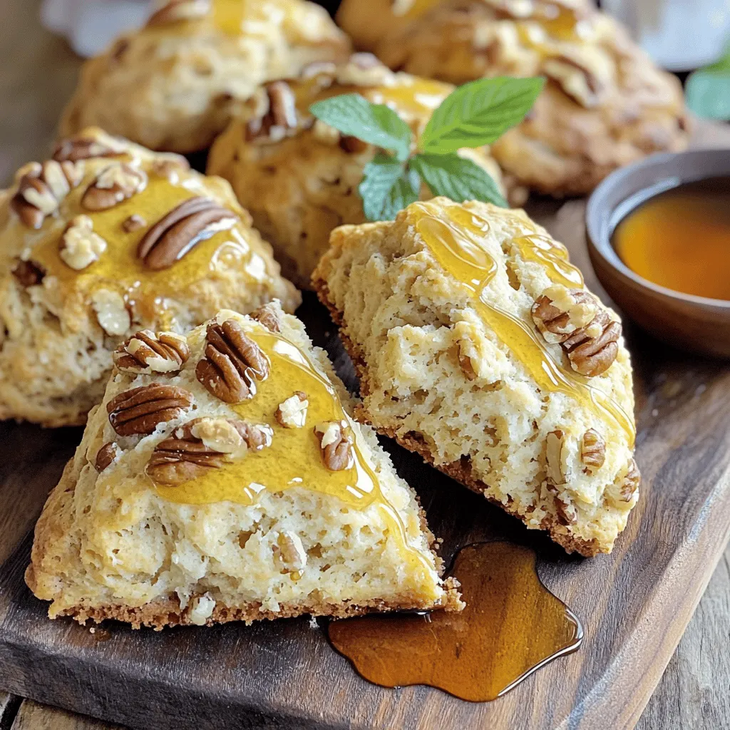 To make tasty Maple Pecan Scones, you need some key ingredients. Here they are: - 2 cups all-purpose flour - 1/2 cup chopped pecans, plus extra for garnish - 1/3 cup packed brown sugar - 1 tablespoon baking powder - 1/2 teaspoon fine salt - 1/2 teaspoon ground cinnamon - 1/4 cup cold unsalted butter, cut into small cubes - 1/2 cup heavy cream, chilled - 1/4 cup pure maple syrup - 1 large egg, at room temperature - 1 teaspoon pure vanilla extract - Additional maple syrup for drizzling (optional) These ingredients work together to create a rich, flavorful scone. The maple syrup and pecans bring a sweet and nutty taste. You can add a few optional ingredients to enhance your scones even more. Consider these: - Dried cranberries or cherries for a tart kick - Chocolate chips for a sweet treat - Fresh herbs like rosemary for a savory twist These extras can make your scones unique. Mix and match to find your favorite flavor. If you need to swap out some items, here are some good substitutions: - Use whole wheat flour instead of all-purpose flour for more fiber. - Swap brown sugar with coconut sugar for a different taste. - Replace heavy cream with coconut cream for a dairy-free option. - Use maple extract if you run out of pure maple syrup. These swaps still keep the scones delicious. Feel free to get creative with what you have on hand. For the full recipe, check out the earlier sections. First, you need to preheat your oven. Set it to 400°F (200°C). While that heats up, grab a baking sheet. Line it with parchment paper. This step helps the scones not stick. It makes clean-up easy too. Now, let’s get to the mixing! In a large bowl, whisk these dry ingredients together: - 2 cups all-purpose flour - 1/2 cup chopped pecans - 1/3 cup packed brown sugar - 1 tablespoon baking powder - 1/2 teaspoon fine salt - 1/2 teaspoon ground cinnamon Whisk until everything is mixed well. In another bowl, combine the wet ingredients. Take: - 1/2 cup heavy cream - 1/4 cup pure maple syrup - 1 large egg - 1 teaspoon pure vanilla extract Whisk them together until smooth. Next, add the wet mix to the dry mix. Stir gently with a spatula. The dough should be sticky and chunky. Don’t overmix! Now, turn the dough onto a floured surface. Knead it gently a few times. Shape it into a circle, about 1-inch thick. Cut it into 8 wedges. Place the wedges on the baking sheet, giving them some room to grow. Bake your scones for 15-20 minutes. They should turn a light golden color and feel firm. Once done, let them cool on a wire rack. For extra flavor, drizzle with more maple syrup and sprinkle some chopped pecans on top. Enjoy your delicious maple pecan scones! For a detailed list of steps, check the Full Recipe. To get the best texture in your Maple Pecan Scones, focus on the butter. Use cold, unsalted butter. Cut it into small cubes and mix it with the flour until you see coarse crumbs. Some pieces should be the size of peas. This step keeps the scones flaky and tender. Baking time is key. Preheat your oven to 400°F (200°C). Bake the scones for 15 to 20 minutes. Watch them closely during the last few minutes. You want them lightly golden and firm to the touch. If you bake them too long, they will become dry. Serving is just as important as baking. Place warm scones on a rustic wooden board or a nice platter. Drizzle with extra maple syrup for sweetness. Add chopped pecans on top for crunch. A sprig of mint or edible flowers can add color and make the dish more inviting. For more details, check the Full Recipe. {{image_4}} You can make gluten-free maple pecan scones easily. Replace all-purpose flour with a gluten-free blend. Look for a mix that has xanthan gum, as it helps bind the ingredients. Keep the other ingredients the same. The texture may change a bit, but they will still taste great! To make vegan maple pecan scones, swap the heavy cream with almond milk or coconut milk. Use coconut oil instead of butter. You can also replace the egg with a flax egg. To make a flax egg, mix one tablespoon of ground flaxseed with three tablespoons of water. Let it sit for five minutes to thicken. These changes keep the scones tasty and fluffy! You can add fun flavors to your scones. Try mixing in chocolate chips or dried fruit. For a sweet touch, add 1/2 cup of chocolate chips or chopped dried apricots. You can also use cranberries or raisins for a chewy texture. Mix these in when you fold in the pecans. This adds extra flavor and makes each bite exciting! For the full recipe, check out the recipe section above. To keep your maple pecan scones fresh, store them in an airtight container. Place a piece of parchment paper between layers to prevent sticking. They will stay good for about three days at room temperature. If you want to keep them longer, consider freezing them. To reheat your scones, preheat your oven to 350°F (175°C). Place the scones on a baking sheet and warm them for about 5-10 minutes. This helps restore their fresh-baked taste and texture. You can also microwave them for about 15-20 seconds, but the oven gives better results. If you want to freeze your scones, do it before baking. After shaping the dough into wedges, place them on a baking sheet. Freeze them for about an hour until firm, then transfer them to a freezer bag. They can stay frozen for up to three months. When ready to bake, just add a few extra minutes to the baking time. For the full recipe, refer back to the details above. Yes, you can make Maple Pecan Scones ahead of time. Prepare the dough and shape it into wedges. Then, wrap the dough in plastic wrap and store it in the fridge for up to two days. When you're ready to bake, just slice and bake as usual. This method keeps them fresh and tasty. You can tell when the scones are done by looking for a golden color on top. They should feel firm to the touch. You can also insert a toothpick into the center. If it comes out clean, the scones are ready. Maple Pecan Scones pair well with many things. You can serve them with a drizzle of maple syrup for added sweetness. A dollop of clotted cream or butter also works great. Pair them with coffee or tea for a lovely breakfast or snack. For a fun twist, add fresh fruit or yogurt on the side. For the full recipe, check out the [Full Recipe]. Maple pecan scones bring warmth and flavor to your kitchen. We explored key ingredients and smart substitutions for a perfect batch. Step-by-step instructions ensured clear baking methods. Tips helped with texture and bake time, making your scones shine. We also discussed tasty variations to brighten your meals. Finally, proper storage methods keep leftovers fresh. Enjoy these scones with friends or alone—they're a delight for all.