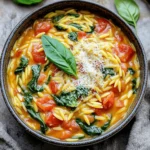 - 1 cup orzo pasta - 2 tablespoons extra virgin olive oil - 3 cloves garlic, finely minced - 1 medium onion, diced - 1 can (14 oz) diced tomatoes, with juices - 2 cups vegetable broth - 1 cup heavy cream or full-fat coconut cream - 4 cups fresh spinach leaves, washed and dried - ½ cup grated Parmesan cheese or nutritional yeast - Salt and black pepper to taste - 1 teaspoon dried oregano - 1 teaspoon red pepper flakes (optional) - Fresh basil leaves for garnish Each ingredient plays a vital role in building flavor. For example, the orzo pasta becomes perfectly tender as it absorbs the broth and cream. The garlic and onion create a fragrant base that enhances every bite. Using a can of diced tomatoes ensures a juicy, sweet taste, while the spinach adds freshness and color. If you need a gluten-free option, swap orzo with gluten-free pasta. For a vegan version, use coconut cream and nutritional yeast instead of heavy cream and Parmesan. You can also replace the vegetable broth with water, but broth adds more depth of flavor. If you're sensitive to spice, leave out the red pepper flakes. This dish is adaptable to meet your needs without losing its creamy, comforting essence. For the full recipe, check the detailed instructions and cooking tips. Before you start cooking, gather all your ingredients. This makes the process quick and easy. You will need: - 1 cup orzo pasta - 2 tablespoons extra virgin olive oil - 3 cloves garlic, finely minced - 1 medium onion, diced into small pieces - 1 can (14 oz) diced tomatoes, including juices - 2 cups vegetable broth - 1 cup heavy cream or full-fat coconut cream - 4 cups fresh spinach leaves, washed and dried - ½ cup freshly grated Parmesan cheese (or nutritional yeast for a vegan alternative) - Salt and freshly cracked black pepper to taste - 1 teaspoon dried oregano - 1 teaspoon red pepper flakes (optional, for heat) - Fresh basil leaves, for garnish Make sure to wash the spinach and chop the onion. This saves time later. 1. Heat Olive Oil: In a large pot, heat the olive oil over medium heat. 2. Sauté Onion: Add the diced onion. Cook for about 3-4 minutes until soft. 3. Add Garlic: Stir in the minced garlic and cook for 1 more minute. 4. Combine Tomatoes and Broth: Add the diced tomatoes and vegetable broth. Stir well. 5. Boil the Mix: Bring the mixture to a vigorous boil. 6. Add Orzo: Stir in the orzo pasta. Reduce the heat to a simmer. Cook for about 8-10 minutes. 7. Creamy Base: After orzo is tender, add the heavy cream or coconut cream. Mix well. 8. Add Spinach: Increase heat slightly and fold in the spinach. Stir for 2-3 minutes until wilted. 9. Season the Dish: Mix in the Parmesan cheese, oregano, and red pepper flakes. Add salt and pepper to taste. 10. Let It Sit: Remove from heat and let it thicken for a few minutes before serving. - Preparation: 10 minutes - Cooking Time: 15 minutes - Total Time: 25 minutes By following these steps, you’ll have a warm, creamy tomato spinach orzo in no time. For the complete recipe, check the Full Recipe link. Enjoy your cooking! To make your creamy tomato spinach orzo rich and smooth, choose high-quality cream. Heavy cream works best, but coconut cream is a great vegan choice. Add it slowly to the hot mixture. Stir well to combine it evenly. This helps the sauce become thick and decadent. If you want more creaminess, increase the cream by a little. One common mistake is overcooking the orzo. Cook it just until tender, not mushy. Also, avoid adding the spinach too early. It should wilt but not lose its bright green color. Lastly, don't forget to season well. Salt and pepper enhance the flavors and bring the dish to life. To boost flavors, try adding fresh herbs like basil or parsley. A splash of lemon juice gives a nice zing. You can also mix in different cheeses, like goat cheese or feta, for a twist. If you like spice, increase the red pepper flakes. For a smoky taste, add a bit of smoked paprika. These simple tweaks can elevate your dish to new heights. For the full recipe, check out the Creamy Tomato Spinach Orzo Delight. {{image_4}} You can add protein to make this dish heartier. Cooked chicken or shrimp work well. You can also try cooked sausage for a spicy kick. If you want plant-based options, use chickpeas or lentils. They add protein and fiber without meat. Simply stir them in when you add the spinach. Feel free to mix in other vegetables. Zucchini or bell peppers add great flavor and color. You can also use kale instead of spinach for a different taste. Carrots or peas can give a sweet crunch. The key is to add veggies you enjoy. This makes the dish personal and fun. If you want a vegan version, swap heavy cream for coconut cream. Nutritional yeast can replace Parmesan cheese for a cheesy flavor. For gluten-free orzo, use rice or quinoa. These swaps make it easy for everyone to enjoy the dish. You still get the creamy goodness without the dairy or gluten. Check out the Full Recipe for more tips! To store leftovers, let the creamy tomato spinach orzo cool to room temperature. Transfer it to an airtight container. Make sure to seal it tightly. Store it in the fridge for up to four days. This keeps the dish fresh and tasty. When you're ready to reheat, scoop out the desired amount. Place it in a pot over low heat. Add a splash of vegetable broth or cream to keep it creamy. Stir often until it's warm. You can also microwave it in a bowl. Heat in short bursts, stirring in between, for even warmth. If you want to save it for later, freezing works well. Cool the orzo completely first. Then, pour it into a freezer-safe container. Leave a little space at the top for expansion. It will last for up to three months in the freezer. To enjoy, thaw in the fridge overnight before reheating. For the full recipe, check out the Creamy Tomato Spinach Orzo Delight . Yes, you can use other types of pasta instead of orzo. Small pasta shapes like ditalini, mini shells, or farfalle work well. Just keep in mind that cooking times may change. Check the package instructions to know how long to boil your pasta. If you need a substitute for heavy cream, you have options. You can use full-fat coconut cream for a dairy-free version. Another choice is to mix milk with butter. This mix gives a creamy texture, though it may be lighter than heavy cream. Leftovers of creamy tomato spinach orzo will last about three to four days in the fridge. Store them in an airtight container to maintain freshness. Reheat on the stove or microwave before serving. For the best taste, eat it within a couple of days. You can find the full recipe above to try this delightful dish! You learned about key ingredients and how to measure them. We discussed cooking steps that ensure great results and shared tips to avoid common mistakes. Different variations let you customize your dish to fit your needs. Lastly, I provided storage tips for leftovers and answered your most pressing questions. Cooking is fun and rewarding. Now you can create a dish you’ll love. Happy cooking!