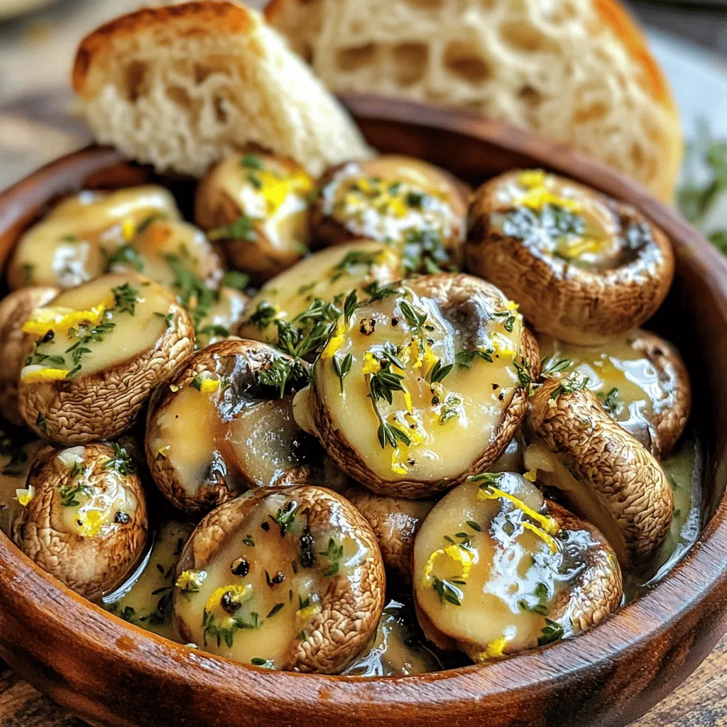 - 500g fresh button mushrooms, thoroughly cleaned and stems trimmed - 4 tablespoons unsalted butter - 3 cloves of garlic, finely minced - 1 tablespoon fresh thyme leaves, stripped from the stem - 1 tablespoon fresh parsley, finely chopped - 1 teaspoon dried oregano - Sea salt and freshly ground black pepper, to taste - Zest of 1 lemon, finely grated - 2 tablespoons fresh lemon juice, squeezed - Pair with warm, crusty bread for a delightful experience. - Garnish with extra fresh herbs for added color and flavor. Garlic butter herb mushrooms are a treat! With just a few simple ingredients, you create a rich and tasty dish. Fresh button mushrooms are the star here. They soak up the buttery garlic goodness and shine through. Unsalted butter adds a creamy base. I love using it because it lets the garlic's flavor pop. Fresh herbs like thyme and parsley bring a garden-fresh taste that brightens the dish. Seasonings are key! Dried oregano adds depth, while sea salt and black pepper balance the flavors. Lemon zest and juice give a refreshing kick. You can taste the layers of flavor with every bite. For serving, I suggest warm, crusty bread. It’s perfect for soaking up the leftover butter sauce. Plus, a sprinkle of fresh herbs on top makes the dish look beautiful. Enjoy your flavorful delight! - Melting the butter Start by taking a large skillet. Put it on medium heat. Add the unsalted butter. Watch it melt until it foams lightly. This step gives the dish a rich flavor. - Sautéing the garlic When the butter is foamy, add three cloves of minced garlic. Stir it often for one to two minutes. The garlic should become fragrant but not brown. This step adds a nice depth to the dish. - Sautéing technique Next, raise the heat to medium-high. Add 500 grams of cleaned button mushrooms. Make sure to arrange them in a single layer. This helps them cook evenly. - Cooking time and temperature Sauté the mushrooms for five to seven minutes. Turn them occasionally. You want them to turn golden and tender. This cooking method enhances their natural flavor. - Incorporating herbs and seasoning After the mushrooms are cooked, sprinkle in fresh thyme, parsley, and dried oregano. Add a pinch of sea salt and freshly cracked black pepper. Toss everything together well. - Final touches with lemon Remove the skillet from heat. Add lemon zest and lemon juice. Mix gently to coat the mushrooms. This brightens the flavors and adds a fresh twist. Taste your dish and adjust the seasoning if needed. Enjoy the burst of flavor! To achieve even cooking, place your mushrooms in a single layer. This helps them cook at the same rate. If you crowd the pan, some will steam instead of sauté. Adjust your heat levels carefully. Start at medium to melt the butter and sauté the garlic. Then, raise it to medium-high when you add the mushrooms. This prevents burning and keeps the flavor bright. You can boost flavor by adding more herbs. Try rosemary or basil for a different twist. If you want a citrus kick, swap lemon for lime or orange juice. Each brings a unique taste that complements the mushrooms well. Serve your garlic butter herb mushrooms in a rustic wooden bowl for style. A splash of color comes from extra fresh herbs on top. You can also pair them with warm, crusty bread. This way, your guests can soak up the delicious butter sauce. It's a simple detail that makes a big difference! {{image_4}} You can swap the button mushrooms for other tasty varieties. Cremini mushrooms add a deeper flavor. Portobello mushrooms bring a hearty texture. Shiitake mushrooms offer a nice umami kick. Each type adds its own unique taste to the dish. You can mix and match for your perfect blend. If you're vegan, use plant-based butter instead of unsalted butter. This keeps the dish creamy and rich. For gluten-free options, ensure your butter and other ingredients are certified gluten-free. You can enjoy the full flavor without worry about dietary needs. Want to jazz up your mushrooms? Try adding a sprinkle of cheese like Parmesan or feta. A drizzle of balsamic glaze can add a sweet tang. You can also toss in some red pepper flakes for a spicy kick. Each addition can make your dish even more special and fun! To keep garlic butter herb mushrooms fresh, store them in the fridge. Use an airtight container. This helps keep moisture out and flavor in. For best results, eat them within three days. If you need to store them longer, freeze them. For freezing, place the cooled mushrooms in a freezer-safe bag. Remove as much air as you can before sealing. When it’s time to enjoy your mushrooms again, reheating them right is key. I recommend using a skillet on low heat. This helps keep the butter sauce intact. Stir gently to warm them evenly. You can also use a microwave, but do it in short bursts. This prevents them from getting too mushy. These tasty mushrooms last about three days in the fridge. In the freezer, they can last up to two months. Just remember to label your containers with the date. This way, you can enjoy your garlic butter herb mushrooms without worry! To clean mushrooms, use a damp cloth or paper towel. Gently wipe each mushroom to remove dirt. Avoid soaking them in water, as they absorb moisture. This can make them soggy during cooking. Trim the stems if needed, but keep the caps whole for better flavor. You can use canned mushrooms, but they may change the texture. Canned mushrooms are softer and lack that crispy bite. Fresh mushrooms have a stronger taste and a firmer texture, which makes the dish more enjoyable. If you must use canned, drain and rinse them well to remove excess salt. These mushrooms pair well with many dishes. Consider serving them with: - Grilled chicken or steak - Pasta with olive oil or cream sauce - Risotto for a creamy side - Crusty bread to soak up the sauce - A fresh salad for a balanced meal Feel free to mix and match! This blog post covered how to make garlic butter herb mushrooms. We discussed main ingredients, cooking steps, and tips for the best results. You learned about storage and reheating. In conclusion, this dish is easy and fun to make. Explore variations and tweaks to match your taste. Enjoy serving these mushrooms with your favorite sides and impress everyone at the table. Your kitchen adventures start here!