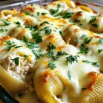 - 20 jumbo pasta shells - 2 cups cooked chicken, shredded (preferably rotisserie for extra flavor) - 1 cup ricotta cheese - 1 cup shredded mozzarella cheese, divided - 1/2 cup grated Parmesan cheese - 2 cups Alfredo sauce (store-bought or homemade for richer flavor) - 2 cloves garlic, minced - 1 teaspoon Italian seasoning - Salt and pepper, to taste - Fresh parsley, chopped (for garnish) You can swap rotisserie chicken with any cooked chicken. Grilled or baked works too. Use cottage cheese instead of ricotta for a lighter filling. For a dairy-free option, try cashew cream or tofu. If you lack fresh garlic, garlic powder can do the trick. Don’t have Italian seasoning? Mix equal parts oregano and basil for a similar taste. When picking your chicken, look for fresh, juicy pieces. If using rotisserie, check that it’s moist and well-seasoned. For cheeses, go for high-quality brands; they make a huge difference. Choose a creamy Alfredo sauce for a rich taste. Fresh herbs like parsley add a burst of flavor. Always go for the freshest ingredients you can find; it makes your meal shine. First, you need to cook the jumbo pasta shells. Fill a large pot with salted water and bring it to a boil. Add the shells and cook them until they are al dente, about 10 minutes. Once they’re done, drain the shells and let them cool on a clean towel. This helps them hold their shape. In a mixing bowl, combine the shredded chicken, ricotta cheese, and half of the mozzarella cheese. Add the grated Parmesan, minced garlic, Italian seasoning, salt, and pepper. Mix everything well until it forms a creamy filling. The flavors blend nicely, making each bite tasty. Now it’s time to fill the shells. Use a spoon or piping bag to stuff each shell with the chicken mixture. Place them seam-side up in a baking dish. Pour half of the Alfredo sauce over the stuffed shells for good coverage. Drizzle the rest over the top. Then, sprinkle the remaining mozzarella cheese on top for a cheesy finish. Cover the dish with foil and bake at 375°F for 20 minutes. After that, remove the foil and bake for another 10-15 minutes until the cheese is bubbly and golden. Let the dish cool for 5 minutes before serving. Garnish it with fresh parsley for a lovely touch. When making Chicken Alfredo stuffed shells, avoid overcooking pasta. It should be al dente, or firm to the bite. If you undercook, shells may break when you stuff them. Also, don’t skip the seasoning. A little salt and pepper can make a big difference. Lastly, don’t rush the cooling process. Let the shells cool before filling. This helps keep your hands safe and makes stuffing easier. To boost the taste, try using rotisserie chicken. It adds extra flavor without much effort. You can also mix in fresh herbs, like basil or thyme, for a fresh twist. If you want more depth, add a splash of lemon juice to the filling. For an added kick, sprinkle some red pepper flakes on top before serving. This simple step can elevate your dish to a new level. Serve your stuffed shells on warm plates. This keeps the dish hot longer. I love to add a sprinkle of extra Parmesan on top. A drizzle of Alfredo sauce adds a creamy touch too. Pair these shells with a simple green salad or garlic bread. This makes for a complete and satisfying meal. Don’t forget to garnish with fresh parsley for color and flavor! {{image_4}} You can easily make a vegetarian version of Chicken Alfredo stuffed shells. Swap the chicken for fresh spinach, mushrooms, and artichokes. These veggies add great flavor and texture. Mix them with ricotta cheese, mozzarella, and a pinch of salt. This filling will still be creamy and delicious! If you want to try different meats, feel free to switch things up. Ground turkey or beef works great. Just cook the meat first and mix it with the cheese filling. You can also use shredded rotisserie chicken for added taste. Each meat option brings a unique flavor to the dish. Alfredo sauce can be customized too. For a lighter option, you can use Greek yogurt or cottage cheese. These add creaminess without too many calories. For a dairy-free choice, you can use cashew cream or coconut cream. Each sauce gives a different twist while keeping the dish rich and tasty. To store leftover Chicken Alfredo Stuffed Shells, place them in an airtight container. Make sure to let them cool completely first. Seal the container tightly to keep air out. This helps prevent drying out. You can store them in the fridge for up to three days. When you're ready to enjoy the leftovers, preheat your oven to 350°F (175°C). Place the stuffed shells in a baking dish. Add a splash of Alfredo sauce on top to keep them moist. Cover the dish with foil to trap heat. Bake for about 20 minutes, or until heated through. You can also reheat them in the microwave. Just cover the dish and heat for 2-3 minutes. Check to see if they are hot all the way through. To keep the dish fresh longer, freeze the stuffed shells before baking. Use a freezer-safe container or wrap them tightly in foil. They can last up to three months in the freezer. When you're ready to bake, let them thaw overnight in the fridge. Then, follow the baking instructions as usual. This way, you can enjoy a delicious meal any time! Yes, you can prepare Chicken Alfredo Stuffed Shells before serving. Just fill the shells and place them in a baking dish. Cover the dish and store it in the fridge for up to 24 hours. When you're ready, add the Alfredo sauce and bake. This saves time and makes serving easy. Chicken Alfredo Stuffed Shells pair well with several sides. Here are some great options: - Garlic bread for a crunchy side. - A fresh green salad for a crisp bite. - Steamed vegetables like broccoli or green beans for color and nutrients. - A light tomato sauce for extra flavor. These sides enhance the meal and create a balanced plate. To avoid breaking stuffed shells, follow these tips: - Cook the shells al dente. This ensures they are firm enough to hold the filling. - Gently stir the shells in boiling water. This keeps them from sticking together. - Use a large pot to allow room for movement. - Let them cool on a towel before stuffing. This helps avoid cracks. By taking care during cooking, your shells will stay intact and delicious. You learned about key ingredients for making Chicken Alfredo Stuffed Shells. We covered how to prep and bake them to perfection. I shared tips on avoiding mistakes and enhancing flavors. Plus, I offered tasty variations and gave storage advice for leftovers. In the end, these shells make a great meal for any occasion. Enjoy experimenting and making them your own!