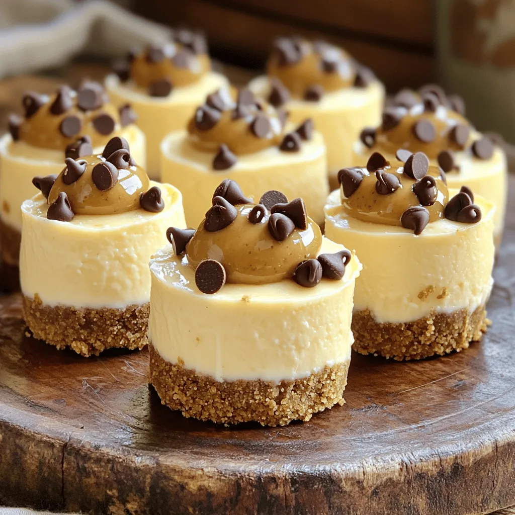 - 8 oz cream cheese, softened to room temperature - 1/2 cup cookie butter (smooth or crunchy) - 1/4 cup powdered sugar, sifted for smoothness - 1 teaspoon pure vanilla extract - 1/2 teaspoon ground cinnamon - 1 cup graham cracker crumbs (about 8 full crackers) - 4 tablespoons unsalted butter, melted and slightly cooled - A pinch of fine sea salt - Mini chocolate chips or finely crushed cookies for garnish You can swap cream cheese with a vegan version for a dairy-free treat. This keeps the texture creamy. If you can't find cookie butter, try using peanut butter or almond butter. They add a different flavor but still taste great. Sift the powdered sugar to avoid lumps. This step helps your bites stay smooth. If you want to cut back on sugar, use a sugar substitute that measures like sugar. For the graham cracker crumbs, gluten-free options are available. Just look for gluten-free graham crackers. Garnishes make your bites look extra special. Try mini chocolate chips for sweetness. Crushed cookies can add crunch and flavor. For a fun twist, drizzle warmed cookie butter over the top. This creates a nice finish. You can also sprinkle some cinnamon for an added touch. Start by softening the cream cheese. Place it in a mixing bowl. Use an electric mixer to beat it until smooth. This takes about 1-2 minutes. Next, add the cookie butter, powdered sugar, vanilla extract, and cinnamon. Mix until everything combines into a velvety texture. Don't forget to scrape the sides of the bowl to mix it all well. In a large bowl, combine the graham cracker crumbs, melted butter, and a pinch of salt. Stir it well. The mixture should look like wet sand. This is your crust. Prepare a mini muffin tin by lining it with paper liners or greasing it lightly. Take about one tablespoon of the crust mixture and press it firmly into each muffin cup. Make sure it is compact. Spoon the cream cheese mixture over the crusts. Fill each cup nearly to the top, but leave a little space for expansion. Use a spatula to smooth the tops. This gives your bites a nice finish. Place the muffin tin in the fridge. Let the cheesecake bites chill for at least 2 hours. This helps them set nicely. Before serving, you can garnish with mini chocolate chips or crushed cookies. This adds flavor and makes them look pretty. To get the best texture in your cheesecake bites, start with room temperature cream cheese. Cold cream cheese does not mix well. Use an electric mixer to beat it until smooth. This usually takes 1 to 2 minutes. Scraping the bowl helps mix evenly. The goal is a creamy, velvety texture. One common mistake is adding cold ingredients. Always let the cream cheese and butter warm up. This helps the mixture blend better. Also, don’t skip sifting the powdered sugar. This step prevents lumps in your filling. Lastly, press the graham cracker crust firmly into the muffin tin. If it’s loose, it will crumble when you eat it. For a beautiful presentation, arrange the bites on a nice platter. Drizzling warmed cookie butter on top makes it look fancy. Add a sprinkle of mini chocolate chips or crushed cookies for a pop of color. You can also use pretty paper liners in the muffin tin for an extra touch. These small details make your dessert even more inviting! {{image_4}} You can change the flavor of your cheesecake bites easily. Try adding a few tablespoons of peanut butter or Nutella to the cream cheese mix. This gives a rich, nutty taste. For a spicy twist, add a dash of cayenne pepper or ginger. You can also fold in mini chocolate chips for extra sweetness. Feel free to get creative with your favorite flavors! Not a fan of graham crackers? You can use crushed Oreos or vanilla wafers instead. For a nutty crust, blend almonds or walnuts with melted butter. If you want a healthier option, try using oats mixed with coconut oil. Each crust adds a new layer of flavor and texture to your bites. You can make these bites vegan by using dairy-free cream cheese and a vegan cookie butter. For a gluten-free option, choose gluten-free graham crackers or nut-based crusts. Always check the labels to ensure all ingredients meet your dietary needs. These adjustments allow everyone to enjoy this tasty treat! To keep your cookie butter cheesecake bites fresh, place them in an airtight container. Line the container with parchment paper for easy removal. Store them in the fridge, where they will stay cool and tasty. Avoid stacking them directly on top of each other to prevent crushing. You can freeze these cheesecake bites if you want to save them for later. First, chill them fully in the fridge. Then, place each bite in a single layer on a baking sheet. Freeze them for about an hour. Once firm, transfer them to a freezer-safe container. They can last up to three months in the freezer. Remember to label the container with the date. When stored properly in the fridge, cookie butter cheesecake bites last about five days. If frozen, they can stay fresh for three months. Thaw them overnight in the fridge before serving. Enjoy them cold or let them sit at room temperature for a few minutes for a softer texture. Cookie butter is a sweet spread made from crushed cookies. It has a creamy texture and a rich flavor. You can find cookie butter in most grocery stores, often near the peanut butter. Brands like Biscoff are popular. You can also buy it online. Yes, you can use low-fat cream cheese. It will still taste good, but the texture may be a bit different. The bites may not be as rich and creamy. Full-fat cream cheese gives a smoother and richer taste. You can make these cheesecake bites a day in advance. Just follow the recipe and chill them as directed. They store well in the fridge. Cover them with plastic wrap to keep them fresh. This post covered everything you need to know about cheesecake bites. We started with the key ingredients, including notes on swaps and garnishes. Then, we detailed each step, from mixing the cream cheese to chilling the bites. I shared helpful tips for a smooth texture and serving ideas. You also learned about fun variations and proper storage methods. Remember, whether you enjoy these bites right away or save them for later, you can customize them to fit your taste. Happy baking!