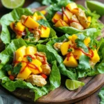- 1 lb chicken breast, diced into bite-sized pieces - 1 ripe mango, peeled and diced - 1 red bell pepper, diced - 1/2 red onion, finely chopped - 2 cloves garlic, minced - 1 tablespoon fresh ginger, grated - 1-2 tablespoons sriracha (adjust based on your spice preference) - 2 tablespoons soy sauce (or coconut aminos for a gluten-free option) - 1 tablespoon fresh lime juice - 1 tablespoon olive oil - 1 head of iceberg or butter lettuce, leaves carefully separated - Fresh cilantro leaves, for garnish - Chopped peanuts or cashews, for an added crunchy element - Salt - Black pepper - Other vegetables - Additional spices In this recipe, each ingredient plays a special role. The chicken adds protein, while the ripe mango brings sweetness. The red bell pepper and red onion add crunch and flavor to the mix. Garlic and ginger give a great aroma and taste. Sriracha adds heat, and soy sauce brings in umami. Fresh lime juice brightens the dish. Consider the lettuce as your edible cup. It holds all the tasty fillings. Garnishing with cilantro and nuts gives a fresh touch and crunch. You can also customize your cups with other vegetables or spices to suit your taste. Enjoy making your Spicy Mango Chicken Lettuce Cups! Start by heating 1 tablespoon of olive oil in a large skillet over medium heat. Add 1 pound of diced chicken breast to the pan. Season the chicken with salt and pepper. Cook for 5 to 7 minutes, stirring often. The chicken should turn golden brown and be fully cooked through. Next, add 2 cloves of minced garlic and 1 tablespoon of grated fresh ginger to the skillet. Sauté these for 1 minute. Stir continuously to avoid burning the garlic. You want the aroma to fill your kitchen; this smell signals that you're on the right track. Now, add 1 diced red bell pepper and 1/2 finely chopped red onion to the mix. Cook for another 3 to 4 minutes. This allows the vegetables to soften and meld with the chicken. In a small bowl, whisk together 1 to 2 tablespoons of sriracha, 2 tablespoons of soy sauce, and 1 tablespoon of lime juice. Pour this sauce over the chicken and veggies. Stir well and cook for an additional 2 minutes to blend the flavors. Gently fold in 1 diced ripe mango. Stir just enough to warm the mango. Be careful not to break it apart. Taste the mixture and adjust the seasoning with more salt and pepper if needed. The sweet mango will balance the spice perfectly. To serve, take a generous spoonful of the spicy mango chicken mixture. Place it in the center of each lettuce leaf. Garnish your cups with fresh cilantro leaves and a sprinkle of chopped peanuts or cashews. This adds a nice crunch. Enjoy the colorful and tasty presentation! To ensure your chicken is cooked through, use a meat thermometer. Aim for an internal temperature of 165°F. This guarantees safety and juiciness. Avoid overcooking the chicken; it should be golden brown outside and tender inside. When it comes to the mango, be careful not to overcook it. Add the diced mango at the end of cooking. Stir gently to warm it without breaking it apart. This keeps its bright flavor and texture intact. For a stunning presentation, arrange your lettuce cups on a bright platter. Drizzle extra sriracha over the cups for a fun pop of color. Adding lime wedges on the side gives your dish a zesty touch. Pair your Spicy Mango Chicken Lettuce Cups with a light drink. Cold iced tea or a refreshing lemonade works great. You can also serve it with a side of jasmine rice for a filling meal. To make this recipe gluten-free, swap soy sauce for coconut aminos. This keeps the flavor while meeting dietary needs. Adjust the spice levels to fit your taste. Use less sriracha if you prefer mild flavors. For more heat, add more sriracha or even some red pepper flakes. {{image_4}} You can swap chicken for shrimp or tofu. Shrimp cooks quickly and adds a nice texture. Simply sauté it the same way as chicken. Tofu is a great choice for vegetarians. Use firm tofu, press it, and cube it. Cook it until golden brown for the best flavor. Feel free to mix in different sauces or spice blends. Try hoisin sauce for a sweet twist. You can also add chili paste for extra heat. If you're feeling adventurous, use diced pineapple or peaches instead of mango. These fruits bring a sweet and tangy flavor that complements the dish well. For a keto or low-carb option, skip the sugar and use coconut aminos. This sauce offers a savory kick while keeping carbs low. If you want a vegan version, replace chicken with mushrooms or chickpeas. Both options offer hearty textures and absorb flavors well. Store your spicy mango chicken in the fridge. Use an airtight container for best results. Keep it cool and eat within 3 days. Make sure to let it cool down before sealing it. This helps keep flavors fresh. You can freeze the chicken mix for later use. Use a freezer-safe container or a resealable bag. Make sure to remove as much air as possible. When you want to eat it, thaw it overnight in the fridge. Reheat it in a skillet over low heat. Stir it well to heat evenly. For the best taste, enjoy your spicy mango chicken within 3 days in the fridge. If frozen, use it within 2 months for the freshest flavor. Look for signs of spoilage like off smells or color changes. If it smells bad or looks strange, toss it out. Making Spicy Mango Chicken Lettuce Cups takes about 25 minutes. You spend 15 minutes prepping and 10 minutes cooking. This time includes cutting the veggies and cooking the chicken. Yes, you can prepare many parts ahead. Cook the chicken and veggies, then store them in the fridge. Keep the mango separate until you are ready to serve. This way, the mango stays fresh and tasty. If you don’t have sriracha, try using hot sauce or chili paste. You can also mix in some cayenne pepper for heat. If you like less spice, try sweet chili sauce or omit it altogether. These cups are quite healthy! They are low in calories, mainly due to the lettuce. The chicken provides lean protein, while the mango adds vitamins. This dish is colorful and full of flavor, making it a great choice for a light meal. In this post, we explored how to make Spicy Mango Chicken Lettuce Cups. We discussed key ingredients like chicken, mango, and seasonings. You learned step-by-step cooking instructions, tips for perfecting your dish, and ideas for customization. Don’t forget: you can swap proteins or adjust spice levels to suit your taste. This dish is fresh, tasty, and fun to make. Enjoy your cooking adventure and impress your friends and family with this vibrant meal!