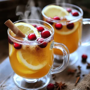 - 2 cups apple cider - 1 cup cranberry juice - 1 tablespoon honey (adjust to taste) - 1 teaspoon ground cinnamon - 1/2 teaspoon ground ginger - Juice from one fresh lemon - Lemon slices for garnish - Fresh cranberries for garnish - Cinnamon sticks for stirring and garnish The key to a great Cranberry Apple Hot Toddy lies in the right mix of ingredients. Each one brings a unique flavor that warms you inside. Apple cider is the base. It gives the drink its sweet, fruity taste. Choose a good quality cider for the best flavor. Next, cranberry juice adds a tangy note. This helps balance the sweetness of the cider and honey. Look for juice with no added sugar. Honey is your sweetener. You can adjust the amount based on your taste. Start with one tablespoon and add more if you like. Ground cinnamon and ground ginger bring warmth and spice. They create a cozy feel, perfect for cold days. Fresh lemon juice brightens the drink. It adds a zesty kick that lifts the flavors. For garnish, lemon slices and fresh cranberries make your mug look festive. They also add a touch of freshness. Lastly, cinnamon sticks serve two purposes. They stir the drink and add visual appeal. Plus, they give an extra hint of spice with each sip. Gather these ingredients to create your warm, cozy drink. Enjoy the delightful blend of flavors that makes each mug of Cranberry Apple Hot Toddy special. 1. First, take a medium-sized saucepan. Pour in 2 cups of apple cider and 1 cup of cranberry juice. This mix gives a sweet and tart base. 2. Next, add 1 tablespoon of honey. You can adjust this to fit your taste. Then, add 1 teaspoon of ground cinnamon and 1/2 teaspoon of ground ginger. Stir gently. This will warm your drink and add spice. 3. Squeeze the juice from 1 fresh lemon into the pot. Lemon adds brightness and balance. Stir again to combine all the flavors. 4. Heat the mixture over medium heat. Keep stirring until it’s hot but not boiling. Let it simmer for about 5-7 minutes. This helps the flavors blend together perfectly. 1. Once heated, you can strain the drink for a smoother texture. Use a fine mesh sieve to catch solid spices. 2. Now, carefully ladle the hot toddy into mugs. This drink is best enjoyed warm. 1. For a nice touch, add a slice of lemon to each mug. This makes it look beautiful and adds flavor. 2. Toss in fresh cranberries for color and fun. Finish with a cinnamon stick. This not only looks great but also adds a lovely scent. To get the right taste in your cranberry apple hot toddy, you can adjust the sweetness and spice. If you like it sweeter, add more honey. For those who love spice, increase the ground cinnamon or ginger. Be careful not to add too much, as it can overpower the drink. Heating is key. Always heat the mixture gently. You want it hot but not boiling. Boiling can ruin the flavors and make the drink taste harsh. Simmer it for about five to seven minutes. This way, all the flavors blend nicely. I love serving this hot toddy in clear glass mugs. They show off the bright colors of the drink. It looks festive and inviting. Just before you serve, sprinkle a pinch of ground cinnamon on top. This adds a warm aroma that makes your drink even more special. You can also add lemon slices and fresh cranberries for a beautiful touch. A cinnamon stick not only looks nice, but it’s great for stirring too. For the best results, use a medium-sized saucepan. A heavy-bottomed pan distributes heat evenly. This prevents any burning. When it comes to glassware, go for clear mugs. They highlight the drink’s color and garnishes. You can also use heat-resistant glass to keep the drink warm longer. Enjoy your cozy hot toddy! {{image_4}} You can easily make this drink your own. Try using different fruit juices. Pear juice brings a sweet touch. Pomegranate juice adds a lovely tartness. You can also play with sweeteners. Maple syrup is a great choice. It adds a rich, natural flavor. Honey can be adjusted too, based on your taste. Want to warm it up even more? Add whiskey or rum for a cozy kick. These spirits blend well with the fruity flavors. For something different, use flavored liqueurs. Orange or spiced liqueurs can enhance your drink. Experiment and find what suits your palate best! Change it up with seasonal spices. Nutmeg or cloves add warmth and festivity. They make your hot toddy feel extra special. If it’s hot outside, try a chilled version. Simply mix the juices and serve over ice. It’s a refreshing take on a classic drink, perfect for summer! To keep your cranberry apple hot toddy fresh, refrigerate it in an airtight container. This helps prevent any off-flavors. The hot toddy will last for about 3 days in the fridge. Make sure to label the container with the date for easy tracking. When you're ready to enjoy your hot toddy again, reheat it gently on the stove. Use low heat to avoid burning the spices. Stir often to keep the flavors even. After reheating, add fresh lemon slices and cranberries for a bright finish. This gives it that fresh look and taste. You can freeze a hot toddy, but it’s not the best option. The spices may lose their flavor over time. If you decide to freeze it, use a freezer-safe container, leaving some space for expansion. Thaw it in the fridge overnight before reheating. Reheat as mentioned earlier, and add fresh garnishes after heating to restore its charm. A hot toddy is a warm drink that often combines spirits, hot water, and sweeteners. It has roots in Scotland, where it was enjoyed as a remedy for colds. The drink usually has various spices and flavors added to enhance its taste. You can prepare a hot toddy ahead of time. Just follow these steps: - Prepare the drink but do not boil it. - Cool it to room temperature. - Store it in the fridge for up to two days. - Reheat when ready to serve. Yes, cranberry juice has many health benefits. It is rich in antioxidants and vitamin C. It can help support urinary tract health and boost your immune system. Just watch for added sugars in some store-bought versions. Absolutely! You can make a delicious non-alcoholic version. Simply leave out the alcohol and enjoy the warm, spiced flavors. You can also use herbal tea instead of alcohol for more depth. You can easily adjust this recipe for dietary needs: - For gluten-free, all ingredients are safe. - To make it vegan, substitute honey with maple syrup or agave nectar. This blog post guided you through making a delicious hot toddy. We covered key ingredients like apple cider, cranberry juice, and spices. You learned preparation steps and garnishing tips for presentation. We explored variations, including alcohol options and seasonal twists. Storage information helped you keep leftovers fresh. You now have all the tools to impress friends and family. Enjoy crafting your perfect hot toddy and tailor it to your taste!