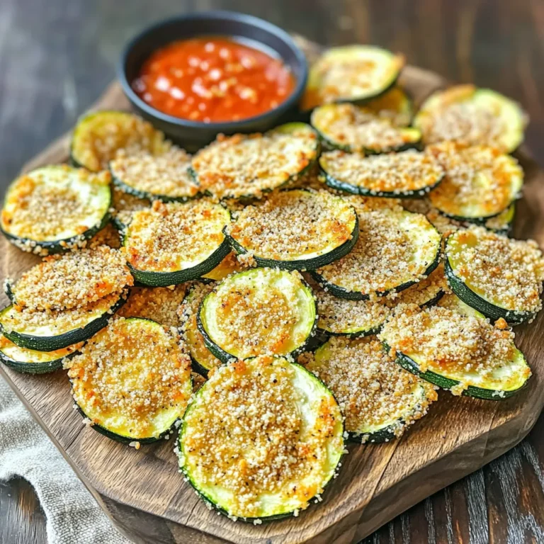 - 2 medium zucchinis, sliced into thin rounds - ½ cup freshly grated Parmesan cheese - ½ cup whole wheat breadcrumbs - 1 teaspoon garlic powder - 1 teaspoon onion powder - 1 teaspoon Italian seasoning - Salt and freshly ground black pepper, to taste - 1 large egg, beaten until frothy - Cooking spray for a crispy finish - Alternative seasonings or spices, such as paprika or cayenne - Additional dipping sauces like marinara or ranch To create delicious Air Fryer Parmesan Zucchini Chips, you need fresh zucchinis. They are the star of the dish. Choose firm zucchinis for the best texture. The cheese adds rich flavor. Freshly grated Parmesan melts beautifully and gives a golden crust. Whole wheat breadcrumbs provide crunch and a hint of nuttiness. Seasonings enhance the taste. Garlic powder and onion powder add depth. Italian seasoning brings a blend of herbs. Salt and pepper balance the flavors. For a crispy finish, use cooking spray. It helps achieve that perfect crunch. You can also customize the flavor. Try adding paprika for a smoky kick or cayenne for heat. Dipping sauces can elevate your snack. Marinara sauce pairs well, offering a classic touch. Ranch dressing provides a cool contrast. Enjoy experimenting with these options! 1. Preheating the air fryer: Start by preheating your air fryer to 400°F (200°C). This temperature helps create that crunchy texture we all love in chips. 2. Mixing dry ingredients: In a bowl, mix together the Parmesan cheese, breadcrumbs, garlic powder, onion powder, Italian seasoning, salt, and pepper. Stir until everything blends well. This mixture gives flavor and crunch to the zucchini. 1. Egg dipping technique: Take your zucchini slices and dip each one in the beaten egg. Make sure they are fully covered. This step helps the breadcrumbs stick better. 2. Ensuring proper breadcrumb coating: Next, place each egg-coated slice into the breadcrumb mix. Press down gently to make sure the crumbs stick. A good coating is key for a crispy bite. 1. Cooking time and temperature tips: Place the coated zucchini chips in a single layer in the air fryer basket. Cook them for 10-12 minutes. Keep an eye on them; cooking times may vary based on your air fryer and how crunchy you want them. 2. Flipping tips for even cooking: Flip the chips halfway through cooking. This step ensures every side gets that golden brown color. A little attention goes a long way in achieving perfect crispiness. To get those zucchini chips nice and crunchy, follow these tips: - Slice Thinly: Cut your zucchinis into thin rounds. Thin slices cook faster and crisp up better. Aim for about 1/4 inch thick. - Dry Well: Pat your zucchini slices dry with a paper towel. Removing excess moisture helps them become crispier. - Space It Out: Place the coated chips in a single layer in the air fryer basket. This allows hot air to flow freely around each slice. If your basket is small, cook in batches. Avoid these pitfalls for perfect zucchini chips: - Watch the Time: Overcooking can lead to burnt chips. Check them at 10 minutes. Flip them halfway for even cooking. - Coating Issues: Make sure the egg coats the zucchini well before dipping into the breadcrumb mix. Press down to help the crumbs stick. Here are some fun ideas for serving your chips: - Dipping Sauces: Pair your zucchini chips with marinara sauce, ranch, or a zesty yogurt dip. These sauces add great flavor to each bite. - Presentation Tips: Serve the chips warm on a colorful plate. Add fresh herbs like parsley or basil for a nice touch. This makes them look as good as they taste! {{image_4}} You can switch up the cheese for a new taste. Try using mozzarella or cheddar instead of Parmesan. Each cheese brings its own flavor. For a twist, consider using nutritional yeast for a dairy-free option. If you need a gluten-free choice, look for gluten-free breadcrumbs. Many brands offer great options. You can even crush gluten-free crackers or cornflakes as a fun substitute. Spice things up by adding your favorite herbs. A sprinkle of paprika or cayenne pepper gives an exciting kick. You can also mix in fresh herbs like basil or thyme for a fresh taste. Want to add more vegetables? Try thin slices of eggplant or sweet potatoes. Just follow the same steps for coating and air frying. Each veggie can bring its own unique flavor and crunch! Zucchini chips pair well with many dishes. Serve them alongside a fresh salad or grilled chicken for a complete meal. They also make a tasty snack with hummus or guacamole. Nutritionally, pairing zucchini chips with protein helps balance your meal. It keeps you full and satisfied. Plus, the fiber from the chips and the protein from your meal work together for a healthy boost. To keep your leftover zucchini chips fresh, store them in an airtight container. This helps maintain their texture. Place a paper towel in the container to absorb moisture. Enjoy these chips within 2 days for the best taste. After that, they may lose their crunch. To reheat your chips and keep them crispy, use the air fryer. Set it to 350°F (175°C) and heat for about 3-5 minutes. Check often to avoid burning. You can also use an oven. Place the chips on a baking sheet and heat at the same temperature for 5-7 minutes. Both methods work well to revive the crunch. You can make zucchini chips in the oven. First, preheat your oven to 425°F (220°C). Slice the zucchini into thin rounds, similar to the air fryer method. Next, coat them with the same mixture of Parmesan cheese and breadcrumbs. Place them on a baking sheet lined with parchment paper. Bake for about 20-25 minutes, flipping halfway through. Keep an eye on them to avoid burning. This method gives you crispy chips, but they may not be as quick as the air fryer. Using frozen zucchini is possible, but it changes the texture. Frozen zucchini has more moisture, which can make chips soggy. If you decide to use frozen zucchini, thaw them first and pat them dry with a paper towel. This helps remove excess water. Cooking time may also increase, so check them often to avoid overcooking. These chips are a healthy snack option. A serving typically has about 100 calories. They are low in carbs and high in fiber, thanks to the zucchini. The Parmesan cheese adds protein and calcium. Whole wheat breadcrumbs provide extra nutrients. This snack can fit well into a balanced diet, offering a tasty way to enjoy vegetables. Look for a golden brown color on the chips. They should be crispy and firm to the touch. If they are still soft, they need more time. Pay attention to the aroma; when they smell delicious, they are close to done. Always flip them halfway through cooking for even crispiness. Enjoy your crunchy chips! You’ve learned how to make tasty zucchini chips. We covered ingredients, preparation, and the air frying process. I shared tips for perfect crispiness and common mistakes to avoid. You can also explore fun variations and serving ideas to enhance flavor. Remember to store leftovers properly and know how to reheat them. Enjoy your homemade chips as a healthy snack! Now, get cooking and impress your friends and family with your skills.