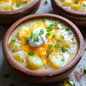 - 6 medium russet potatoes, peeled and cut into 1-inch cubes - 1 medium onion, finely chopped - 3 cloves garlic, minced - 4 cups vegetable broth - 1 cup heavy cream or coconut cream - 1 cup shredded sharp cheddar cheese - 1/2 cup sour cream or Greek yogurt - 4 green onions, thinly sliced - 1 teaspoon dried thyme - Salt and freshly ground black pepper - 1 cup cooked bacon bits (or omit for vegetarian option) Gathering the right ingredients is key for this soup. It starts with russet potatoes. They have a starchy texture that makes the soup creamy. I peel and cube them into 1-inch pieces. This helps them cook evenly and break down well. Next, I finely chop one medium onion and mince three garlic cloves. Both add a strong base flavor to the soup. You will also need four cups of vegetable broth. This can be homemade or store-bought. Either way, it brings depth to the dish. Now, for creaminess, I use one cup of heavy cream. You can swap it for coconut cream if you want a dairy-free option. To add richness, I mix in one cup of shredded sharp cheddar cheese. This adds that classic cheesy flavor. For some tang, I include half a cup of sour cream or Greek yogurt. Then, I add four thinly sliced green onions for a fresh touch. One teaspoon of dried thyme enhances the flavor profile nicely, too. Finally, don’t forget salt and freshly ground black pepper to taste. If you love bacon, add one cup of cooked bacon bits. You can skip this for a vegetarian version. With these ingredients ready, you’re set for a deliciously comforting soup! - Combine 6 medium russet potatoes, peeled and cut into 1-inch cubes. - Add 1 medium onion, finely chopped, and 3 cloves garlic, minced. - Pour in 4 cups vegetable broth, then add 1 teaspoon dried thyme. - Season with salt and pepper to taste. - Stir everything well in the slow cooker. - Set the slow cooker to cook on low for 6-7 hours or high for 3-4 hours. - Once cooked, mash half of the potatoes with a potato masher. - Stir in 1 cup heavy cream and 1/2 cup sour cream until smooth. - Fold in 1 cup shredded sharp cheddar cheese and 1 cup cooked bacon bits. - Taste the soup and adjust seasoning with more salt and pepper if needed. - Add in half of the 4 thinly sliced green onions for freshness. - Heat through for an extra 10-15 minutes before serving. - Best types of potatoes for creamy texture: I love using medium russet potatoes. These potatoes turn soft and creamy when cooked. They give the soup a rich and hearty feel. Yukon Golds are another great choice. They add a buttery flavor. - How to achieve the right consistency: After cooking, mash about half of the potatoes. This keeps some chunks for texture. Stir in the heavy cream and sour cream next. This will make the soup smooth and rich. Adjust the thickness with more broth if needed. - Recommendations for storing leftover soup: Store leftover soup in an airtight container. It will last in the fridge for about 3-4 days. If you want to keep it longer, freeze it in portions. This way, you can enjoy it later. - Reheating tips for best flavor retention: To reheat, use a pot on the stove. Heat it on low, stirring often. This helps the soup warm evenly. You can also use the microwave, but stir it halfway through. - Serving suggestions with garnishes: Serve the soup in warm bowls. Top each bowl with extra cheddar cheese and a dollop of sour cream. Add a sprinkle of green onions for color. - Ideas for a cozy serving style: For a fun twist, try serving it in bread bowls. This makes the meal feel extra special. Drizzle a bit of olive oil on top for added flavor and a nice finish. {{image_4}} You can easily make this soup plant-based. Simply replace heavy cream with coconut cream. It adds a nice, rich flavor. Omit the bacon bits for a fully vegetarian option. This keeps the soup creamy and satisfying without meat. You won't miss the bacon, I promise! Want to spice things up? Try adding different herbs or spices. Smoked paprika can bring a nice warmth. Fresh herbs like parsley or dill add brightness. You can also toss in some extra veggies. Carrots or celery work well here. They add flavor and make the soup even heartier. If you want to change the cheese, there are options. You can use mozzarella or pepper jack for a different taste. For a lactose-free choice, try a dairy-free cheese. These cheese varieties melt nicely and keep the soup creamy. You can enjoy this soup with many side dishes. Here are a few great options: - Crusty bread: A warm loaf or breadsticks adds a nice crunch. - Salad: A fresh garden salad balances the creamy soup well. - Grilled cheese: This classic pairing makes for a hearty meal. - Steamed vegetables: Broccoli or green beans offer a light side. - Pickles: Their tangy taste can brighten the meal. Yes, you can freeze this soup! Here’s how: - Cool the soup completely before freezing. - Use airtight containers or freezer bags for storage. - Label them with the date for easy tracking. When you want to enjoy it, thaw overnight in the fridge. Then, reheat on the stove or in the microwave until piping hot. Reheating is simple, and you want to keep it tasty. Here’s what to do: - Stovetop: Pour the soup into a pot over low heat. Stir often until it warms up. - Microwave: Place soup in a microwave-safe bowl. Heat in short bursts, stirring in between, until hot. Taste the soup before serving. You may want to add a splash of broth or cream to restore its creamy texture. To make the best slow cooker loaded potato soup, you need a few key tools: - Slow Cooker: A reliable slow cooker is a must. Look for one with a timer feature for easy cooking. - Potato Masher: This helps create a creamy texture while still keeping some chunks. - Chopping Knife: A good knife makes chopping potatoes, onions, and garlic easy. - Measuring Cups and Spoons: Accurate measurements ensure the soup turns out perfect. These tools will help you create a delicious soup every time. If you enjoy this loaded potato soup, you might like these similar recipes: - Creamy Broccoli Cheddar Soup: A cheesy delight packed with healthy greens. - Classic Chicken Noodle Soup: A warm and soothing bowl perfect for chilly days. - Spicy Tomato Basil Soup: A zesty twist on a traditional favorite. Feel free to explore these recipes for more comforting meals. Each serving of slow cooker loaded potato soup contains: - Calories: About 350 calories - Protein: 10g - Fat: 22g - Carbohydrates: 30g - Fiber: 3g This creamy soup offers a hearty meal while providing essential nutrients. Enjoy it guilt-free! This blog post outlined all you need to know for a tasty slow cooker loaded potato soup. You learned about key ingredients, step-by-step preparation, storage tips, and fun variations. Remember, using the right potatoes makes a big difference. Feel free to swap ingredients to suit your taste. With these tips, you'll enjoy a warm, creamy soup anytime. Now it's time to gather your ingredients and start cooking!