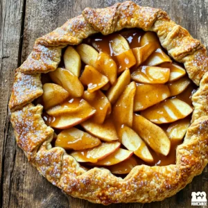 - 1 pre-made pie crust: This makes the base of our galette. You can use homemade dough, too. - 3 medium-sized apples: Choose Granny Smith or Honeycrisp for a mix of tartness and sweetness. You can also try Fuji or Gala apples if you prefer something sweeter. - 1 tablespoon fresh lemon juice: This adds brightness and helps keep the apples from browning. If you don't have lemon, lime juice works well too. - 1/2 cup packed brown sugar: Brown sugar gives a rich, caramel-like flavor. You can substitute with white sugar, but it will be less rich. - 1 teaspoon ground cinnamon: Cinnamon adds warmth and spice. You can add more if you love its flavor or try pumpkin pie spice for a twist. - 1/4 teaspoon ground nutmeg: Nutmeg complements cinnamon nicely. If you don’t have it, you can skip it or use allspice. - 1 tablespoon all-purpose flour: This helps thicken the apple juices as they cook. For a gluten-free option, use cornstarch or a gluten-free flour blend. - 1 tablespoon unsalted butter, melted: Butter adds richness to the crust. If you need a dairy-free option, use coconut oil or vegan butter. - 1/4 cup caramel sauce: Drizzling warm caramel gives a sweet finish. You can use store-bought or make your own from scratch. - 1 egg: This is for egg wash, giving the crust a golden shine. If you want a vegan option, you can use almond milk or a flax egg instead. - Optional: powdered sugar for dusting: This adds a nice touch for presentation. You can leave it out if you prefer a simpler look. Start by preheating your oven to 400°F (200°C). This high heat helps the galette bake evenly. Next, line a baking sheet with parchment paper. This keeps the galette from sticking and makes cleanup easy. In a large bowl, mix the sliced apples with lemon juice, brown sugar, cinnamon, nutmeg, and flour. Toss the apples well so they are coated with the mixture. Let them sit for about 10 minutes. This helps the flavors blend and makes the apples juicy. On a lightly floured surface, roll out the pie crust into a rough circle, about 12 inches wide. If you use a pre-made crust, it will save time. Carefully transfer the rolled dough to your prepared baking sheet. Make sure it lays flat without any tears. Spoon the apple mixture into the middle of the crust, leaving about 2 inches of space around the edge. Arrange the apple slices in a circle, overlapping them slightly. This creates a beautiful look and helps the apples cook evenly. Gently fold the edges of the crust over the apple filling. Create pleats as you fold to achieve a rustic appearance. It's okay if some apple filling shows. This adds charm to your galette. Using a pastry brush, spread the melted butter on the folded edges of the crust. This adds a rich flavor. Then, brush the top with the beaten egg. This helps the crust turn golden brown while baking. Place the galette in your preheated oven. Bake for 30-35 minutes. The apples should feel tender, and the crust should have a nice golden color. Keep an eye on it to avoid overbaking. Once the galette is baked, take it out of the oven. Drizzle the warm caramel sauce over the apple slices. Let it seep into the filling for a sweet finish. Allow the galette to cool for a few minutes. This makes it easier to slice. If you wish, dust the top with powdered sugar for a lovely touch before cutting it into wedges. Serve your Cinnamon Apple Galette warm. It tastes amazing on its own or with a scoop of vanilla ice cream. This makes for a cozy dessert experience that warms the heart. To make a great crust, keep your dough cold. Warm dough can lead to a soggy crust. Here are some tips: - Use cold butter or shortening. This keeps the dough flaky. - Avoid overworking the dough. Mix just until combined. - Chill the dough for at least 30 minutes before rolling. This helps the gluten relax, making it easier to roll out. Spices can give your galette a flavor boost. Consider adding: - A pinch of ground ginger for warmth. - A touch of allspice for depth. - Chopped nuts for crunch, like walnuts or pecans. These ingredients can bring new life to your galette. Homemade caramel is easy and adds rich flavor. Here’s a quick recipe: 1. Ingredients: - 1 cup granulated sugar - 6 tablespoons unsalted butter, cut into pieces - 1/2 cup heavy cream - Pinch of salt 2. Instructions: - In a medium pot, heat the sugar over medium heat. - Stir until it melts and turns a deep amber color. - Add the butter and stir until melted. - Slowly pour in the cream while stirring. Be careful, as it may bubble. - Add a pinch of salt and let it cool. This caramel sauce will elevate your galette to a new level of deliciousness! {{image_4}} Choosing the right apple is key. Different apples give unique flavors and textures. I love using Granny Smith apples for their tartness. They balance the sweet caramel well. Honeycrisp apples are also great. They add a nice crunch and sweetness. You can mix apples too. Try a blend for more depth in flavor. Want to add some crunch? Consider mixing in nuts like walnuts or pecans. They add a lovely texture and flavor. Chopped nuts work best. You can also toss in dried fruits. Raisins or cranberries can add sweetness and chewiness. Just be sure to adjust the sugar if you add these extras. You can easily make this galette vegan. Use plant-based butter instead of regular butter. For the crust, look for vegan pie crusts at the store. If you need a gluten-free option, use gluten-free flour for the crust. There are many good recipes online. Make sure your caramel is dairy-free too if you go vegan. This way, everyone can enjoy a slice! To keep your Cinnamon Apple Galette fresh, follow these tips: - Cool Completely: Allow the galette to cool down before storing. This helps avoid sogginess. - Wrap Tightly: Use plastic wrap or aluminum foil. This helps keep the air out. - Refrigerate: Store it in the fridge for up to three days. Make sure it’s in an airtight container. Reheating your galette can bring back its crispy crust and warm filling. Here’s how: - Oven Method: Preheat your oven to 350°F (175°C). Place the galette on a baking sheet. Heat for about 10-15 minutes. - Microwave Method: Place a slice on a microwave-safe plate. Heat for about 30 seconds. This method is quick but may make the crust softer. Enjoy your delicious galette even days later! Yes, you can use a homemade pie crust. Each option has its own benefits. A homemade crust gives you control over the ingredients. You can adjust the flavor and texture to your liking. Plus, it can taste fresher. However, making crust takes time and effort. Store-bought crust saves time and is easy to use. Just roll it out and fill it. If you’re in a hurry, go for the store-bought option. To check if the apples are done, look for a few signs. The apples should be tender and slightly soft. You can poke them with a fork for a quick check. They should also look shiny and caramelized. The crust should be golden brown, too. This shows the apples cooked well and absorbed flavors. Yes, you can freeze the galette! First, let it cool completely after baking. Then, wrap it tightly in plastic wrap or foil. Place it in an airtight container or freezer bag. It can last for about three months in the freezer. To reheat, thaw it in the fridge overnight. Bake it at 350°F (175°C) until warm. This will help keep the crust crispy. You can serve the galette with many tasty options. A scoop of vanilla ice cream pairs wonderfully. The cold ice cream melts into the warm galette, creating a great mix. Whipped cream is another lovely choice. You can also drizzle some extra caramel on top for a sweet touch. Enjoying it with coffee or tea makes it even better! In this post, we covered how to create a delicious Cinnamon Apple Galette. You learned about each ingredient's role and possible substitutes. We walked through step-by-step instructions, from prepping your baking sheet to serving warm. Helpful tips helped with achieving the perfect crust and enhancing flavors. You have the tools to make this treat your own, with variations for dietary needs and storage tips for leftovers. Now, it’s time to gather your ingredients and start baking. You’ll impress your taste buds and anyone lucky enough to share this warm delight with you.