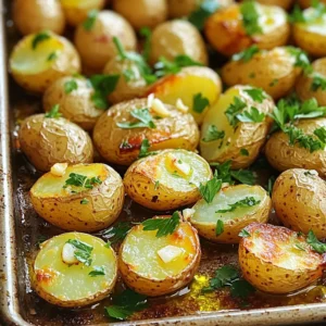 - 1.5 lbs baby potatoes, halved - 4 cloves garlic, minced - 3 tablespoons olive oil - 1 tablespoon fresh rosemary, finely chopped - 1 tablespoon fresh thyme, finely chopped - 1 teaspoon sea salt - ½ teaspoon freshly ground black pepper - 1 tablespoon fresh parsley, finely chopped (for garnish) You can swap herbs for a new twist. Try oregano or basil for a different flavor. You can also mix dried herbs if you have them. For potatoes, you can use red or yellow ones. They may change the taste a bit, but they will still taste great. If you want a creamier bite, try Yukon Gold potatoes. They are smooth and buttery. Set your oven to 425°F (220°C). This temperature is key for crispy potatoes. Preheating helps the potatoes cook evenly. If the oven isn’t hot enough, the potatoes can become soggy. Start by halving the baby potatoes. Use a sharp knife and cut them down the middle. Place them in a large bowl. Next, add the minced garlic to the bowl. Pour in the olive oil. Sprinkle in the finely chopped rosemary and thyme. Don’t forget the sea salt and black pepper. Use a wooden spoon or your hands to mix everything well. Each potato should be coated in the garlic and herbs. Spread the seasoned potatoes on a large baking sheet. Make sure they are in a single layer. Leave space between them for better roasting. Place the baking sheet in the oven. Roast the potatoes for about 25 to 30 minutes. Halfway through, shake the pan gently. This helps them brown evenly. When they are golden brown and tender, take them out of the oven. Before serving, sprinkle fresh parsley on top for color and taste. Enjoy your garlic herb roasted baby potatoes! To get crispy potatoes, use enough oil. Olive oil helps the potatoes brown. Season them well with salt and pepper. This adds flavor and texture. Spread the potatoes out on the baking sheet. Space them so hot air can reach all sides. This step is key for even roasting. Shake the pan halfway through the cooking time. This helps them cook evenly. Garlic herb roasted baby potatoes pair well with many main dishes. They go great with grilled chicken or fish. You can also serve them alongside a fresh salad. For visual appeal, add a sprinkle of fresh parsley on top. It adds color and freshness to your dish. You can also drizzle a bit of extra olive oil for shine. If you want to try something new, consider grilling or air frying. Grilling adds a smoky flavor. Just toss the potatoes in oil and seasonings, then place them on the grill. For air frying, use the same method. Set your air fryer to a high temperature for crispy results. Both methods keep the flavor while giving you a different texture. {{image_4}} You can make garlic herb roasted baby potatoes even better. Try adding cheese for a creamy touch. Parmesan or feta works great. You can also sprinkle some paprika for a smoky hint. This adds depth to the flavor profile. Experimenting with different herbs is fun too. Basil, oregano, or dill can change the taste. Fresh or dried herbs are both good. Mix and match them to find your favorite blend. If you want to make these potatoes vegan-friendly, swap out the cheese. You can use nutritional yeast for a cheesy flavor without dairy. This keeps the dish tasty and plant-based. For gluten-free versions, you’re in luck! This recipe is already gluten-free. Just ensure that any added seasonings or cheese are also gluten-free. You can change the ingredients based on the season. In spring, add fresh asparagus or peas. In fall, mix in some diced butternut squash. Seasonal veggies add freshness and color. Using vegetables that are in season boosts flavor and nutrition. Plus, it supports local farmers. Always check what’s fresh at your market to inspire your dish. To keep your garlic herb roasted baby potatoes fresh, let them cool first. Place them in an airtight container. This helps to keep moisture out. Store them in the fridge. They will stay good for up to 3 days. If you need some for later, make sure to check for any signs of spoilage before eating. When you reheat your potatoes, you want them crispy again. The best way is to use an oven. Preheat the oven to 375°F (190°C). Spread the potatoes on a baking sheet. Heat them for about 10 minutes. This method keeps them nice and crunchy. You can also use a microwave, but it may make them soft. If you do, heat in short bursts and check often. Yes, you can freeze garlic herb roasted potatoes! First, let them cool completely. Then, place them in a freezer-safe bag. Remove as much air as you can before sealing. They can last for up to 2 months in the freezer. To thaw, place them in the fridge overnight. Reheat them in the oven to get them crispy again. It takes about 25 to 30 minutes to roast baby potatoes. You want them golden brown and fork-tender. Roast at 425°F (220°C) for best results. Halfway through, shake the pan to help them cook evenly. This ensures every potato gets crispy and delicious. Yes, you can use regular potatoes! Just cut them into smaller pieces. Aim for similar sizes to ensure even cooking. Larger potatoes might take longer to roast, so keep an eye on them. The flavor will be just as tasty, and you can still enjoy that garlic and herb goodness. Fresh herbs work best for flavor. I love using rosemary and thyme in this recipe. They blend nicely with garlic. You can also try parsley, oregano, or even dill for a twist. Feel free to mix and match based on your taste. Fresh herbs bring out the best in roasted potatoes. Absolutely! Sprinkling cheese, like parmesan or feta, on top can add a rich flavor. Just add it in the last few minutes of roasting, so it melts beautifully without burning. Store leftovers in an airtight container in the fridge. They can last about 3 to 5 days. Just reheat them in the oven or a skillet to regain some crispiness. Avoid microwaving, as it may make them soggy. Yes, you can prep the potatoes ahead. Toss them with garlic and herbs, then store in the fridge for a day. When you're ready, just roast them as usual. This saves time and still gives you tasty potatoes! These potatoes pair well with many dishes. Serve them alongside grilled chicken, steak, or roasted vegetables. They also make a great side for salads or as part of a brunch spread. The garlic and herbs add a nice touch to any meal! In this post, we explored how to make garlic herb roasted potatoes. We covered ingredients, step-by-step instructions, and tips for perfect results. You learned how to tweak this dish with substitutes too. Remember, the key to great potatoes lies in the right seasoning and cooking method. Don't hesitate to experiment with flavors and cooking styles. With these simple steps, you’ll create tasty, crispy potatoes every time. Enjoy this delicious side dish at your next meal!