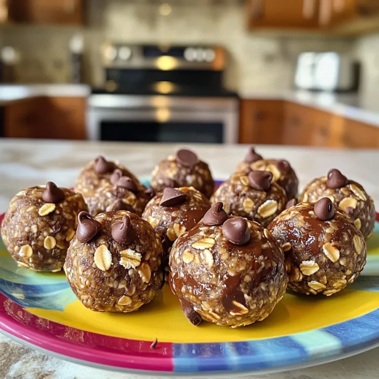 Rolled oats are your main base. They add fiber and help keep you full. I always use old-fashioned rolled oats for the best texture. Quick oats can work, but they may make your energy balls too soft. Natural peanut butter is key here. It has no added sugar or oils. You can choose smooth or crunchy peanut butter based on what you like. Both options taste great! You can also swap it for almond or cashew butter if you want a change. You have two sweetener options: honey or maple syrup. Honey gives a nice, rich flavor. Maple syrup is perfect for a vegan choice. Both will help bind the ingredients. Use the same amount of either, so it’s easy to switch. For chocolate chips, you can use semi-sweet or dark. Semi-sweet is classic and sweet. Dark chocolate adds a richer taste and more cocoa. I love mixing both for a fun twist. Just be sure they are mini chips for easy mixing. Cocoa powder adds a deep chocolate flavor. Use unsweetened cocoa powder for the best taste. Vanilla extract enhances the overall flavor, making it richer. Both ingredients are important for that classic peanut butter cup taste. A pinch of sea salt balances the sweetness. It enhances all the flavors in your energy balls. Don’t skip it! Just a little salt goes a long way in making the taste pop. First, grab a medium bowl. Add 1 cup of rolled oats. Next, add 2 tablespoons of unsweetened cocoa powder. Finally, sprinkle in a pinch of sea salt. Use a wooden spoon to stir until mixed well. This mix sets the base for your energy balls. In another bowl, combine ½ cup of natural peanut butter. If you prefer it sweet, add ¼ cup of honey or maple syrup. Then, pour in 1 teaspoon of pure vanilla extract. Mix this well until it’s smooth and creamy. Make sure there are no lumps left. This mix adds the rich flavor. Slowly add the wet mixture to the dry ingredients. Use a spatula or wooden spoon to stir. You want to mix until the dry and wet parts are fully blended. The dough will be sticky, which is perfect for rolling. Gently fold in ¼ cup of chocolate chips. You can use semi-sweet or dark, based on your taste. Make sure the chips are spread throughout the mixture. This will give your energy balls a sweet surprise. Now it’s time to shape the mixture. Scoop out about 1 tablespoon of the dough. Using your hands, roll it into a ball about 1 inch wide. Repeat this process until you have rolled all the mixture into balls. Place the energy balls on a parchment-lined baking sheet or plate. Make sure they are spaced out to avoid sticking together. Refrigerate them for at least 30 minutes. This will help them hold their shape when you serve them. Enjoy your tasty, no-bake treats! To make these energy balls just right, focus on the mix. The oats should blend well with the wet ingredients. If the mixture feels dry, add a bit more peanut butter or honey. If it's too wet, add a few more oats. The goal is a sticky but manageable dough that holds its shape without crumbling. If you're dealing with allergies, don't worry. You can swap peanut butter for almond or sunflower seed butter. Use gluten-free oats if you need to avoid gluten. For sweeteners, agave syrup also works well. Always read labels to ensure your substitutes are safe for your needs. To keep this recipe vegan, simply use maple syrup instead of honey. This small change makes a big difference. Also, check that your chocolate chips are dairy-free. Many brands offer great vegan options that taste amazing. For a fun presentation, place the energy balls on a colorful plate. Scatter a few extra chocolate chips around them for a pop of color. You can also use mason jars to create a lovely gift. Layer the balls with ribbons for a charming look. This adds a special touch and makes them perfect for sharing. {{image_4}} If you want a nut-free version, use sun butter or soy nut butter. These options work well. They have a nice flavor and still give a great texture. You can also try pumpkin seed butter for a fun twist. Superfoods can boost the health of your energy balls. Add 1-2 tablespoons of chia seeds or ground flaxseeds. Both options add fiber and omega-3 fatty acids. They also give a nice crunch without changing the taste much. Mixing in different flavors can make your energy balls exciting. Try adding mint extract for a fresh twist. You can also fold in shredded coconut for a tropical vibe. Both add flavor and a fun texture. You can control how sweet your energy balls are. If you like them sweeter, add more honey or maple syrup. Taste the mix before rolling the balls. This way, you can adjust the sweetness to fit your preferences perfectly. To keep your No Bake Peanut Butter Cup Energy Balls fresh, store them in an airtight container. This method keeps them moist and tasty. You can use a glass jar or a plastic container. Make sure the lid seals tightly to avoid air getting in. If you want to save some for later, freezing is a great option. Place the energy balls in a single layer on a baking sheet. Once they are frozen, transfer them to a freezer-safe bag. This way, they won’t stick together. You can take out a few whenever you like. Just let them thaw for a few minutes before eating. In the fridge, these energy balls last about one week. Keep them in the airtight container to ensure they stay fresh. If you notice any changes in smell or texture, it’s best to toss them. Always check before eating! Yes, you can use natural sweeteners like agave syrup or date syrup. These work well and keep the energy balls sweet. Just remember that these sweeteners may change the taste a bit. This recipe makes about 12 to 15 energy balls. The exact number depends on how big you roll them. If you want more, just double the recipe! No, you can use any type of peanut butter you like. Smooth or crunchy, it’s your choice! Just make sure it's natural and free from added sugars. This keeps the energy balls healthy and tasty. Yes, adding protein powder is a great idea! It boosts the protein content. Just mix in about 1 to 2 tablespoons with the dry ingredients. This makes the energy balls even more filling. Definitely! Kids love the taste and texture of these energy balls. They are a great snack for school or after playtime. Plus, they are healthy and easy to eat. Each energy ball has about 100 calories. They contain healthy fats, fiber, and protein. Here’s a quick breakdown per ball: - Calories: 100 - Protein: 3g - Fat: 5g - Carbohydrates: 12g - Fiber: 2g These are just estimates and can vary based on the ingredients you choose. You now know how to make tasty energy balls. We covered the key ingredients, including oats, peanut butter, and sweeteners. I shared steps to mix and shape your snacks perfectly. You learned tips for texture and fun variations. Storing your energy balls helps keep them fresh longer. These treats are easy to personalize and great for everyone. Enjoy making them and discover your favorite flavors!