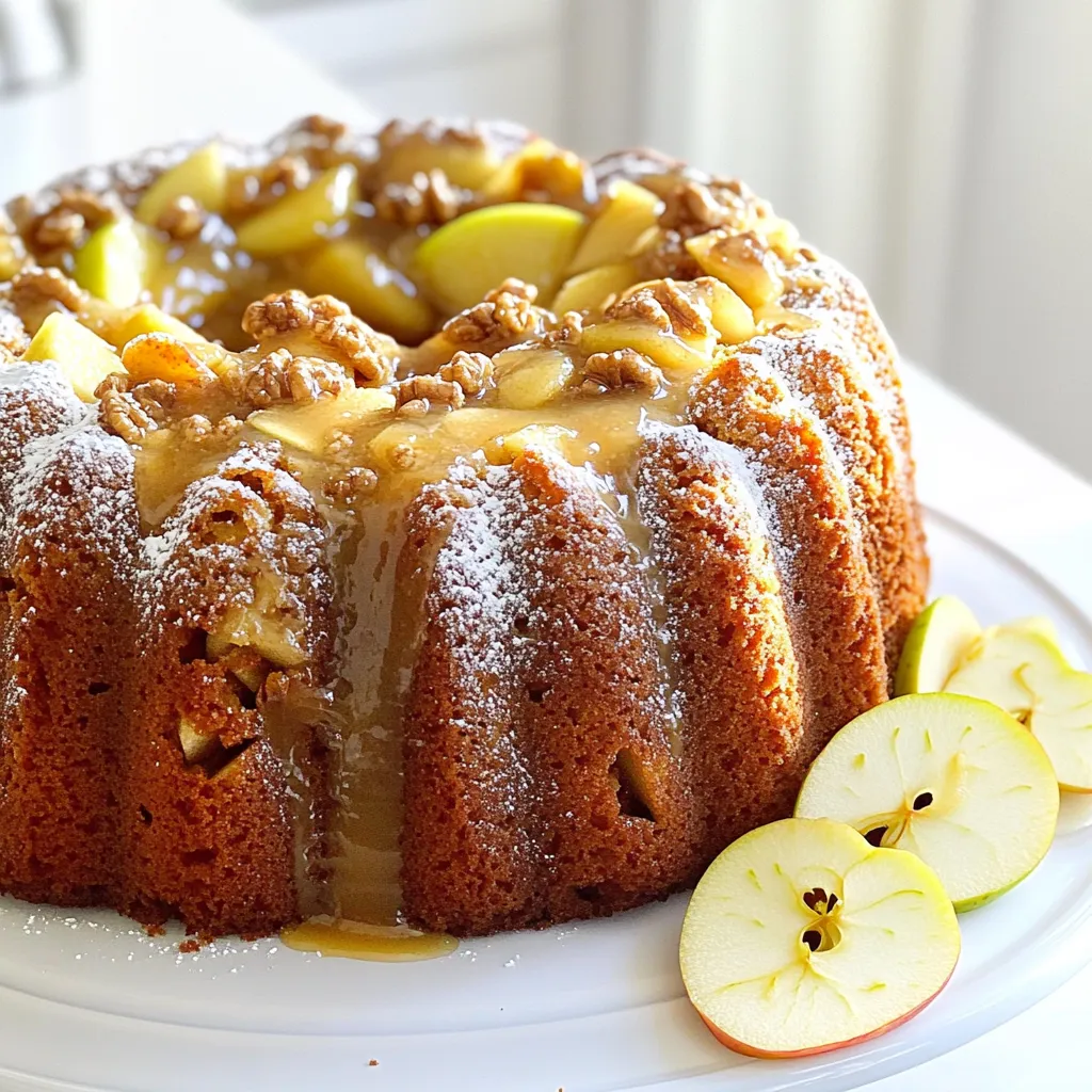 To make the perfect Apple Cider Pound Cake, you will need the following ingredients: - 1 cup unsalted butter, softened - 2 cups granulated sugar - 3 large eggs, at room temperature - 1 teaspoon pure vanilla extract - 3 cups all-purpose flour, sifted - 1 teaspoon baking powder - 1 teaspoon baking soda - ½ teaspoon salt - 1 cup apple cider, preferably fresh - 1 teaspoon ground cinnamon - ½ teaspoon ground nutmeg - 1 cup peeled and chopped apples (Granny Smith recommended) - ½ cup chopped walnuts (optional) These ingredients work together to create a moist, flavorful cake. The unsalted butter adds richness, while the sugar gives sweetness. Using fresh apple cider makes a big difference in taste. The apples add texture and a slight tartness, which pairs well with warm spices like cinnamon and nutmeg. If you like a bit of crunch, incorporate the walnuts. They add a nice surprise in each bite. Having your eggs and butter at room temperature helps everything mix smoothly. This step is key for a light and fluffy cake. Remember to sift your flour. It helps to aerate the flour, making your cake rise better. Keep these tips in mind as you gather your ingredients. You’ll set yourself up for a deliciously successful bake! - Preheat your oven to 350°F (175°C). - Prepare your bundt pan by greasing and flouring it well. This step helps the cake release easily. - In a large bowl, cream the softened butter and sugar. Use an electric mixer on medium speed for about 4-5 minutes. The mix should look light and fluffy. - Add the eggs one at a time. Beat well after each egg before adding the next. Stir in the vanilla extract until everything mixes well. - In another bowl, combine the sifted flour, baking powder, baking soda, salt, ground cinnamon, and ground nutmeg. Whisk them together until they blend evenly. - Gradually fold the dry mix into the wet mixture. Alternate with apple cider. Start and end with the flour mix. Mix gently to keep the cake tender. - Carefully fold in the chopped apples and walnuts, if you want some extra crunch. - Pour the batter into the prepared bundt pan. Use a spatula to smooth the top so it bakes evenly. - Bake your cake for 55-65 minutes. Check with a toothpick in the center. It should come out clean. - Once done, take the cake out of the oven. Let it cool in the pan for about 15 minutes. Then, invert it onto a wire rack to cool completely. To ensure even baking, follow a few simple steps. First, always preheat your oven to the right temperature. This helps the cake rise correctly. Next, use a bundt pan or tube pan that is well-greased and floured. This prevents the cake from sticking. It's also key to use room temperature ingredients. Cold butter or eggs can make your batter lumpy. Let your butter sit out for about 30 minutes before mixing. The same goes for the eggs. This small tip can make a big difference in your cake's texture. When it comes to flavor, using fresh apple cider is best. Fresh cider has a rich taste that makes the cake moist and flavorful. Bottled cider can work, but it might lack that fresh zing. Choosing the right apples is also important. I recommend Granny Smith apples for their tartness. They balance the sweetness from the sugar and cider. You can also try Honeycrisp or Fuji apples for a sweeter twist. Presentation matters, especially for gatherings. Dust each slice of cake with powdered sugar before serving. This adds a lovely touch and makes it look festive. For a glaze, mix powdered sugar with a splash of apple cider. Drizzle this over the top of the cake for added sweetness. To make it more beautiful, arrange thin apple slices beside the cake. This gives a charming autumn feel and makes it ready for your guests. {{image_4}} You can easily change the flavor of your apple cider pound cake. Adding spices can make it extra special. Try mixing in allspice or ginger for a warm kick. You can also add other fruits like pears or berries. Nuts, like pecans or almonds, bring great texture too. These small changes can transform your cake into something unique. If you need gluten-free options, you can use gluten-free flour blends. They work well in this recipe. For those watching sugar intake, try using less sugar or natural sweeteners like honey. These swaps keep the cake tasty while fitting your diet. Always make sure to test the texture and taste, as these changes can affect the final result. Autumn brings cozy flavors. You can add dried cranberries for a festive touch. They give a nice tartness to the sweet cake. For winter, consider using peppermint extract or orange zest. These seasonal twists make your cake perfect for holiday gatherings. You can also create a fun glaze with cider and sugar to add extra flair. Store your leftover pound cake at room temperature. Wrap it tightly in plastic wrap. This keeps it fresh for days. If you want to save it longer, freeze it. Slice the cake first for easier thawing. Wrap each slice in plastic wrap, then place them in a freezer bag. This method keeps the cake moist. At room temperature, your apple cider pound cake lasts about 3 to 4 days. If you keep it in the fridge, it can last up to a week. Be sure to wrap it well to prevent it from drying out. When you want to enjoy your pound cake again, reheating is key. Use the microwave for quick warming. Heat each slice for about 10 to 15 seconds. If you prefer the oven, set it to 300°F. Wrap the cake in foil to keep it from drying. Heat for about 10 minutes. Enjoy the warm, cozy flavors all over again! Can I use cake flour instead of all-purpose flour? Yes, you can use cake flour. The cake will be lighter. Use the same amount, but add a little more liquid if needed. How do I substitute eggs for a vegan option? You can use applesauce or mashed bananas as a substitute. Use 1/4 cup for each egg. This will keep the cake moist. What can I serve with Apple Cider Pound Cake? You can serve it with whipped cream or vanilla ice cream. A warm caramel sauce also pairs well with the cake. Why did my cake sink in the middle? Your cake may have sunk due to overmixing or underbaking. Be sure to mix just until combined and check for doneness with a toothpick. How can I fix a dry pound cake? To fix a dry cake, add a simple syrup. Combine equal parts sugar and water, heat until dissolved, and brush it onto the cake. Can I make mini versions of this pound cake? Yes, you can make mini versions! Use a mini bundt pan or a muffin tin. Bake for about 20-25 minutes. Best beverages to pair with Apple Cider Pound Cake Pair the cake with warm spiced cider, chai tea, or a light dessert wine. These drinks enhance the cake's flavor. In this article, we explored the ingredients, steps, and tips for making a delicious Apple Cider Pound Cake. You learned how to prepare and mix the batter, bake it perfectly, and add fun variations. Proper storage and reheating tips help maintain freshness. Remember, baking is an art, and practice makes perfect. Enjoy crafting this delightful cake and share it with friends and family. Your kitchen will be filled with warmth and joy. Happy baking!