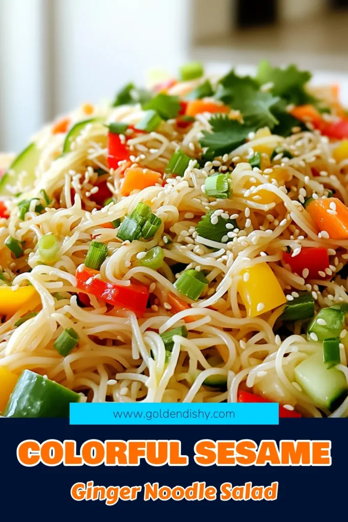 Enjoy a burst of flavors with this refreshing Sesame Ginger Noodle Salad! Perfect for a quick lunch or a light dinner, this vibrant dish features rice noodles tossed with colorful veggies and a zesty ginger dressing. Ready in just 15 minutes, it's not only delicious but also easy to make. Click to explore the full recipe and elevate your meal today! #NoodleSalad #HealthyRecipes #QuickMeals #VegetarianCooking