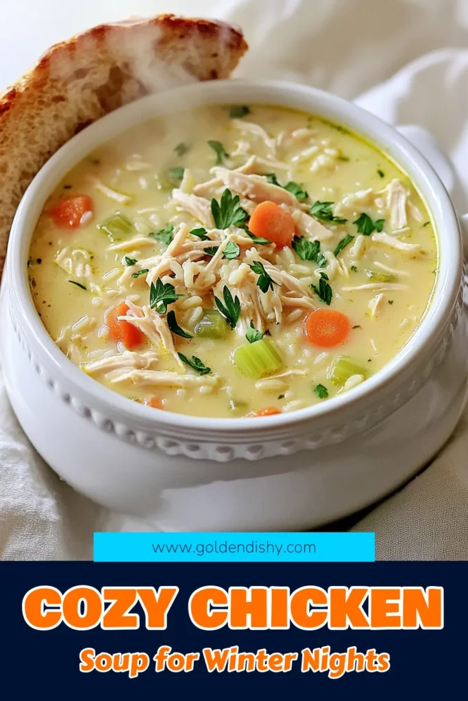 Warm up your chilly days with this cozy creamy chicken and rice soup recipe! Packed with tender chicken, brown rice, and a medley of veggies, it’s the ultimate comfort food. Easily made in a slow cooker, this soup is rich, creamy, and full of flavor. Perfect for family dinners, it serves six and is ready to enjoy with crusty bread. Click through for the full recipe and elevate your mealtime! #ChickenSoup #CozyFood #SlowCookerRecipes #ComfortFood