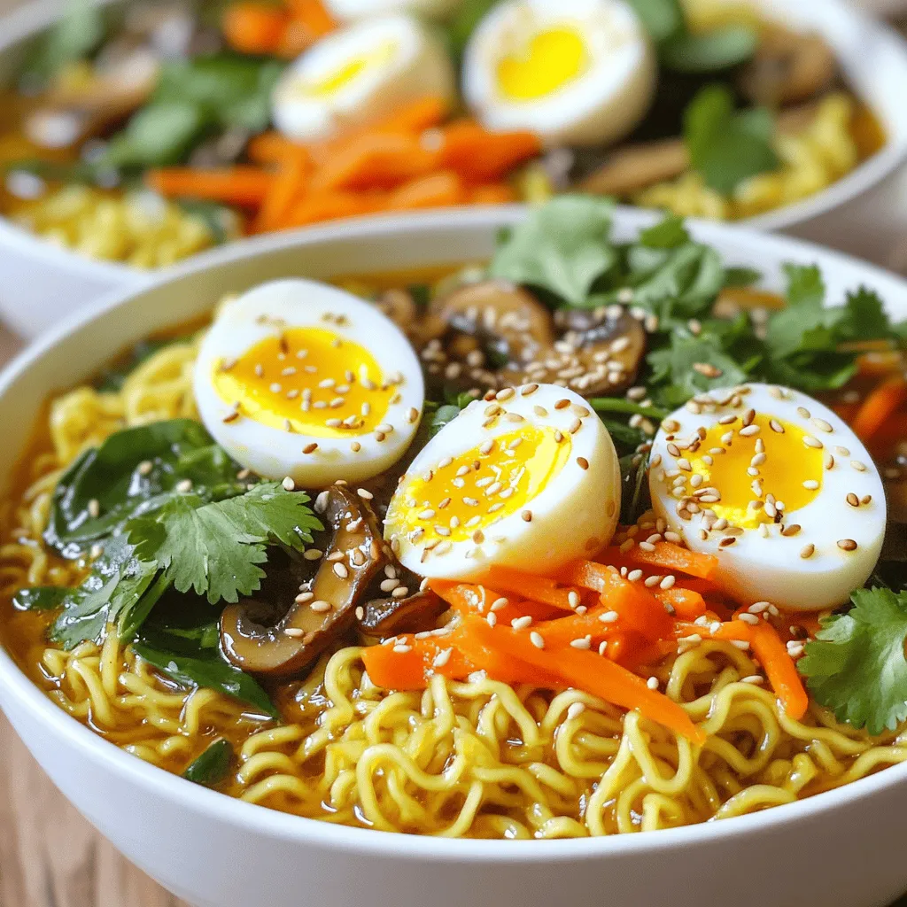 - 2 packs of instant ramen noodles - 4 cups vegetable broth - 1 cup shiitake mushrooms, sliced - 1 cup baby spinach - 1 boiled egg, halved - 2 green onions, chopped - Sesame seeds for garnish - Fresh cilantro for garnish - 1 tablespoon soy sauce - 1 tablespoon chili crisp - 1 tablespoon sesame oil Gather these items first. The instant ramen noodles cook fast and make this meal quick. I love using vegetable broth for a rich flavor. Shiitake mushrooms add a nice depth, while baby spinach offers a fresh touch. For optional toppings, a boiled egg adds creaminess. Green onions give a nice crunch, and sesame seeds add a little flair. Fresh cilantro brightens the dish and makes it look pretty. Don’t forget the seasonings! Soy sauce brings umami, while chili crisp gives heat. Sesame oil adds a nutty taste. Adjust the chili crisp to make your bowl just right for your taste. Pour 4 cups of vegetable broth into a large pot. Set the heat to medium. Bring the broth to a rolling boil. Watch it closely to prevent overboiling. This step is key for a rich flavor. Once the broth is boiling, add 2 packs of instant ramen noodles. Cook them for 3-4 minutes. Stir occasionally to keep them from sticking. This gives you the perfect noodle texture. In the last minute of cooking, add the sliced shiitake mushrooms, julienned carrot, and baby spinach. This timing helps them soften while staying fresh. Fresh veggies add great color and crunch. Decide if you want a dry or soup-like dish. Drain excess broth for a dryer bowl or leave it in for a soup. Mix in 1 tablespoon of soy sauce, 1 tablespoon of chili crisp, and 1 tablespoon of sesame oil. Stir well to combine all flavors. Remove the pot from heat. Ladle the ramen mixture into bowls. Make sure each bowl has a good mix of noodles and veggies. For garnishing, top with halved boiled eggs, chopped green onions, sesame seeds, and fresh cilantro. These add flavor and a nice look. To make your ramen bowls pop, adjust the chili crisp to your spice level. Start with one tablespoon. If you want more heat, add more. My tip is to taste as you go. This way, you control the spice. For the soy sauce, choose a high-quality brand. Brands like Kikkoman or Tamari provide deep umami flavors. They enhance the broth and balance the heat perfectly. Want to speed up prep? Chop your veggies ahead of time. Use pre-sliced shiitake mushrooms and pre-washed baby spinach. This cuts down your cooking time. Another tip: boil the broth while you chop. This way, everything is ready when you need it. For garnishing, get creative! Use halved boiled eggs, green onions, and sesame seeds. They add color and crunch. Fresh cilantro gives a pop of flavor too. Consider serving with crispy seaweed or pickled vegetables. These add texture and elevate your dish. A well-garnished bowl makes your meal more inviting and fun! {{image_4}} You can easily add protein to your spicy chili crisp ramen bowls. Chicken, tofu, or shrimp work well. Just cook the protein separately and add it to the bowl before serving. For a vegetarian twist, try using chickpeas or edamame. These options add both protein and texture. While instant ramen noodles are quick, you can use other noodles too. Rice noodles or udon noodles are excellent substitutes. If you're gluten-free, consider using rice noodles or gluten-free ramen. They will still soak up the flavors well. Homemade broth can take your ramen to the next level. You can simmer vegetables, herbs, and spices in water for a rich taste. Try adding ginger, garlic, or lemongrass for a burst of flavor. Infusing your broth with these ingredients will make it unique and delicious. To keep your Spicy Chili Crisp Ramen Bowls fresh, store them in an airtight container. This helps keep flavors intact. The broth and noodles can stay in the fridge for up to three days. If you have added vegetables, try to eat them within two days. They may lose their crunch after that. You can freeze your ramen bowls too. First, let the dish cool completely. Then, place it in a freezer-safe container. It can last for about a month. To enjoy it again, thaw it in the fridge overnight. When ready, heat it on the stove or in the microwave. Add a splash of broth if it seems dry. Store leftover vegetables and garnishes in separate containers. This way, they stay crisp. Use them within three days for the best taste. For chili crisp, keep it in a cool, dark place. This helps maintain its heat and flavor. If you notice it losing potency, it might be time to buy a fresh jar. This dish takes 15 minutes from start to finish. - Prep Time: 5 minutes - Cook Time: 10 minutes You can make this quick meal even on busy days. It’s easy to follow along and requires little prep. Yes, you can easily make this dish vegetarian or vegan. - Substitutions: Use vegetable broth instead of chicken. - Omit the boiled egg for a vegan choice. These simple swaps keep the flavor and make it fit your diet. If you lack chili crisp, don’t worry! - You can use red pepper flakes or sriracha for heat. - A mix of garlic and oil can add some flavor too. These alternatives still give a nice kick to your ramen. Adjusting the spice level is easy and fun. - Start with a small amount of chili crisp and taste. - Add more if you want a spicier kick. This way, you control the heat to match your taste buds. Yes! Fresh vegetables work great in this dish. - Try using fresh shiitake mushrooms, carrots, and spinach. - Fresh veggies will enhance the flavor and texture. Using fresh produce adds brightness and crunch to your ramen bowls. This recipe for Spicy Chili Crisp Ramen Bowls shows how easy it is to create a tasty meal. We covered key ingredients like ramen noodles, vegetable broth, and fresh veggies. Cooking tips help you prepare the dish quickly while keeping flavors vibrant. You can add proteins, use different noodles, or switch the broth for variety. Store leftovers safely to enjoy later. With these steps, you can craft your own unique ramen. Enjoy your meal and make it your own!