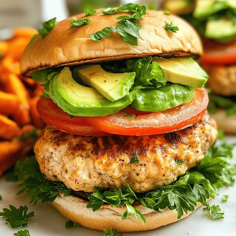 To make delicious chicken burgers, you need these main ingredients: - 1 lb ground chicken - 1/4 cup whole wheat breadcrumbs - 1/4 cup grated Parmesan cheese - 1 clove garlic, minced - 1 teaspoon onion powder - 1 teaspoon Italian seasoning - 1/2 teaspoon salt - 1/2 teaspoon black pepper - 1/4 cup fresh parsley, finely chopped - 1 tablespoon olive oil - 4 whole wheat burger buns These staples create a juicy and flavorful patty that cooks beautifully in an air fryer. You can personalize your chicken burgers with tasty toppings: - Fresh lettuce leaves - Ripe tomato slices - Creamy avocado - Your favorite sauce (like mayo or spicy mustard) These add freshness and richness to each bite, making your meal even better. If you want to make your meal even lighter, consider these swaps: - Use ground turkey instead of chicken - Swap the whole wheat breadcrumbs for almond flour - Try low-fat cheese instead of Parmesan These options keep the flavor while lightening up the dish. To start, grab a large mixing bowl. Add 1 pound of ground chicken. Next, add 1/4 cup of whole wheat breadcrumbs. This makes the burger healthier. Then, add 1/4 cup of grated Parmesan cheese. The cheese adds a nice flavor. Now, add 1 minced garlic clove, 1 teaspoon of onion powder, 1 teaspoon of Italian seasoning, 1/2 teaspoon of salt, and 1/2 teaspoon of black pepper. Don't forget to add 1/4 cup of finely chopped fresh parsley. This gives the mixture a fresh taste. Use your hands or a spatula to mix gently. Be careful not to overwork the mixture. Keeping it tender is key for great burgers. Once mixed, divide the mixture into four equal parts. Shape each part into a patty. Make sure they are a bit thicker in the center. This helps them cook evenly. You want to avoid puffed-up burgers. A flat center will ensure even cooking. Preheat your air fryer to 375°F (190°C) for 3 to 5 minutes. This step is important for proper cooking. Lightly brush both sides of the patties with olive oil. This promotes browning and adds flavor. Place the patties in the air fryer basket. Make sure they do not touch. This allows for even airflow. Cook the chicken burgers for 15 to 18 minutes. Flip them halfway through. They should turn golden brown. Check that they reach an internal temperature of 165°F (74°C). While cooking, prepare your toppings. After cooking, let the burgers rest for a couple of minutes. This keeps them juicy. If you like toasted buns, add them to the air fryer at 350°F (175°C) for 2 to 3 minutes. Now, assemble your burgers with fresh toppings and sauce. Enjoy your delicious creation! To keep your chicken burgers juicy, do not overmix the meat. Mix the ground chicken gently with the other ingredients. This helps maintain a soft texture. Shape the patties thicker in the center. This method helps them cook evenly and keeps them from puffing up. One common mistake is overcrowding the air fryer basket. Always place the patties in a single layer. This allows hot air to flow around each burger. If you skip this step, your burgers may cook unevenly. Also, remember to preheat your air fryer. This step ensures the burgers start cooking right away. Cook your chicken burgers at 375°F (190°C) for 15-18 minutes. This temperature gives you a nice, golden brown color. If your burgers are larger or thicker, you may need a few extra minutes. Always check the internal temperature. It should reach 165°F (74°C) for safety. Adjust cooking time based on your air fryer model if needed. {{image_4}} You can spice up your air fryer chicken burgers easily. Add different herbs or spices to the mix. For a kick, try adding crushed red pepper flakes. You can also mix in some chopped sun-dried tomatoes or olives for a Mediterranean twist. Want a smoky flavor? Add smoked paprika or a bit of chipotle. You can even swap out the Parmesan for feta cheese to change the taste. If you don’t have an air fryer, don’t worry! You can grill the chicken burgers on a barbecue. Just preheat your grill and cook the patties for about 6-8 minutes per side. You can also use a skillet on the stove. Heat some oil and cook the burgers for around 6-7 minutes on each side. Both methods provide a delicious flavor and keep the burgers juicy. For a gluten-free version, switch the whole wheat breadcrumbs for gluten-free ones. You can also use crushed rice cereal or ground oats. Make sure the burger buns are gluten-free too. Many stores offer gluten-free buns now. This way, everyone can enjoy these tasty chicken burgers without worry. To store leftover chicken burgers, let them cool first. Place them in an airtight container. Make sure to separate each burger with a piece of parchment paper. This keeps them from sticking together. Keep the container in the fridge. They will stay fresh for up to three days. To reheat chicken burgers, use your air fryer. Preheat it to 375°F (190°C). Place the burgers in the basket for about 5-7 minutes. Check that they are hot all the way through. You can also use a microwave, but the air fryer keeps them crispy. If you want to freeze chicken burgers, wrap each burger tightly in plastic wrap. Then place them in a freezer-safe bag. Squeeze out the air to prevent freezer burn. You can freeze them for up to three months. When ready to eat, thaw them in the fridge overnight before reheating. The best way to season chicken burgers is to use a mix of herbs and spices. I love using garlic, onion powder, and Italian seasoning. These flavors add depth and make each bite tasty. You can also experiment with your favorite spices. Just remember, salt and pepper are must-have basics for flavor. Yes, you can make Air Fryer Chicken Burgers without breadcrumbs. If you skip them, the burgers may be a bit softer. To hold them together, try adding an egg instead. This will help bind the chicken mixture and keep the burgers from falling apart. To know when chicken burgers are done, check the internal temperature. It should reach 165°F (74°C). The burgers should also be golden brown on the outside. If you don't have a thermometer, cut one in half. The meat should no longer be pink, and juices should run clear. Some great side dishes to serve with chicken burgers include crispy sweet potato fries and fresh salads. You can also add coleslaw for crunch. If you want something lighter, try a fruit salad. These sides balance the meal and add more flavor. In this article, I covered how to make great air fryer chicken burgers. We explored essential ingredients, shaping patties, and cooking tips for juicy results. You learned about variations and storage to keep meals fresh. My final thought is simple: experimenting with flavors and toppings makes cooking fun. Enjoy creating your own tasty burgers!