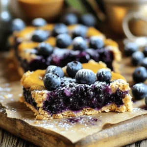 To make Blueberry Almond Chia Jam Bars, you need the following ingredients: - 1 cup rolled oats - 1 cup almond flour - 1/4 cup coconut oil, melted - 1/4 cup honey or maple syrup - 1/4 teaspoon salt - 1/2 teaspoon ground cinnamon - 1 cup fresh or frozen blueberries - 2 tablespoons chia seeds - 2 tablespoons water - 1 tablespoon fresh lemon juice - 1 tablespoon almond butter (for drizzling) These ingredients come together to create a healthy and tasty treat. The rolled oats and almond flour form a great base. Coconut oil and honey add a touch of sweetness. The blueberries provide a burst of flavor and nutrition. Chia seeds help thicken the jam and add healthy fiber. You can easily find these items at your local grocery store. If you want to make it vegan, use maple syrup instead of honey. For a nut-free option, you can swap almond flour for oat flour or sunflower seed flour. This ingredient list sets you up for a fun and rewarding cooking experience. Enjoy the process of making these delicious bars! First, set your oven to 350°F (175°C). Grab an 8x8 inch baking pan. Line it with parchment paper. Make sure to leave extra paper hanging over the sides. This makes it easy to lift the bars out later. In a big mixing bowl, combine these ingredients: - 1 cup rolled oats - 1 cup almond flour - 1/4 cup coconut oil, melted - 1/4 cup honey or maple syrup - 1/4 teaspoon salt - 1/2 teaspoon ground cinnamon Stir until everything mixes well and looks crumbly. In a small saucepan, warm your blueberries over medium heat. If using frozen berries, let them thaw first. Stir gently until they break down. Next, add: - 2 tablespoons chia seeds - 2 tablespoons water - 1 tablespoon fresh lemon juice Cook for 2-3 minutes until it thickens a bit. Then remove it from the heat and let it cool for a few minutes. Take about two-thirds of the oat mixture and press it into the bottom of the pan. This will be your crust. Pour the blueberry chia mix over the crust and spread it evenly. Sprinkle the reserved oat mixture on top. Press it down gently. Drizzle almond butter on top for extra flavor. Bake in the oven for 25-30 minutes. Look for a golden brown top and bubbling jam. Once baked, let the bars cool completely in the pan. Use the parchment overhang to lift them out. Slice into squares or bars as you like. Enjoy your tasty treat! To get a perfect crust, use equal parts rolled oats and almond flour. This mix gives a great balance. Be sure to press it firmly into the pan. This helps the crust hold its shape. If the crust is too crumbly, add a bit more coconut oil. This will help it stick together better. To thicken your blueberry chia mix, cook the blueberries gently. Use medium heat to warm them up. Stir in chia seeds and water once they soften. The chia seeds absorb water and swell, thickening the mixture. Add fresh lemon juice to brighten the flavor. Let it cool for a few minutes before pouring it over the crust. Drizzling almond butter adds a rich taste. It also gives a creamy texture to the bars. Use a spoon to drizzle the almond butter evenly. Focus on the top layer for a nice finish. This small touch makes a big difference in flavor. For a lovely presentation, serve the bars on a wooden board. This gives a rustic look. Add fresh blueberries on top for color. A light dusting of powdered sugar can make them look fancy. These small steps make your treats stand out and taste even better. {{image_4}} You can easily swap blueberries for other berries. Raspberries and strawberries work great. Just keep the same amount. Each berry gives a unique taste. Raspberries add a tangy kick, while strawberries are sweeter. Experiment and find your favorite! If you need a gluten-free option, use certified gluten-free oats. Almond flour is already gluten-free, so it fits perfectly. You can also try coconut flour if you want a different flavor. Just remember, coconut flour absorbs more liquid. So, you might need less of it. Adjust the liquid in your recipe to keep it moist. For a nut-free version, replace almond flour with sunflower seed flour. You can also use oat flour if you prefer. Both options keep your bars delicious and safe for those with nut allergies. If you skip the almond butter drizzle, try sun butter instead. It adds a nice creaminess without the nuts. To keep your Blueberry Almond Chia Jam Bars fresh, store them in an airtight container. Place parchment paper between layers to prevent sticking. They last well on the counter for up to three days. If you want them to stay fresh longer, refrigerate them. In the fridge, they can last up to a week. You can freeze these bars for up to three months. First, cut them into squares. Wrap each square tightly in plastic wrap. Then, place the wrapped bars in a freezer-safe bag or container. When you are ready to enjoy them, let them thaw in the fridge overnight. To enjoy these bars warm, preheat your oven to 350°F (175°C). Place the bars on a baking sheet. Heat for about 10 minutes, or until warm. You can also microwave them for 15-20 seconds. This warms them up without making them soggy. Yes, you can replace honey with maple syrup or agave nectar. These options keep the bars sweet. Both alternatives work well for flavor and texture. Adjust the amount if needed, but stick to 1/4 cup for best results. The bars are done when the top turns golden brown. You will also see the jam bubbling at the edges. A toothpick should come out clean when inserted into the center. If it has wet batter on it, bake for a few more minutes. Yes, these bars are perfect for meal prep. You can make them ahead and store them in the fridge. Cut them into squares for easy grabbing. They stay fresh and tasty for about five days. You can serve these bars with yogurt or a scoop of ice cream. They pair well with fresh fruit, like sliced strawberries or bananas. You might drizzle extra almond butter on top for a rich touch. Enjoy them with a cup of tea or coffee for a sweet treat! These Blueberry Almond Chia Jam Bars are simple to make and very tasty. We covered the key ingredients you need and detailed each step for easy baking. Following the tips can help you achieve the best texture and flavor. Feel free to try different berries or adjust for allergies. Proper storage keeps these bars fresh for you to enjoy later. Remember, they are great for meal prep or snacks. Get creative and have fun in the kitchen!
