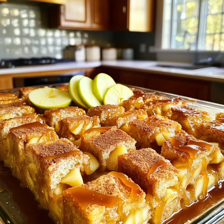- 6 cups of day-old bread, cubed - 3 cups of whole milk - 1 cup of heavy cream - 1 cup of granulated sugar - 4 large eggs - 2 teaspoons of pure vanilla extract - 3 medium apples, peeled, cored, and diced - 1 teaspoon of ground cinnamon - 1/2 teaspoon of ground nutmeg - 1 cup of caramel sauce - 1/2 cup of chopped pecans (optional) - A pinch of salt I find that using brioche or challah gives the best texture. These breads soak up the custard well. They add a soft, rich flavor. You want bread that is a bit stale. Fresh bread will turn mushy. For a deeper taste, try adding chocolate chips or raisins. You can also add a splash of bourbon or rum for warmth. If you like spice, try adding a pinch of ginger or clove. Each of these options will bring a new twist to your dish. Start by preheating your oven to 350°F (175°C). Grease a 9x13 inch baking dish with butter or non-stick spray. This step helps to prevent sticking. Use a generous amount, as it ensures easy serving later. In a large mixing bowl, whisk together the following ingredients: - 3 cups of whole milk - 1 cup of heavy cream - 1 cup of granulated sugar - 4 large eggs - 2 teaspoons of pure vanilla extract - 1 teaspoon of ground cinnamon - 1/2 teaspoon of ground nutmeg - A pinch of salt Mix these until smooth. This custard will soak into the bread and create a soft, creamy texture. Take 6 cups of cubed day-old bread and gently fold it into the custard. Make sure each piece gets coated. Allow this mixture to sit for 10-15 minutes. This soaking time is key for flavor and texture. Once the bread is soaked, fold in 3 diced apples and, if you like, 1/2 cup of chopped pecans. Use Granny Smith or Honeycrisp apples for a tart flavor. This adds sweetness and crunch to the dish. Pour the soaked bread mixture into your prepared baking dish. Spread it out evenly. Drizzle half of the caramel sauce over the top. Bake for 45-55 minutes. The center should be firm, and the top will be golden and delicious. In a small saucepan, combine: - 1 cup of heavy cream - 1/2 cup of granulated sugar - 1 teaspoon of vanilla extract Heat this mixture over medium heat, stirring until the sugar dissolves. Cook for about 5-7 minutes until it thickens slightly. Remove from heat and let it cool for a few minutes. Cut the bread pudding into squares. Drizzle the remaining caramel sauce and a generous amount of vanilla sauce over each piece. For a special touch, sprinkle cinnamon and add fresh apple slices on top. A scoop of vanilla ice cream pairs perfectly with this warm dessert. Enjoy! - Use day-old bread. It absorbs the custard better. - Brioche or challah gives a soft and rich texture. - Soak the bread for 10-15 minutes. This helps it soak up the flavors. - Whisk the custard well to mix all the ingredients. - Add diced apples evenly to ensure every bite has fruit. - Drizzle caramel sauce on top before baking for extra sweetness. - Don’t skip the soaking step. Bread needs time to absorb. - Avoid using fresh bread. It won’t soak up enough custard. - Watch the baking time closely. Overbaking can dry it out. - Skip the salt at your own risk. It enhances all the flavors. - Don’t forget to let it cool slightly before serving. This helps it set. - Serve warm with a scoop of vanilla ice cream. - Drizzle extra caramel sauce over each piece. - Top with whipped cream for a light touch. - Garnish with fresh apple slices or a sprinkle of cinnamon. - Pair with a cup of coffee or tea for a cozy treat. {{image_4}} You can change the flavors in your caramel apple bread pudding to suit your taste. Here are some fun ideas: - Add raisins or dried cranberries for a chewy texture. - Swap apples for pears for a sweeter option. - Use cinnamon rolls instead of bread for a unique twist. - Add chocolate chips for a rich, decadent touch. - Sprinkle in some orange zest for a fresh burst of flavor. If you have dietary needs, you can easily modify this recipe: - Use gluten-free bread for a gluten-free option. - Substitute almond milk for whole milk and heavy cream for a lighter version. - Replace eggs with flaxseed meal mixed with water for a vegan recipe. - Use maple syrup instead of sugar for a natural sweetener. - Ensure your caramel sauce is dairy-free if needed. Serving your caramel apple bread pudding can be just as fun as making it: - Top each piece with a scoop of vanilla ice cream for a warm-cool combo. - Drizzle with whipped cream for a light, airy touch. - Serve it warm with a side of fresh fruit for added freshness. - Pair it with a cup of coffee or tea for a cozy dessert experience. - Garnish with a sprinkle of nuts or a dash of cinnamon for extra flair. To keep your caramel apple bread pudding fresh, let it cool completely first. Place it in an airtight container. You can store it in the fridge for up to five days. This way, you can enjoy a sweet treat whenever you like! When you’re ready to eat leftovers, preheat your oven to 350°F (175°C). Place the bread pudding in an oven-safe dish. Cover it with foil to keep it moist. Heat it for about 15-20 minutes. If you want, you can also microwave individual portions for 1-2 minutes on high. If you want to save some for later, you can freeze it. Cut the bread pudding into squares. Wrap each piece tightly in plastic wrap and then place it in a freezer bag. It can last for up to three months in the freezer. When you want to enjoy it, take it out and let it thaw in the fridge overnight. Then, reheat it as mentioned above for a delicious treat! Yes, you can use different types of apples. Granny Smith offers a tart flavor that contrasts well with the sweet sauce. Honeycrisp gives a nice crunch and sweetness. Other types like Fuji or Gala can work too. Just pick apples that hold their shape when cooked. Check the center of the bread pudding. It should feel firm, not jiggly. The top should turn a golden brown. You can also insert a knife in the center. If it comes out clean, your pudding is ready. Yes, you can prepare this recipe ahead of time. You can soak the bread and mix the custard a day before. Just cover it and store it in the fridge. Bake it fresh on the day you want to serve it for the best taste. Serve it warm with a drizzle of vanilla sauce. A scoop of vanilla ice cream adds creaminess. You can also top it with fresh apple slices or a sprinkle of cinnamon. These add lovely flavors and textures to the dish. This dessert lasts about 3 to 4 days in the fridge. Make sure to cover it well to keep it fresh. Reheat individual servings in the microwave or oven. It will still taste great even after a few days! This blog post covered the basics of making Caramel Apple Bread Pudding. We discussed essential ingredients, step-by-step instructions, and helpful tips. I shared serving suggestions, variations for different diets, and storage info. By following these guidelines, you can create your own delicious bread pudding. Remember, you can experiment and make it your own. Enjoy creating this dessert and sharing it with others!
