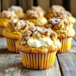 - 1 cup pumpkin puree - ½ cup brown sugar - ½ cup granulated sugar - 2 large eggs - ⅓ cup vegetable oil - 1 teaspoon vanilla extract - 1 teaspoon baking powder - ½ teaspoon baking soda - 1 teaspoon ground cinnamon - ½ teaspoon ground nutmeg - ¼ teaspoon ground ginger - 1 ½ cups all-purpose flour - ½ teaspoon salt - 115 grams cream cheese, at room temperature - ¼ cup powdered sugar - ½ teaspoon vanilla extract - ⅓ cup all-purpose flour - ⅓ cup oats - ⅓ cup brown sugar - ¼ teaspoon ground cinnamon - ¼ cup unsalted butter, melted These ingredients come together to make the best muffins. The pumpkin puree gives a lovely, rich flavor. The brown and granulated sugars create a sweet balance. The spices, like cinnamon and nutmeg, add warmth and depth. For the cream cheese filling, make sure your cream cheese is soft. It mixes better that way. The powdered sugar sweetens it up just right. A hint of vanilla extract adds flavor, making the filling smooth. The streusel topping is where the magic happens. The oats give it a nice texture. The brown sugar and cinnamon create a sweet crunch. With melted butter, it all comes together to make a crumbly topping that’s hard to resist. Gather these ingredients, and you are ready to bake something delicious! - Set the oven to 175°C (350°F). - Prepare the muffin tin with paper liners. First, you need to preheat your oven. This step makes sure your muffins bake evenly. As the oven heats up, prepare your muffin tin. Place paper liners in each cup. This helps with easy removal later. - Mix cream cheese, powdered sugar, and vanilla extract until smooth. Next, let’s make the cream cheese filling. In a bowl, combine the cream cheese, powdered sugar, and vanilla extract. Use a mixer or a spoon to blend until it’s smooth. This filling adds a rich and creamy surprise inside the muffins. - Combine wet ingredients and sugars. - Gradually add dry ingredients. Now, it’s time for the muffin batter. In a large bowl, mix the pumpkin puree, brown sugar, and granulated sugar. Then, add eggs, vegetable oil, and vanilla extract. Mix well until all is combined. In another bowl, whisk the dry ingredients: baking powder, baking soda, cinnamon, nutmeg, ginger, flour, and salt. Slowly add the dry mix to the wet mix. Stir gently until just combined. Be careful not to overmix! - Mix all streusel ingredients until crumbly. Let’s prepare the streusel topping. In a medium bowl, combine the flour, oats, brown sugar, and cinnamon. Pour in the melted butter and mix until crumbly. This topping gives your muffins a sweet and crunchy texture. - Layer muffin batter, cream cheese filling, and topping. Now it’s time to assemble the muffins. Fill each paper liner halfway with muffin batter. Add a spoonful of cream cheese filling in the center. Then, cover it with more batter until the liners are almost full. Finally, sprinkle the streusel topping generously over each muffin. - Bake for 18-22 minutes, check with a toothpick. Place the muffin tin in the preheated oven. Bake for 18 to 22 minutes. To check if they are done, insert a toothpick into the center. If it comes out clean, your muffins are ready. If not, bake for a couple more minutes. Let them cool briefly before enjoying! - Use fresh pumpkin puree. Fresh puree gives a rich flavor and moisture. - Don’t overmix the batter. Stir just until the flour disappears. This keeps muffins soft. - Bring cream cheese to room temperature. Soft cream cheese blends better and creates a smooth filling. - Adjust sweetness as desired. Taste the filling and add more powdered sugar if you want it sweeter. - Use cold butter for the streusel. Cold butter helps create a crumbly texture. - Mix until crumbly. You want it to resemble small pebbles, not a dough. This adds a nice crunch to your muffins. {{image_4}} You can jazz up your muffins with fun add-ins. Try adding chocolate chips for a sweet twist. They melt slightly and create pockets of chocolate. Nuts like walnuts or pecans add a nice crunch. They also give a deep flavor that pairs well with pumpkin. If you need gluten-free muffins, use almond or coconut flour instead. They work well with the pumpkin flavor. For a vegan option, replace eggs with flax eggs. Mix one tablespoon of flaxseed meal with three tablespoons of water. Let it sit for five minutes to thicken before adding it to your batter. Want to change the spice profile? Adding cloves or allspice can make a big difference. Just a pinch can add warmth and depth to your muffins. You can also play with the spices to suit your taste. Mix and match until you find your favorite blend! To keep your Pumpkin Cream Cheese Streusel Muffins fresh, store them at room temperature. Place them in an airtight container. They stay good for up to three days. If you want to keep them longer, refrigeration is an option. But remember, they may dry out a bit. Wrap each muffin in plastic wrap before placing them in the fridge. This keeps moisture in and helps them last for about a week. Freezing is a great way to enjoy your muffins later. Let them cool completely. Then, wrap each muffin in plastic wrap tightly. Place them in a freezer-safe bag or container. They can last for up to three months in the freezer. When you want one, simply take it out and let it thaw at room temperature. To enjoy warm muffins again, reheat them gently. Preheat your oven to 175°C (350°F). Place the muffins on a baking sheet. Heat them for about 10 minutes. This keeps them moist and soft. You can also use a microwave. Heat each muffin for about 15-20 seconds. Just be careful not to overheat, or they may dry out. Enjoy your tasty treat! Yes, you can use fresh pumpkin. Fresh pumpkin gives a brighter flavor. To prepare fresh pumpkin, cut it open, remove seeds, and roast it. Bake it for about 45 minutes at 175°C (350°F). After cooling, scoop out the flesh and mash it until smooth. This will help you get a great texture for your muffins. Flat muffins can happen for a few reasons. One common reason is under mixing the batter. The batter needs some air to rise. Another reason can be old baking powder or baking soda. Always check if they are fresh. Lastly, if the oven is not hot enough, muffins may not rise well. Make sure to preheat your oven properly. These muffins can last up to three days at room temperature. Keep them in an airtight container to keep them fresh. If you want to keep them longer, you can refrigerate them for a week. Yes, you can prepare the batter ahead of time. Make the batter and store it in the fridge for up to 24 hours. When you are ready to bake, just give it a gentle stir. Avoid overmixing to keep the muffins fluffy. These muffins combine rich pumpkin flavor with sweet cream cheese filling and crunchy streusel. We covered the essential ingredients and shared easy steps for baking. I offered tips to ensure moist muffins and ideas for fun variations. Remember, fresh ingredients matter. Each bite should bring joy. Store muffins properly to enjoy them longer. Whether you share them or keep them for yourself, they are sure to please. Explore these recipes, and let your creativity flow in the kitchen!