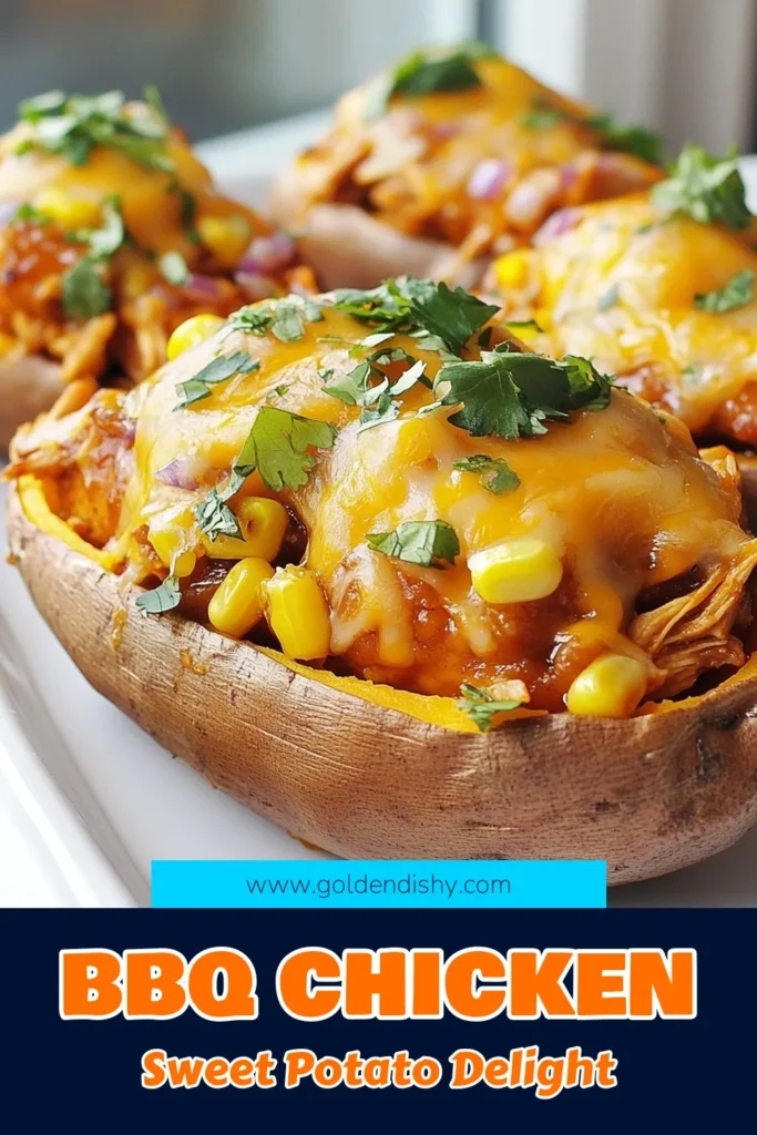 Looking for a delicious and healthy meal? Try these BBQ chicken stuffed sweet potatoes! This easy stuffed sweet potatoes recipe features tender baked sweet potatoes filled with shredded chicken and BBQ sauce, topped with cheese for the perfect comfort food. Enjoy making these shredded chicken sweet potato boats for dinner tonight! Don't forget to save this recipe for later! #BBQChickenStuffedSweetPotatoes #HealthyBBQStuffedSweetPotatoes #EasyStuffedSweetPotatoesRecipe #BakedSweetPotatoesWithBBQChicken