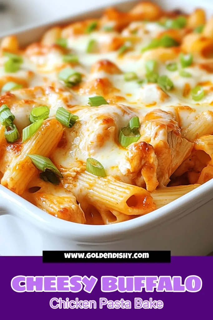 Indulge in this delicious Buffalo Chicken Pasta Bake that's perfect for family dinners! This Creamy Buffalo Pasta Recipe blends spicy flavors with cheesy goodness, creating a crowd-pleasing dish. As an Easy Buffalo Chicken Casserole, it features pasta, shredded chicken, and a rich sauce topped with gooey mozzarella. Try this Spicy Pasta Bake Recipe for your next meal. Save this recipe for a tasty treat! #BuffaloChickenPastaBake #CheesyChickenPastaBake #PastaRecipe #EasyDinnerIdeas