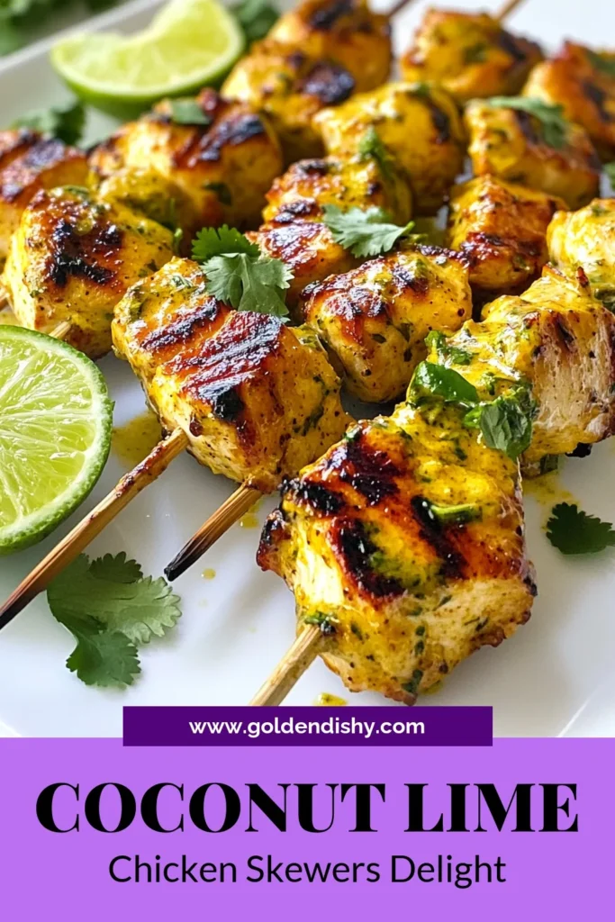 This Coconut Lime Chicken Skewers recipe is a must-try for your next grill session! Perfect for summer, these easy chicken skewers are marinated in coconut milk, lime juice, and zesty spices for a tropical flavor explosion. Great for gatherings and simple enough for weeknight dinners, these grilled chicken recipes will impress everyone. Try them out today and elevate your cooking game! Save this tropical chicken recipe for later! #CoconutLimeChickenSkewers #GrilledChicken #EasyChickenSkewers #TropicalRecipes