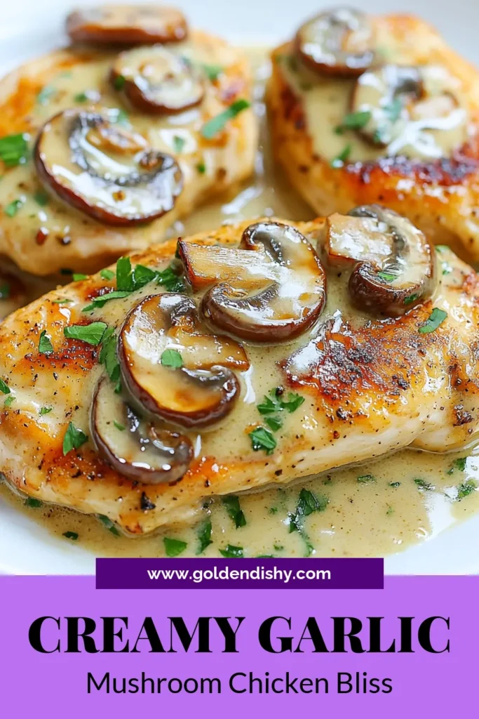Discover the ultimate creamy garlic mushroom chicken recipe that's perfect for an easy chicken dinner! This delicious garlic chicken dish features tender chicken breasts smothered in a rich, creamy sauce with mushrooms and garlic. Ideal for weeknight meals, this mushroom chicken recipe is a must-try. Impress your family with this easy and flavorful creamy chicken dish. Save this recipe for your next dinner! #CreamyGarlicMushroomChicken #EasyChickenDinner #GarlicChickenRecipe #MushroomChickenRecipe